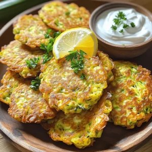 - 2 medium zucchinis, grated - 1 teaspoon salt - 1/2 cup all-purpose flour - 1/4 cup grated Parmesan cheese - 1/4 cup chopped fresh parsley - 1 large egg, beaten - 1/2 teaspoon garlic powder - 1/2 teaspoon onion powder - 1/4 teaspoon black pepper - Olive oil for frying For these easy zucchini fritters, you will need fresh ingredients that bring out the best flavor. Start with two medium zucchinis. Grating them allows for even cooking and a tender texture. Sprinkle the grated zucchini with salt. This step helps draw out excess moisture, making your fritters crispy. Next, you’ll need all-purpose flour and Parmesan cheese. The flour binds the ingredients together, while the cheese adds a savory kick. For the additional ingredients, fresh parsley adds color and freshness. One large beaten egg helps hold everything together. Garlic powder and onion powder give your fritters extra flavor. Finally, a pinch of black pepper adds a little heat. You will also need olive oil for frying. This oil provides a nice golden crust that makes the fritters irresistible. Check out the Full Recipe for details on preparation! - Grate the zucchinis and salt them. - Allow to drain for 10-15 minutes. Start by grating two medium zucchinis. I find that using a box grater works best. Once grated, place the zucchini in a colander. Sprinkle it with one teaspoon of salt. The salt helps draw out excess moisture. Let it sit for about 10-15 minutes. This step is key to making your fritters crispy. - Squeeze out excess moisture. - Combine all ingredients in a mixing bowl. After the zucchini has drained, grab a clean kitchen towel. Use it to squeeze out any remaining moisture from the zucchini. You want it to be as dry as possible. Next, in a large mixing bowl, combine the grated zucchini with the other ingredients. Add ½ cup of all-purpose flour, ¼ cup of grated Parmesan cheese, ¼ cup of chopped fresh parsley, one beaten large egg, ½ teaspoon of garlic powder, ½ teaspoon of onion powder, and ¼ teaspoon of black pepper. Mix everything well until it's fully integrated. - Heat olive oil in a skillet. - Spoon and flatten the fritters in the skillet. - Cook until golden brown on each side. Now, heat olive oil in a skillet over medium heat. Add enough oil to cover the bottom. Once the oil is hot, spoon about 2 tablespoons of the zucchini mixture onto the skillet. Flatten each fritter slightly with the back of your spoon. Cook each fritter for about 3-4 minutes on each side. Look for that golden brown color to know they are done. Adjust the heat as needed to avoid burning. After cooking, transfer the fritters to a plate lined with paper towels to soak up any extra oil. Repeat with the remaining mixture, adding more oil as needed. For the full recipe, check out [Full Recipe]. To make perfect zucchini fritters, start by draining the zucchinis. This step is key. When zucchinis are too wet, your fritters will be soggy. After grating, sprinkle salt on your zucchinis and let them sit for 10-15 minutes. This will help pull out extra moisture. After that, squeeze them in a clean towel to remove even more water. Mixing is also important. Combine all your ingredients in a large bowl. Use a spatula or spoon to mix them well. This ensures that every bite has the same flavor. When it comes to cooking, heat matters. Set your skillet over medium heat. If the heat is too high, the fritters will burn. Too low, and they will absorb too much oil. A good rule is to adjust the heat as needed. Use enough oil to coat the skillet. This helps the fritters fry evenly. If you see smoke, lower the heat. Aim for a nice golden brown color for each fritter. Presenting your fritters well makes them even more tasty. Serve them warm on a nice plate. You can add a side of Greek yogurt or tzatziki for dipping. A sprinkle of fresh parsley adds a nice touch. A lemon wedge can also brighten the dish. This not only looks good but adds flavor too. Enjoy your fritters fresh and hot! For the full recipe, check out the details above. {{image_2}} To make your zucchini fritters even better, try adding spices. Paprika gives a nice smoky flavor. A dash of cayenne adds some heat. You can also mix in different cheeses. Feta adds a creamy tang. Cheddar provides a rich, sharp taste. These tweaks can turn a simple fritter into something special. If you need a gluten-free option, swap all-purpose flour for almond flour. This change keeps the fritters tasty while meeting dietary needs. For vegan eaters, use a flax egg instead of a regular egg. To make a flax egg, mix one tablespoon of flaxseed meal with three tablespoons of water. Let it sit for five minutes until it thickens. Both options keep the flavors intact. Zucchini fritters pair well with salads or soups. Their crunch complements fresh greens. Serve them as mini-fritters for appetizers at a party. You can stack them high or arrange them on a platter. Don’t forget to add a side of Greek yogurt or tzatziki for dipping. This adds creaminess and a burst of flavor. For a fun twist, garnish with a lemon wedge. It brightens the dish and adds a zesty kick. Store cooked fritters in an airtight container. Line the bottom with paper towels to absorb moisture. This helps keep them crispy. You can refrigerate them for about 3-4 days. Always check for any off smell or color before eating. For freezing uncooked fritters, shape them and place them on a baking sheet. Freeze until solid, then transfer to a freezer bag. This way, they won’t stick together. You can keep them in the freezer for up to 3 months. To reheat, cook them directly from frozen. Use an oven for the best results. Preheat your oven to 375°F (190°C). Place the fritters on a baking sheet and heat for about 10-15 minutes. This keeps them crispy. If you use a microwave, heat in short bursts. However, this can make them soggy. Always check the fritters to avoid overheating. To make your zucchini fritters crispy, start by removing moisture. Grate the zucchinis and sprinkle them with salt. Let them sit for 10-15 minutes. This step draws out excess water. Afterward, squeeze the zucchinis with a towel to remove more liquid. Use the right amount of flour; it helps bind without making them dense. Heat your oil well before adding the fritters. Fry them until golden brown on both sides. This ensures a nice crunch. Yes, you can definitely use other veggies! Carrots, sweet potatoes, or even spinach work well. For a mix, try combining zucchini with corn or bell peppers. Each veggie will add unique flavors and textures. Grate them like you do with zucchini, and follow the same method to remove moisture. This way, you can enjoy different fritters every time! I love serving zucchini fritters warm. Pair them with dips like Greek yogurt or tzatziki sauce. These creamy dips complement the fritters well. You can also serve them on a bed of fresh salad for a light meal. Add a lemon wedge on the side for a zesty touch. Garnishing with parsley brightens the dish and adds color. To check if your fritters are done, look for a golden brown color. They should be firm to the touch. Cook each side for about 3-4 minutes over medium heat. If they brown too fast, lower the heat. When done, drain them on paper towels to remove excess oil. This ensures they stay crispy and delicious. You can make great zucchini fritters with simple steps and fresh ingredients. We discussed how to prepare and cook them to get a crispy texture. Tips for storing, freezing, and reheating will keep them tasty for later. Don't forget to explore fun variations to mix things up. Enjoy these fritters fresh, or try serving them with dips. They are perfect for any meal or snack! Happy cooking!