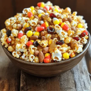 - 8 cups popcorn (popped, unsalted) - 1 cup mixed nuts (such as pecans, walnuts, and almonds) - 1 cup dried cranberries - 1 cup candy corn - 1 cup caramel sauce (store-bought or homemade) - 1/2 teaspoon cinnamon - 1/4 teaspoon nutmeg - 1/4 teaspoon sea salt The key to a great Fall Harvest Caramel Corn Mix is in the ingredients. Each one adds a unique touch. You can use popped, unsalted popcorn as your base. Next, add mixed nuts for crunch. I love using pecans, walnuts, and almonds together. They create a lovely, nutty flavor. Dried cranberries bring a sweet-tart taste that balances the mix. Candy corn adds a fun, festive touch. The caramel sauce is the star. It ties all the flavors together. You can buy it or make your own if you prefer. If you want to change things up, consider these swaps. Instead of mixed nuts, use seeds like pumpkin or sunflower. For the caramel sauce, you can try maple syrup or honey. This will give a different sweetness. Dried fruits like raisins or apricots also work well in place of cranberries. For the best caramel corn, choose your popcorn wisely. Air-popped popcorn is light and fluffy. It has no added oil or salt, which is great if you want to control flavors. If you prefer less work, microwaved popcorn is quick. Just make sure it’s unsalted. You can also use pre-buttered popcorn. It adds a rich flavor, but be careful with salt. Too much salt can overpower your mix. 1. Preheating the oven: First, you need to preheat your oven to 250°F (120°C). This low heat will help the caramel corn become crunchy without burning. 2. Preparing the baking sheet: Line a large baking sheet with parchment paper. This step keeps the caramel corn from sticking, making it easier to clean up later. 1. Combining popcorn and add-ins: In a large bowl, mix 8 cups of popped popcorn, 1 cup of mixed nuts, 1 cup of dried cranberries, and 1 cup of candy corn. Toss everything together until it’s mixed well. 2. Making the caramel sauce: In a small saucepan, warm 1 cup of caramel sauce over low heat. Stir it constantly until it is pourable. Then, add 1/2 teaspoon of cinnamon, 1/4 teaspoon of nutmeg, and 1/4 teaspoon of sea salt. Stir well to blend the spices into the sauce. 1. Baking time and monitoring: Drizzle the caramel mixture over the popcorn mix. Use a spatula to fold it in gently. Spread the coated mix evenly on the baking sheet. Bake it in the preheated oven for about 25-30 minutes. Stir it every 10 minutes. This helps ensure even coating. 2. Achieving perfect crunchiness: When the baking time is up, take it out and let it cool on the baking sheet. This cooling step is key to getting that perfect crunch. Once cooled, break it into pieces and enjoy your Fall Harvest Caramel Corn Mix! For the full details, check out the Full Recipe. To avoid a sticky mixture, make sure to warm your caramel sauce gently. If it gets too hot, it can clump and become hard. Stir it well, so it stays smooth. Drizzle the warm caramel over the popcorn mix evenly. This step helps coat everything nicely. For even distribution of caramel, use a spatula to fold the popcorn mix. Be gentle but thorough. You want every piece to get a taste of that sweet goodness. Remember to stir the mixture every ten minutes while baking. This helps the caramel coat all the popcorn. You can serve caramel corn in many fun ways. Try using small paper bags for easy grabbing. This works great for parties or movie nights. You can also fill a large bowl for sharing. Add a festive touch with autumn-themed decorations. Pair your caramel corn with drinks like apple cider or hot cocoa. These flavors match well with the sweetness. For a salty-sweet combo, serve it with cheese or pretzels. This mix of flavors will leave everyone coming back for more. To add different spices, try mixing in a dash of pumpkin spice. It adds a warm, cozy taste perfect for fall. You can also use a pinch of ginger for a bit of zing. Incorporating seasonal flavors is easy too. Dried fruits like apples or pears can give a nice twist. You can swap out the cranberries for a fun change. Just remember to keep the balance between sweet and salty. This way, every bite is a delight. {{image_2}} You can boost the flavor of your Fall Harvest Caramel Corn Mix by adding seasonal spices. Pumpkin spice is a great choice. Just add about one teaspoon to your caramel sauce. This gives your mix a warm, cozy taste. You can also try adding autumn-themed mix-ins. Some good options are mini marshmallows or pieces of dried apple. These add fun textures and flavors that fit the season. If you need a gluten-free version, it’s easy. Use certified gluten-free popcorn and check your caramel sauce. Many brands offer gluten-free options. For nut-free alternatives, simply skip the mixed nuts. You can replace them with seeds, like pumpkin or sunflower seeds. They add crunch and nutrition without the nuts. Want to try something new? Consider making chocolate-covered caramel corn. After baking, drizzle melted chocolate over the cooled corn. It adds a rich taste that pairs well with caramel. You can also explore savory variations. Mix in cheese powder for a cheesy kick. Or add a touch of cayenne pepper for a spicy twist. These ideas make your snack more exciting and unique. To keep your Fall Harvest Caramel Corn Mix fresh, use airtight containers. Glass jars or plastic bins work great. Make sure the containers are clean and completely dry. This helps prevent moisture from ruining your snack. Store it in a cool, dry place away from heat and direct sunlight. At room temperature, the caramel corn mix lasts about one week. If you want to keep it longer, you can refrigerate it. In the fridge, it stays fresh for about two weeks. Just remember to let it come back to room temperature before eating. If your caramel corn mix becomes stale, you can refresh it. Preheat your oven to 250°F (120°C). Spread the mix on a baking sheet. Bake for about 10 minutes. This helps restore its crunchy texture. Keep an eye on it to avoid burning. Enjoy your tasty snack with a satisfying crunch! Fall Harvest Caramel Corn Mix is a delightful blend of sweet and salty flavors. It combines popcorn with crunchy nuts, chewy dried cranberries, and colorful candy corn. The mix is then coated in a rich caramel sauce, spiced with warm cinnamon and nutmeg. This treat captures the essence of fall and makes a perfect snack for cozy nights. Yes, you can make this recipe ahead of time. Prepare the caramel corn mix and store it in an airtight container. It stays fresh for up to one week. Just be sure to let it cool completely before storing. This way, you can enjoy it later or serve it at a party. Making homemade caramel sauce is simple. Here’s a quick recipe: 1. In a medium saucepan, heat 1 cup of sugar over medium heat. 2. Stir constantly until the sugar melts and turns a golden color. 3. Carefully add 1/2 cup of heavy cream, stirring continuously. 4. Remove from heat and add 1/4 cup of butter and a pinch of salt. 5. Let it cool before using it for your caramel corn mix. This sauce is sweet, creamy, and perfect for drizzling over your snack. Yes, this recipe is great for large gatherings. It yields about 12 servings, making it perfect for sharing. You can easily double or triple the recipe to feed a crowd. Serve it in large bowls or individual bags for a fun party treat. Everyone will love it! This blog post showed you how to make delicious caramel corn. We covered the key ingredients, helpful tips, and fun variations. You learned about ingredient swaps, baking tips, and how to keep it fresh. Remember, you can make it your own with different flavors or dietary changes. Enjoying this treat can be easy and exciting. So gather your ingredients and try making caramel corn today!