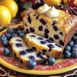 - 2 cups all-purpose flour - 1 cup granulated sugar - 1 tablespoon baking powder - 1/2 teaspoon salt These three ingredients form the base of your lemon blueberry bread. The all-purpose flour gives structure, while the sugar adds sweetness. The baking powder helps the bread rise, making it fluffy. Salt balances the flavors and enhances the taste. - 1/2 cup unsalted butter, softened - 1/4 cup fresh lemon juice - Zest of 1 lemon - 1 cup fresh blueberries Butter adds richness. Fresh lemon juice and zest provide a bright flavor that pairs well with blueberries. Fresh blueberries burst with flavor, adding natural sweetness and moisture. You can also use frozen blueberries if you like. - 1/2 cup powdered sugar - 2 tablespoons lemon juice for the glaze A glaze can add a nice touch. Mix powdered sugar with lemon juice for a sweet and tangy finish. Drizzle this over the cooled bread for extra flavor. You can skip it if you prefer a simpler loaf. For the full recipe, check the earlier section. - Preheat oven to 350°F (175°C). - Prepare your loaf pan by greasing it or lining it with parchment paper. - In a bowl, whisk together 2 cups of flour, 1 tablespoon of baking powder, and 1/2 teaspoon of salt. This mix gives your bread its structure. - In a large bowl, cream together 1/2 cup of softened butter and 1 cup of granulated sugar. Mix until it is light and fluffy. This takes about 3 to 4 minutes. - Next, add 2 large eggs one at a time. Mix well after each addition. - Stir in the zest of 1 lemon and 1 teaspoon of vanilla extract for a burst of flavor. - Slowly add 1/2 cup of buttermilk and 1/4 cup of fresh lemon juice to the wet mixture. Blend until just combined. - Gradually fold the dry ingredients into the wet mixture. Be careful not to overmix. - Gently fold in 1 cup of fresh blueberries. Set aside a few blueberries to sprinkle on top. - Pour the batter into the prepared loaf pan. Smooth the top and sprinkle reserved blueberries over it. - Bake in the preheated oven for 55 to 60 minutes. - Check doneness by inserting a toothpick into the center. It should come out clean. For the complete process, be sure to check the Full Recipe for all the details! To get the right texture in your lemon blueberry bread, avoid overmixing the batter. Overmixing can make the bread dense. Mix just until the ingredients combine. This keeps your bread light and fluffy. Also, properly measure your flour. Use the spoon-and-level method. This way, you won’t add too much flour, which can lead to a dry loaf. For the best flavor, use fresh berries when you can. Fresh blueberries burst with flavor. They make your bread taste bright and delicious. You can also add an optional glaze for extra sweetness. Mixing powdered sugar with lemon juice creates a nice drizzle. This adds a lovely touch to your bread. When it comes to slicing and serving, cut the bread into even slices. Arrange them on a colorful plate for a stunning look. You can also serve it with a dollop of whipped cream. A sprinkle of fresh lemon zest adds a nice flair too. These small touches can make your lemon blueberry bread shine. For the full recipe, check the section above. {{image_2}} You can switch up the berries in this recipe. Try raspberries or strawberries for a new twist. Each berry brings its own flavor and color. You could also add nuts. Chopped walnuts or pecans add a nice crunch to the soft bread. This gives you a fun texture that contrasts with the juicy blueberries. If you need a gluten-free version, use gluten-free flour. Almond flour and coconut flour work well. You can also try a gluten-free all-purpose blend. Just be sure to check the package for the right ratio. This way, everyone can enjoy this tasty bread! Want to spice things up? Add a pinch of cinnamon or nutmeg to the batter. This adds warmth and depth to the flavor. You can also swap out buttermilk for yogurt. Greek yogurt makes the bread moist and rich. It’s a simple change that boosts flavor and texture. For the full recipe, check out Lemon Blueberry Bliss Bread. To keep your lemon blueberry bread fresh, store it in an airtight container. This helps keep moisture in and prevents the bread from drying out. You can keep it at room temperature for up to three days. If you want it to last longer, consider putting it in the fridge. However, this may change the texture slightly, making it a bit denser. If you have leftover slices, you can freeze them. To do this, wrap each slice tightly in plastic wrap. Then place them in a freezer bag. This will help prevent freezer burn. You can freeze the slices for up to three months. When you're ready to enjoy a slice, take it out of the freezer. Let it thaw in the fridge overnight for the best results. You can also thaw it at room temperature for about an hour. Enjoy your lemon blueberry bread whenever you like! For the full recipe, check out the detailed instructions above. To store Lemon Blueberry Bread, let it cool completely. Then, wrap it in plastic wrap or foil. Place it in an airtight container. This keeps it fresh for up to three days at room temperature. For longer storage, you can freeze it. Wrap it tightly and store it in a freezer bag. It can last up to three months in the freezer. Just remember to label your container with the date. Yes, you can use frozen blueberries! Just make sure to thaw them first. Drain any excess liquid to avoid a soggy bread. Frozen blueberries can be a great option when fresh ones are not available. They also keep their flavor well during baking. To check if the bread is done, use a toothpick. Insert it into the center of the loaf. If it comes out clean or with a few crumbs, the bread is ready. If the toothpick has wet batter on it, bake for a few more minutes. You can substitute buttermilk with regular milk. Just add 1/2 tablespoon of vinegar to the milk. Let it sit for five minutes. This will mimic buttermilk’s tangy flavor. You can also use plain yogurt mixed with water for a similar effect. Lemon Blueberry Bread pairs well with whipped cream or fresh fruit. You can also serve it with a dollop of yogurt. A drizzle of honey or a sprinkle of lemon zest adds a nice touch. For drinks, try pairing it with tea or lemonade for a refreshing treat. Lemon blueberry bread combines sweet and tart flavors in a delightful way. We covered key ingredients and methods to make it shine, from mixing to baking. Remember to use fresh berries for the best taste. Store it right to keep it fresh longer. Feel free to experiment with flavors and presentation. Enjoying this bread with friends or family makes it even better. Baking this treat is fun and tasty, so give it a try. Your kitchen will smell amazing, and the results will surely please everyone!