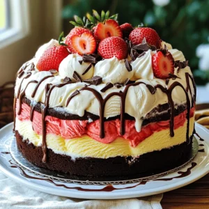 To make a Neapolitan ice cream cake, gather these simple ingredients: - 1 box of chocolate cake mix (plus ingredients required on the box) - 1 tub of softened strawberry ice cream - 1 tub of softened vanilla ice cream - 1 tub of softened chocolate ice cream - 1 cup of whipped cream (or whipped topping) - 1 cup of chocolate syrup - Fresh strawberries for garnish - Chocolate shavings for garnish Choose a good chocolate cake mix. It should have a rich flavor. Follow the instructions on the box. You will need eggs, water, and oil for the mix. These will help create a moist cake. For this recipe, I like to use popular brands. You can choose your favorite ice creams. Strawberry, vanilla, and chocolate are classic choices. Look for creamy textures. This helps the cake stay together when cut. Whipped cream is essential for frosting the cake. You can use store-bought or homemade. For garnishing, fresh strawberries and chocolate shavings add a nice touch. They make your cake look beautiful and tasty. To start, preheat your oven. Set it according to the box instructions for the chocolate cake mix. Next, prepare the cake batter. Follow the directions on the box carefully. Pour the batter into two 9-inch round cake pans. Bake the cakes until a toothpick comes out clean. This usually takes around 25 to 30 minutes. When done, take them out and let them cool completely on a wire rack. While the cakes cool, it's time to work on the ice cream. Take the softened strawberry, vanilla, and chocolate ice cream. Divide each flavor into the lined 9-inch cake pans. Use a spatula to press down and smooth the tops. Make sure each layer is even. Freeze these pans for at least 4 hours. This helps the ice cream become firm and easy to layer. Once the cakes and ice cream layers are ready, it's time to assemble. Remove the ice cream layers from the pans. Place one chocolate cake layer on a serving plate. Now, add the strawberry ice cream layer on top. Press it down gently so it sticks. Next, place the vanilla ice cream layer on the strawberry. Follow this with the second chocolate cake layer. Finally, top with the chocolate ice cream layer. Press down lightly once again. Now, spread whipped cream over the top and sides of the cake. This makes it look nice and creamy. Drizzle chocolate syrup over the top for extra flavor and a lovely look. For the final touch, garnish with fresh strawberries and chocolate shavings. Lastly, put the cake back in the freezer for about 30 minutes. This step helps everything stay in place before serving. For the full recipe, check out the details above. To make your Neapolitan Ice Cream Cake look great, you need even layers. Start with a flat surface for your cake. Level the tops of the baked cakes with a knife. This step helps the cake layers sit well on top of each other. For the ice cream, let it sit at room temperature for about 10 minutes before using. This softens it enough for easy spreading. When it is time to serve, use a sharp knife dipped in warm water. This method helps to slice through the layers smoothly. For a fun touch, place each slice on a chilled plate. You can also add a dollop of whipped cream and a fresh strawberry on top for a nice look. If your ice cream melts too quickly, try working in a cool kitchen. You can also put the cake back in the freezer for a bit. If your layers are uneven, you can trim the sides of the cake. This fix will help them line up better. Use a spatula to even out any ice cream that may have spilled over. These tips will help you create a beautiful Neapolitan Ice Cream Cake. For more details, check out the Full Recipe. {{image_2}} You can change the flavors in your Neapolitan ice cream cake. For cake mixes, use vanilla or red velvet instead of chocolate. This switch adds fun and new taste! For the ice cream, try mint chocolate chip, cookies and cream, or even coffee. Each option gives your cake a unique spin. If you want to make it special, add toppings on top! Fresh fruits, nuts, or sprinkles work well. You can even use crushed cookies for a fun crunch. Want a lighter version of this cake? You can choose lower-calorie ingredients. Use a sugar-free cake mix or low-fat ice cream. This way, you can still enjoy the cake without too many calories. If you're dairy-free, many great ice cream brands offer almond, coconut, or soy options. They taste great and fit your dietary needs. You can make this cake enjoyable for everyone! To keep your Neapolitan ice cream cake fresh, follow these tips: - Wrap the cake tightly in plastic wrap. This helps to seal in moisture. - Place the wrapped cake in an airtight container. This prevents ice crystals from forming. - Store in the freezer. It can last up to a month if stored well. To prevent freezer burn, make sure there is no air around the cake. You can also use aluminum foil for extra protection. This method keeps the flavors intact and the texture smooth. When it's time to enjoy your cake again, proper thawing is key: - Move the cake from the freezer to the fridge. Let it thaw for about 4 hours. - If you need it faster, leave it at room temperature for 30-60 minutes. Avoid using a microwave to thaw. This can melt the ice cream and ruin the texture. Once thawed, slice and serve right away for the best taste. Enjoy your delicious creation! You can keep Neapolitan Ice Cream Cake in the freezer for up to two weeks. This time frame ensures it stays fresh and tasty. After two weeks, the cake may start to lose its flavor and texture. To keep it at its best, wrap it tightly in plastic wrap or aluminum foil. This helps prevent freezer burn. Yes, you can make this cake ahead of time! You can prepare it a day or two before your event. Just follow the steps for baking and freezing. Store the cake in the freezer until you are ready to serve. If you want to make it even earlier, freeze the layers separately and assemble later. This method helps keep everything fresh. Neapolitan Ice Cream Cake pairs well with many desserts! Here are a few ideas: - Fresh fruit like berries or sliced bananas - Chocolate chip cookies for a crunchy side - A scoop of vanilla ice cream to enhance the flavors - Hot fudge or caramel sauce for drizzling - Sparkling water or lemonade for refreshing drinks These pairings can make your dessert table even more fun and delicious! You’ve learned how to make a delicious Neapolitan Ice Cream Cake from scratch. We covered the key ingredients, step-by-step preparation, and helpful tips for a perfect dessert. I shared ideas for variations and storage, ensuring your cake stays fresh. The joy of creating this treat is in the layers and flavors. Enjoy making it and sharing it with others. With practice, you’ll impress everyone with your skills. Remember, your homemade cake can be fun and rewarding. Now, go bake and delight your taste buds!
