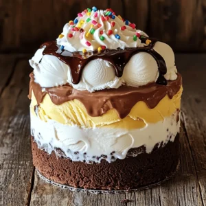 - 1 pint of vanilla ice cream, softened - 1 pint of chocolate ice cream, softened - 1 package (15 oz) chocolate wafer cookies - 1 cup heavy whipping cream - 1/4 cup powdered sugar - 1 teaspoon vanilla extract - 1 cup chocolate fudge sauce - Sprinkles for decoration When making a classic ice cream cake, you need simple yet tasty ingredients. The first two items are ice creams. I always choose vanilla and chocolate for a classic flavor. Make sure they are softened. This helps with spreading them later. Next, grab a package of chocolate wafer cookies. These cookies serve as the base and layers. Their crunch pairs well with the creamy ice cream. Heavy whipping cream is key. It helps create a light and fluffy topping. You’ll also need powdered sugar and vanilla extract. These add sweetness and flavor to the whipped cream. Chocolate fudge sauce brings a rich taste. It adds a lovely surprise between the ice cream layers. Finally, don’t forget sprinkles! They make the cake look festive and fun. With these ingredients, you can create a delightful ice cream cake. For the full recipe, check the first section. To start, grab a springform pan. This pan helps us create beautiful layers. First, take half of the chocolate wafer cookies. Place them in the bottom of the pan. If some cookies are big, break them to fit snugly. This layer will be the solid base for our cake. Next, we need to add ice cream. Take your softened vanilla ice cream and spread it over the cookies. Make it smooth and even. It’s important to freeze this layer for about 30 minutes. This helps it harden a bit. After that, drizzle half of the chocolate fudge sauce over the vanilla ice cream. Now, it’s time for the chocolate ice cream. Spread it out over the fudge sauce, smoothing it carefully. Now, we add another layer of cookies on top of the chocolate ice cream. Press gently to make them stick. Then, we will make whipped cream. In a bowl, whip heavy cream, powdered sugar, and vanilla extract together until soft peaks form. Spread this whipped cream over the top layer of cookies. Finally, cover the cake with plastic wrap. Freeze it for at least 4 hours. For best texture, let it freeze overnight. When you’re ready to serve, remove the sides of the pan. Drizzle the remaining fudge sauce on top and add some sprinkles for fun. Enjoy your delicious creation! For the full recipe, check the section above. To make a great ice cream cake, focus on the ice cream’s texture. - Use softened ice cream: Let your ice cream sit out for about 10 minutes. This helps it spread easily and evenly. - Freeze between layers: After spreading each ice cream layer, freeze for about 30 minutes. This prevents mixing between layers. Keep your ice cream cake from melting while you prepare it. - Work quickly: Have all your tools ready before you start. This helps you finish faster. - Use a cold pan: Start with a chilled springform pan. This helps keep the ice cream firm while you work. Decorating your ice cream cake can be fun and creative! - Sprinkles and toppings: Use colorful sprinkles, chocolate chips, or crushed cookies. They add a fun look and taste. - Creative serving: Serve slices on chilled plates. Drizzle extra fudge sauce on each slice for a special touch. Try different decorations to match the occasion. You can use fresh fruit or whipped cream for a fresh twist! Enjoy your delicious creation! {{image_2}} You can change flavors for your classic ice cream cake. Instead of vanilla and chocolate, try strawberry or mint chocolate. These fruity and fresh choices add a new twist. You can mix and match flavors based on what you love. If you want a colorful look, use different flavors in each layer. For cookies, don't feel stuck with just chocolate wafers. You can use graham crackers or Oreos for a fun crunch. Different cookies can bring new flavors and textures. Just be sure to crush them into small pieces to fit your cake well. If you have dietary needs, you can still enjoy this cake. For gluten-free options, look for gluten-free chocolate cookies. Many brands make great choices that taste just as good. You can also use gluten-free graham crackers for a tasty base. For those who need dairy-free options, use non-dairy ice cream. There are many flavors, like coconut or almond milk ice cream. You can also swap heavy cream with coconut cream for the whipped topping. This keeps the cake creamy while meeting your needs. For the complete recipe, check out the [Full Recipe]. To keep your ice cream cake fresh, wrap it well. Use plastic wrap or foil. This keeps ice crystals away and protects the cake from freezer odors. Place the wrapped cake in an airtight container for extra protection. For best flavor, store the cake in the freezer for up to 2 weeks. After this time, the taste may fade. If you plan to keep it longer, consider dividing it into smaller slices. This way, you can enjoy a slice whenever you want! You can slice the cake straight from the freezer. Use a sharp knife for clean cuts. Run the knife under warm water before cutting for easier slicing. To slightly soften the cake, let it sit at room temperature for about 10 minutes. This makes it easier to serve. If you prefer a softer texture, place it in the fridge for about 20 minutes before serving. Enjoy your delicious classic ice cream cake! Don't forget to check the Full Recipe for more details. Ice cream cake can last up to two weeks in the freezer. After that, the taste may change. For best quality, cover it well with plastic wrap. This keeps the ice cream from getting freezer burn. If you notice any ice crystals, it’s still safe to eat but may not taste as good. Yes, you can use homemade ice cream for this cake. Using your own ice cream adds a personal touch. Just make sure it is softened enough to spread easily. Store-bought ice cream works great too and saves time. Both options yield a tasty cake, so choose what suits you best. Classic ice cream cake is perfect for many events. Birthdays are the most popular choice. It’s a fun treat for kids and adults alike. You can also serve it at summer parties or family gatherings. Any celebration with friends or family works well. Just remember to keep it frozen until serving! You now have a complete guide to making a classic ice cream cake. We discussed key ingredients, step-by-step instructions, and tips for success. Remember, the right layers and textures make all the difference. Don’t be afraid to get creative with flavors or decorations! This cake is perfect for any fun occasion. Enjoy making it, and share it with friends and family. You’ll impress everyone with your delicious creation!