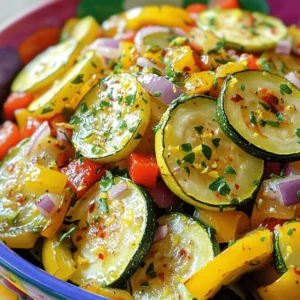 This zesty roasted zucchini medley brings life to any meal. You can make it ahead. It saves time and adds flavor to your table. You can pair it with grilled meats or grains. - 4 medium zucchinis, sliced into half-moons - 1 red bell pepper, diced - 1 yellow bell pepper, diced - 1 small red onion, thinly sliced - 3 cloves garlic, minced - 3 tablespoons olive oil - 1 teaspoon dried oregano - 1 teaspoon smoked paprika - ½ teaspoon red pepper flakes (optional for heat) - Salt and pepper to taste - Fresh parsley, chopped (for garnish) - Zest of 1 lemon Add fresh herbs like thyme or basil for more taste. You can also try different peppers for a unique twist. A sprinkle of cheese like feta can add creaminess. Use lemon juice for a tangy kick. These options make the dish more personal and fun! To start, gather all your ingredients. You will need: - 4 medium zucchinis, sliced into half-moons - 1 red bell pepper, diced - 1 yellow bell pepper, diced - 1 small red onion, thinly sliced - 3 cloves garlic, minced - 3 tablespoons olive oil - 1 teaspoon dried oregano - 1 teaspoon smoked paprika - ½ teaspoon red pepper flakes (optional for heat) - Salt and pepper to taste - Fresh parsley, chopped (for garnish) - Zest of 1 lemon Now, preheat your oven to 425°F (220°C). In a large bowl, mix the sliced zucchinis, diced bell peppers, and sliced onion. Add the minced garlic next. Drizzle the olive oil over the veggies. Then, sprinkle in the dried oregano, smoked paprika, red pepper flakes, salt, and pepper. Toss everything well. Make sure each piece gets coated. Spread the mixed veggies on a baking sheet lined with parchment paper. Lay them out in a single layer. This helps them roast evenly. Place the baking sheet in the oven and roast for 20-25 minutes. Halfway through, stir the veggies to help them cook evenly. You want them to be tender and slightly caramelized. Once done, take the baking sheet out of the oven. Sprinkle your fresh lemon zest and chopped parsley on top. This adds bright flavor and color. Let the medley cool a bit. If you made this ahead, transfer it to an airtight container for storage. You can serve warm or at room temperature. This flavorful zucchini side pairs well with grilled chicken or fish. It also works great in a grain bowl topped with feta cheese or hummus. For a nice touch, serve it in a colorful bowl. Enjoy this easy, tasty dish from the Full Recipe. To boost the taste of your zucchini, use simple spices. I love dried oregano and smoked paprika. They add warmth and depth. A touch of red pepper flakes gives some heat if you like it spicy. Always use fresh garlic too. It makes a big difference. The zest of a lemon adds brightness and freshness. For an even bolder flavor, try adding a splash of balsamic vinegar before roasting. This creates a lovely balance. Roasting zucchini needs just the right timing. Preheat your oven to 425°F (220°C). Roast your veggies for 20-25 minutes. Check them at 15 minutes to toss. This helps them cook evenly. You want them tender and slightly caramelized. If you like a little crunch, check them at 20 minutes. Each oven is unique, so watch your veggies closely. This roasted zucchini medley is versatile. Serve it as a side with grilled chicken or fish. It also shines in grain bowls. Add some feta cheese or hummus for protein. You can also serve it warm or at room temperature. For a lovely look, use a colorful bowl and add more parsley and lemon zest on top. This dish makes any meal feel special. Try it with your favorite main dish! {{image_2}} You can easily make this dish vegan. Just skip any cheese or creamy additions. The base recipe, using only veggies and olive oil, suits all diets. You can also add plant-based protein, like chickpeas or lentils, for more substance. These additions blend well with the roasted flavors. Feel free to mix in other veggies. Carrots, asparagus, or broccoli work great. Each veggie brings a different taste and texture. Try to cut them to similar sizes, so they roast evenly. This adds color and nutrients to your dish. You can also use seasonal vegetables for a fresh twist. Want more heat? Add extra red pepper flakes or a dash of hot sauce. For a milder dish, reduce the red pepper flakes. You can also try different spices, like cumin or curry powder, to change the flavor profile. Experimenting with spices can lead to exciting new tastes. After making the zesty roasted zucchini medley, let it cool down. This step helps keep your dish fresh. Store your cooled medley in an airtight container. It can last in the fridge for about 4 to 5 days. For best flavor, eat it within the first few days. Keep the dish in a single layer if you can. This method helps keep the veggies from getting mushy. To reheat your roasted zucchini medley, use an oven or stovetop. If using the oven, preheat it to 350°F (175°C). Spread the medley on a baking sheet. Heat for about 10-15 minutes, or until warm. For stovetop reheating, place the medley in a skillet over medium heat. Stir occasionally until it is hot enough for your taste. You can add a splash of olive oil for extra flavor. When meal prepping, consider making a double batch of this medley. It works well with various meals. Store it in single servings for easy use during the week. Add the roasted zucchini medley to salads, grain bowls, or as a side to proteins. For extra flavor, mix in fresh herbs or a squeeze of lemon juice just before serving. This simple step brightens the dish and makes it even more appealing. Check out the Full Recipe for more details on how to create this delicious side dish. Yes, you can freeze roasted zucchini. After roasting, let it cool completely. Then, place it in a freezer-safe bag or container. Remove as much air as possible to prevent freezer burn. It can last for up to three months in the freezer. When you’re ready to eat it, thaw overnight in the fridge. Reheat in the oven or skillet for the best texture. To avoid soggy zucchini, follow these tips: - Choose firm zucchinis: Look for ones that feel heavy and firm. - Slice evenly: Cut your zucchini into similar sizes to ensure even cooking. - Dry before cooking: Pat them dry with a paper towel after slicing. - Don’t overcrowd the pan: Give the pieces space on the baking sheet. This helps them roast, not steam. - Use high heat: Roast at 425°F (220°C) for a nice caramelization. You can pair zucchini with many dishes. Here are some ideas: - Grilled chicken or fish: The flavors complement each other well. - Quinoa or rice bowls: Add some protein like chickpeas or feta cheese. - Pasta dishes: Toss with your favorite pasta for a veggie boost. - Wraps or sandwiches: Use as a filling for a fresh touch. Try the Full Recipe for a tasty and easy zucchini side! In this post, we covered everything about making a tasty roasted zucchini medley. We discussed the key ingredients, step-by-step cooking methods, and helpful tips. You learned about variations for different diets and how to store leftovers properly. Remember, cooking can be fun and creative. Try different flavors and make this dish your own. Enjoy your delicious roasted zucchini medley alongside your favorite meals!