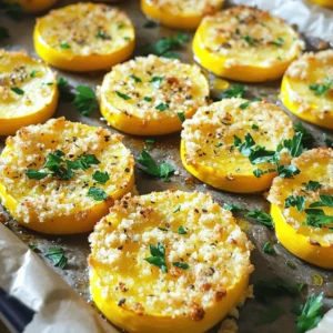 To make Baked Parmesan Yellow Squash Rounds, gather these items: - 2 medium yellow squash, sliced into 1/4 inch rounds - 1 cup grated Parmesan cheese - 1/2 cup breadcrumbs (preferably whole wheat) - 2 tablespoons olive oil - 1 teaspoon garlic powder - 1 teaspoon dried Italian herbs (oregano, basil, thyme) - Salt and pepper to taste - Fresh parsley, chopped (for garnish) Start by washing the yellow squash well. Cut off both ends. Then, slice the squash into 1/4 inch rounds. Make sure the slices are even. This helps them cook nicely. Next, in a bowl, mix the grated Parmesan cheese, breadcrumbs, garlic powder, Italian herbs, salt, and pepper. This mix gives the squash a tasty crust. Drizzle the olive oil over the squash rounds so they get coated. Toss them gently to ensure they are all covered. You can swap out ingredients if you need. For a dairy-free option, use vegan cheese instead of Parmesan. If you don’t have breadcrumbs, crushed nuts or seeds can work well. You might also add more spices, like paprika or cayenne, for extra flavor. Fresh herbs can replace dried ones too. Just use double the amount of fresh herbs for the best taste. First, set your oven to 400°F (200°C). While it heats, grab a baking sheet and line it with parchment paper. This helps prevent sticking and makes cleanup easy. The hot oven will give the squash a nice crisp. In a mixing bowl, combine these ingredients: - 1 cup grated Parmesan cheese - 1/2 cup breadcrumbs - 1 teaspoon garlic powder - 1 teaspoon dried Italian herbs - Salt and pepper to taste Mix these well. The Parmesan adds great flavor. The breadcrumbs give the rounds their crunch. Make sure the herbs are evenly spread for the best taste. Slice 2 medium yellow squash into 1/4 inch rounds. Drizzle 2 tablespoons of olive oil over them. Toss the rounds gently to coat. Next, dip each round into your dry mix. Press lightly to help it stick on both sides. Place the coated rounds on the baking sheet, spaced apart. Bake in your preheated oven for 20-25 minutes. You want them golden brown and crispy. Once done, let them cool slightly. Garnish with fresh parsley for a nice touch. Enjoy these tasty snacks from the Full Recipe! When choosing yellow squash, look for firm ones. They should feel heavy for their size. Check for smooth skin without blemishes or soft spots. The color should be bright yellow. Smaller squash often taste sweeter and have fewer seeds. To get that perfect crunch, moisture is key. Make sure to pat the squash slices dry before coating them. Using whole wheat breadcrumbs adds extra texture. A light coating of olive oil helps the crust stick and crisp up nicely. Bake them at 400°F for the best results. One mistake is overlapping the squash on the baking sheet. Leave space between each piece for even cooking. Another mistake is not preheating the oven. This step ensures your squash bakes evenly. Lastly, don’t skip the resting time after baking. Letting them cool slightly helps the crust firm up. For the full recipe, check out the detailed instructions. {{image_2}} You can switch up the cheese for more flavor. Try using mozzarella for a stretchier bite. Feta adds a tangy taste that pairs well with squash. Cheddar gives a sharp, rich flavor. Go for a blend of cheeses for a more complex taste. Just keep the amount similar to the Parmesan in the recipe. Mix in other veggies for a colorful dish. Zucchini works well and has a similar texture. Eggplant can add a nice bite and flavor. You can even use bell peppers for sweetness. Slice them thin, just like the squash, to ensure even cooking. This mix not only tastes great but also looks beautiful on your plate. Want to kick it up a notch? Add some spice with cayenne or paprika. Smoked paprika gives a nice depth and warmth. For a fresh touch, sprinkle some lemon zest before serving. You can also use fresh herbs like thyme or rosemary for a fragrant twist. Experiment with your favorite flavors to make it your own. Check the Full Recipe for the base and then get creative! To keep your Baked Parmesan Yellow Squash Rounds fresh, let them cool completely. Place them in an airtight container. You can store them in the fridge for up to three days. If you want to save them for longer, consider freezing. When reheating, use the oven for best results. Preheat your oven to 350°F (175°C). Place the squash rounds on a baking sheet. Heat for about 10 minutes or until warm. This keeps them crispy. Avoid using a microwave, as it can make them soggy. To freeze your Baked Parmesan Yellow Squash Rounds, first, lay them in a single layer on a baking sheet. Freeze them for about an hour. Once frozen, transfer them to a freezer bag. Label the bag with the date. They can last for up to three months in the freezer. When ready to eat, bake them straight from the freezer. Adjust the baking time as needed. Yes, you can make these rounds ahead of time. Prepare them and keep them in the fridge for up to one day. Just coat the squash and place them on the baking sheet. When you are ready to bake, preheat the oven and pop them in. This way, you save time when you want a tasty snack. These squash rounds fit perfectly with many dishes. Serve them with a fresh salad for a light meal. They also pair nicely with grilled chicken or fish. For a fun snack, enjoy them with dips like marinara or ranch. You can even add them to a veggie platter for a colorful touch. To make this recipe gluten-free, swap the breadcrumbs with gluten-free options. You can use crushed gluten-free crackers or almond flour. Just make sure to check the labels to avoid gluten. This way, everyone can enjoy these delicious Baked Parmesan Yellow Squash Rounds. For the full recipe, don't forget to check the earlier sections! You learned about Baked Parmesan Yellow Squash Rounds, their ingredients, and preparation steps. I shared tips for the best texture and common mistakes to avoid. We explored delicious variations and how to store leftovers. Baked squash is simple and tasty. Experiment with flavors and make it your own. Enjoy your healthy dish, and don’t hesitate to try new ideas!