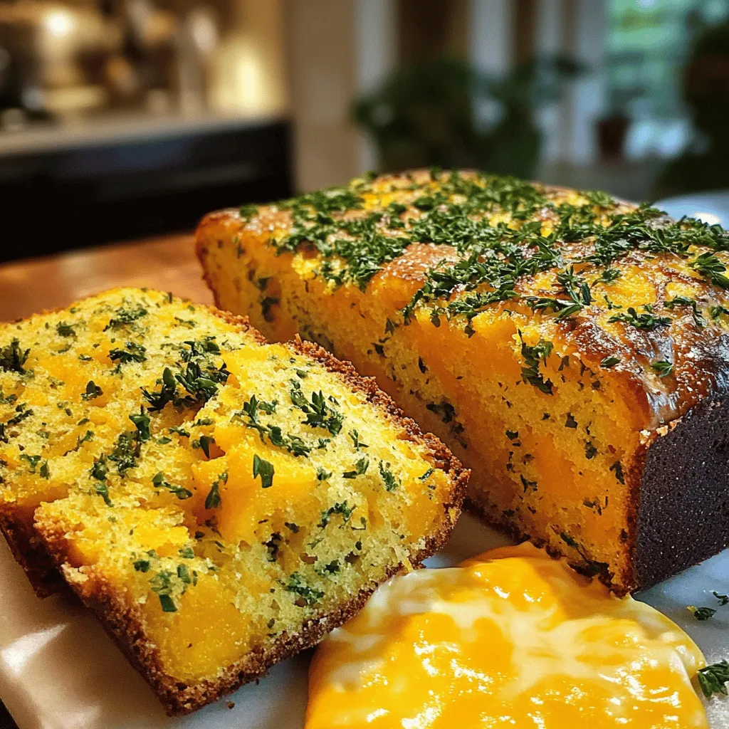 - 2 cups cooked and pureed butternut squash - 2 cups all-purpose flour - 1 cup shredded sharp cheddar cheese For this herb and cheddar squash bread, the main ingredients create a rich and flavorful base. The butternut squash adds moisture and a natural sweetness. All-purpose flour gives the bread its structure. Sharp cheddar cheese provides a bold flavor that pairs well with the squash. - 1/4 cup unsalted butter, softened - 2 large eggs - 1/4 cup milk These additional ingredients enhance the bread's texture. The unsalted butter adds richness. Large eggs help bind the mixture, while milk adds moisture. Together, they create a soft and tender loaf. - 1/4 cup fresh parsley, chopped - 1 tablespoon fresh thyme, chopped - 1 teaspoon baking powder - 1/2 teaspoon baking soda - 1 teaspoon salt - 1/2 teaspoon black pepper Herbs and seasoning bring life to the bread. Fresh parsley adds a bright flavor. Thyme gives an earthy note. Baking powder and baking soda ensure the bread rises. Salt enhances all the flavors, and black pepper adds a touch of warmth. For the full recipe, check out the instructions that guide you step by step. 1. First, preheat your oven to 350°F (175°C). This step is key for even baking. 2. Next, grease and flour a 9x5-inch loaf pan. This helps the bread come out easily. 3. In a large bowl, mix the cooked and pureed butternut squash, softened butter, eggs, and milk. Stir until well combined. 4. In a different bowl, whisk together the flour, baking powder, baking soda, salt, and black pepper. Make sure there are no lumps. 1. Gradually add the dry ingredients to the wet mixture. Stir gently until just combined. Avoid overmixing to keep the bread light. 2. Now, fold in the shredded cheddar cheese, chopped parsley, and thyme. Mix gently so the cheese and herbs are evenly spread. 1. Pour the batter into the prepared loaf pan. Smooth the top with a spatula for a nice finish. 2. Bake in the preheated oven for 50-60 minutes. To check doneness, insert a toothpick into the center. It should come out clean. 3. After baking, remove the bread from the oven. Let it cool in the pan for about 10 minutes. Then transfer it to a wire rack to cool completely. For the full recipe, refer to the earlier sections. Enjoy your delicious Herb and Cheddar Squash Bread! To get the best texture, do not overmix your batter. Mixing too much can make the bread dense. Once you add the dry ingredients, mix just until you see no flour. This keeps the bread light and fluffy. Also, make sure your squash is well pureed. This adds moisture and flavor. If your bread is too dry, try adding a little more milk. This can help keep your bread moist and delicious. You can change up the cheese to add new flavors. Instead of sharp cheddar, try using gouda or mozzarella. These cheeses melt well and give a great taste. For extra flavor, add spices like garlic powder or paprika. Fresh herbs can also enhance the taste. Consider using basil or rosemary for a fresh twist. Mixing in some crushed red pepper can give it a nice kick! Use a thermometer to check your oven temperature. This helps ensure even baking. If your oven runs hot or cold, it can affect your bread. Cooling your bread properly is key. After baking, let it sit in the pan for 10 minutes. Then, move it to a wire rack. This allows air to flow around the bread and keeps it from getting soggy. For more details, check out the Full Recipe. {{image_2}} If you need gluten-free options, use a gluten-free flour blend. This swap works well and keeps the texture nice. You can also try almond flour or coconut flour for a unique twist. For those avoiding dairy, dairy-free cheese options are available. Look for brands that melt well, like cashew or coconut-based cheese. These will keep your bread flavorful and rich. To add more crunch, consider adding nuts or seeds. Walnuts, sunflower seeds, or pumpkin seeds work great in this bread. They bring a nice texture and an extra layer of flavor. You can also use different squash varieties to change the taste. Zucchini or acorn squash can add new notes. Each type brings its unique flavor and texture, making this bread fun to experiment with. Herb and Cheddar Squash Bread pairs well with soups or salads. A warm bowl of tomato soup makes a perfect match. You can also serve it with a fresh garden salad for a balanced meal. For a creative twist, try using it for sandwiches. This bread makes a great base for a grilled cheese or a turkey sandwich. The flavors blend well and create a tasty lunch option. To store leftover Herb and Cheddar Squash Bread, wrap it tightly in plastic. This keeps the bread moist and fresh. You can also place it in an airtight container. Store it at room temperature for up to three days. If you want to keep it fresh longer, store the bread in the fridge. Just remember that the cold can dry it out. To enjoy it at its best, reheat slices in the oven or microwave. For long-term storage, freezing is your best option. Slice the bread first. Wrap each slice in plastic wrap, then place it in a freezer bag. This way, you can take out just what you need. To thaw, simply remove a slice from the freezer. Leave it at room temperature for about 30 minutes. You can also use the microwave for a quick thaw. Heat it on low for 15-20 seconds. For reheating, pop the slice back in the oven at 350°F for a few minutes to regain its warmth and texture. Herb and Cheddar Squash Bread lasts about three days at room temperature. If stored in the fridge, it can last up to a week. In the freezer, it stays good for about three months. Just make sure to keep it well-wrapped to avoid freezer burn. To check if your bread is done, use a toothpick. Insert it into the center of the loaf. If it comes out clean, the bread is ready. You can also look at the color. It should be golden brown on top. The sides may pull away from the pan slightly. If the center feels wet or gummy, it needs more time. Bake in 5-minute increments and keep checking. Yes, you can swap cheddar for other cheeses. Some great options are mozzarella or gouda. Both melt well and add rich flavor. You can also try feta for a tangy twist. Just use the same amount of cheese as the recipe calls for. Experiment with your favorites to find the best taste for you. One common mistake is overmixing the batter. This can make your bread tough. Mix just until everything is combined. Another mistake is not measuring your squash correctly. Too much or too little can change the texture. Lastly, don’t skip the cooling time. Letting it cool helps the flavors blend. Enjoy your freshly baked bread without rushing! This article covers everything you need for delicious Herb and Cheddar Squash Bread. We explored main ingredients like butternut squash and cheese, plus helpful steps for baking. I shared tips to enhance flavor and achieve the best texture. You'll also find ways to store this bread and variations to try. In the end, this bread offers warmth and flavor, perfect for any meal. Happy baking!