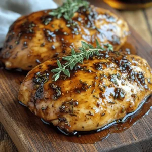 To make Easy Honey Balsamic Chicken, gather these simple ingredients: - 4 boneless, skinless chicken breasts - 1/3 cup balsamic vinegar - 1/3 cup honey - 2 garlic cloves, minced - 1 tablespoon Dijon mustard - 1 tablespoon olive oil - Salt and pepper, to taste - Fresh thyme or parsley for garnish These ingredients blend well to create a sweet and tangy flavor. The balsamic vinegar adds depth, while honey gives a nice sweetness. You can enhance your dish with these optional garnishes: - Fresh thyme - Fresh parsley - Lemon wedges These garnishes add color and freshness. They make the dish look nice and taste even better. You can swap some ingredients if needed: - Use chicken thighs instead of breasts for a juicier bite. - Maple syrup can replace honey for a different flavor. - Apple cider vinegar can work in place of balsamic vinegar. - Dijon mustard can be swapped with yellow mustard if that’s what you have. These substitutions keep your meal flexible and tasty. Every ingredient plays a role in the overall flavor. If you’re missing something, don’t stress! Just use what you have on hand. For the full recipe, check out the earlier section. Marinating the chicken is key to flavor. Start by mixing balsamic vinegar, honey, minced garlic, Dijon mustard, olive oil, salt, and pepper in a bowl. Whisk until smooth. This mixture is your marinade. Next, place the chicken breasts in a resealable bag or shallow dish. Pour the marinade over the chicken, making sure each piece gets coated. Seal the bag or cover the dish. Refrigerate for at least 30 minutes, but up to 4 hours is best. This time allows the chicken to absorb all those yummy flavors. You can cook this chicken in two main ways: grilling or using a skillet. Both methods bring out different tastes. If you grill, preheat your grill to medium heat. This method gives a nice smoky flavor. If you use a skillet, heat it over medium heat with a bit of olive oil to avoid sticking. When hot, remove the chicken from the marinade, but keep the marinade for later. Cook the chicken for about 6-7 minutes per side. Make sure the internal temperature hits 165°F (75°C). The chicken should be golden brown and juicy. Once the chicken is cooked, it’s time to finish it off. Take the reserved marinade and pour it into a small saucepan. Bring it to a boil over medium-high heat. Then, lower the heat and let it simmer for 5-7 minutes. This thickens the sauce and enhances the flavor. Drizzle the thickened marinade over the cooked chicken before serving. For a final touch, garnish with fresh thyme or parsley. This adds color and a burst of flavor. You now have a stunning dish that looks as good as it tastes. Check out the Full Recipe for more details! To get the best flavor from your honey balsamic chicken, start with the marinade. Mix balsamic vinegar, honey, minced garlic, Dijon mustard, olive oil, salt, and pepper in a bowl. Make sure to whisk it well. A good marinade makes a big difference. Marinate your chicken for at least 30 minutes. For even more flavor, let it sit for up to 4 hours. This step helps the chicken absorb all those tasty notes. Getting the right heat is key. Preheat your grill or skillet to medium heat. If using a skillet, add olive oil to prevent sticking. Cook the chicken for about 6-7 minutes on each side. It should reach an internal temperature of 165°F (75°C). This ensures it's safe to eat and juicy. If you see a nice caramelized brown color, that's a good sign! When it comes to serving, get creative! Drizzle some thickened marinade over the chicken for added flavor. Fresh thyme or parsley on top adds a pop of color. Serve your chicken with roasted veggies or a fresh salad. It pairs well with rice or quinoa too. This dish is not just tasty; it's also easy to impress guests! For the full recipe, check out the Easy Honey Balsamic Chicken section. {{image_2}} You can make your honey balsamic chicken even better by adding vegetables. Toss in bell peppers, zucchini, or broccoli for a pop of color and taste. These veggies add nutrition and soak up the flavorful marinade. Just cut them into bite-sized pieces. Add them to the marinating chicken for at least 30 minutes. When cooking, grill or sauté the chicken and veggies together. This way, they cook evenly and blend their flavors perfectly. Want to change the taste? You can easily adjust the sweetness or tartness of your dish. If you like a sweeter flavor, add more honey. Start with a teaspoon at a time and taste as you go. For more tartness, add extra balsamic vinegar. Remember, balance is key. You want to enjoy the rich taste of both honey and vinegar. Try different amounts until you find your perfect mix. Serving your honey balsamic chicken with different sauces can elevate your meal. A drizzle of garlic aioli or a tangy yogurt sauce pairs well. You can also try chimichurri for a fresh twist. Each sauce brings its flavor, making your dish unique. Mix and match sauces to keep things exciting every time you cook! For the full recipe, check the link above. To store your honey balsamic chicken, let it cool first. Place the chicken in an airtight container. Make sure to cover it well to keep it fresh. You can keep it in the fridge for up to four days. Each time you take some out, check for any off smells or changes in color. If you want to freeze the chicken, wrap it tightly in plastic wrap or foil first. Then, place it in a freezer bag. This helps prevent freezer burn. You can freeze it for up to three months. When you’re ready to eat it, thaw it overnight in the fridge before reheating. Reheat your chicken gently. You can use the oven or microwave. If using the oven, preheat to 350°F (175°C). Place the chicken in a baking dish, add a splash of water, and cover it with foil. Heat for about 15-20 minutes. If using the microwave, warm it for 1-2 minutes at a time until hot. This way, the chicken stays juicy. For best flavor, drizzle some fresh marinade over it before serving. You can find the full recipe at the beginning to recreate this dish as needed. Yes, you can use chicken thighs. They are more juicy and tender than breasts. Thighs add rich flavor to the dish. Cook them the same way as breasts. Just check that they reach 165°F (75°C). This will ensure they are safe to eat. You can marinate the chicken for at least 30 minutes. For best results, aim for 4 hours. This gives the chicken time to soak up the flavors. If you need to, you can marinate it overnight. Just keep it in the fridge to stay fresh. Many side dishes go well with honey balsamic chicken. Here are a few ideas: - Steamed broccoli - Roasted sweet potatoes - Garlic mashed potatoes - Quinoa salad - Mixed green salad Each of these sides adds a nice touch to your meal. Choose what you like best! You can find the full recipe to make this dish easily. In this post, we explored how to make easy honey balsamic chicken. We covered ingredients, marinating, cooking methods, and tips for flavor. I shared ideas for cool variations and how to store leftovers. With these steps, you can create a tasty dish that impresses everyone. Try it yourself and have fun in the kitchen. Enjoy your delicious honey balsamic chicken!