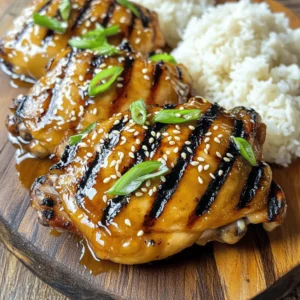 For this grilled sesame chicken, you will need: - 4 boneless, skinless chicken thighs - 3 tablespoons sesame oil - 2 tablespoons soy sauce (low sodium) - 1 tablespoon honey - 2 tablespoons rice vinegar - 2 garlic cloves, minced - 1 inch ginger, grated - 1 teaspoon sesame seeds - 2 green onions, finely chopped (for garnish) - Salt and pepper to taste Using fresh ingredients makes a big difference. Look for chicken thighs that are plump and firm. Choose organic soy sauce if possible. This adds depth to the flavor. Fresh garlic and ginger give the best taste. When picking sesame oil, look for the toasted type for a rich flavor. Always check the expiration dates on your ingredients. Fresh and high-quality items lead to better meals. You can add your twist to this dish! Try using lime juice for a zesty kick. Adding chili flakes can spice things up. Feel free to swap green onions with chives for a milder taste. You can also use a mix of different seeds like poppy or sunflower for extra crunch. Don't be afraid to experiment with flavors! This allows you to make the dish truly your own. For the full recipe, check out the complete guide. First, gather your ingredients. You need chicken thighs, sesame oil, soy sauce, honey, rice vinegar, garlic, ginger, salt, and pepper. In a bowl, mix the sesame oil, soy sauce, honey, rice vinegar, minced garlic, and grated ginger. Whisk it well until combined. This mix is your marinade. Add salt and pepper to season. Next, place the chicken thighs in the bowl. Make sure they are well coated. Cover the bowl and put it in the fridge. Let it marinate for at least 30 minutes. For even better flavor, leave it for 1 to 2 hours. Now, heat your grill to medium-high. This is about 375°F or 190°C. After marinating, take the chicken out of the fridge. Let the excess marinade drip off. Keep the leftover marinade for later. Place the chicken thighs on the grill. Grill them for about 6 to 7 minutes on each side. You want them fully cooked. The internal temperature should reach 165°F or 75°C. Once they are done, remove the chicken from the grill. Let it rest for about 5 minutes. This helps keep the chicken juicy. While the chicken rests, take the reserved marinade and pour it into a small saucepan. Bring it to a gentle boil over medium heat. After it boils, reduce the heat and let it simmer. This will thicken the sauce slightly. It adds extra flavor to your chicken. Once the sauce thickens, it’s ready. Slice the grilled chicken and drizzle the sauce on top. Finish with sesame seeds and chopped green onions. Your grilled sesame chicken is now ready to enjoy! For the full recipe, check the section above. To get those perfect grill marks, start with a hot grill. Heat it to medium-high. Pat the chicken dry before marinating. This helps the grill marks form better. Place the chicken on the grill at a 45-degree angle. Don’t move it right away. Let it cook for 3-4 minutes. Then, rotate it for a crosshatch pattern. Flip the chicken and repeat. Keeping chicken juicy is key. Start with quality chicken thighs. They have more fat, which keeps them moist. Marinate the chicken for at least 30 minutes, but longer is better. If you can, aim for 1-2 hours. This lets the flavors soak in. When grilling, avoid overcooking. Use a meat thermometer to check; aim for 165°F. Let the chicken rest for 5 minutes after grilling. This helps the juices redistribute. Marinating time can make a big difference. For quick flavor, 30 minutes works well. If you want deeper flavor, go for 1-2 hours. You can even marinate overnight. Just remember, the longer you marinate, the more intense the flavor. Don’t exceed 24 hours, though. The chicken can become too salty or mushy. For the best result with grilled sesame chicken, follow the full recipe. {{image_2}} You can change the flavor of grilled sesame chicken with different marinades. Try a spicy marinade with chili sauce or a sweet one with pineapple juice. You can use teriyaki sauce for a rich taste. Mix soy sauce with orange juice for a citrus twist. Each marinade gives a new taste to your dish. Serve grilled sesame chicken in many fun ways. You can place it over a bed of rice or on a fresh salad. Adding fresh herbs like cilantro makes it brighter. If you like, drizzle extra sauce on top for more flavor. Serve with lime wedges for a zesty kick. Grilled sesame chicken goes well with many side dishes. Try serving it with steamed broccoli or green beans. You can also add fried rice or quinoa for extra nutrition. A simple cucumber salad with sesame dressing is a refreshing choice too. These sides balance the meal and add color to your plate. For the full recipe, check out the Grilled Sesame Chicken recipe above. Store leftover grilled chicken in an airtight container. This keeps the chicken fresh. Make sure it cools down first. Place it in the fridge within two hours of cooking. Leftover grilled chicken stays good for up to four days in the fridge. To reheat grilled chicken, use the oven or microwave. For the oven, set it to 350°F (175°C). Place the chicken on a baking sheet. Cover it with foil to keep it moist. Heat for about 15-20 minutes. If using a microwave, place chicken on a plate. Cover it loosely with a microwave-safe lid. Heat in 30-second bursts until warm. Freezing is a great option for grilled chicken too. Wrap each piece tightly in plastic wrap. Then, place them in a freezer bag. Remove as much air as possible to avoid freezer burn. The chicken can stay good for up to three months in the freezer. To thaw, place it in the fridge overnight before reheating. For best flavor, use the frozen chicken within one month. For the full recipe, check out the details above! If you don’t have sesame oil, consider using olive oil or peanut oil. Both oils add a nice flavor. You can also mix a little toasted sesame seeds into regular oil for a similar taste. This works well in marinades. Remember, each oil brings a different flavor, so choose what you like best. Yes, you can use chicken breasts instead of thighs. However, breasts cook faster and can dry out. Thighs have more fat, keeping them juicy. If you choose breasts, watch the cooking time closely. Aim for the same internal temperature of 165°F or 75°C. Marinating time remains the same for both cuts. To check if the chicken is fully cooked, use a meat thermometer. Insert it into the thickest part of the chicken. It should read 165°F or 75°C. If you don’t have a thermometer, cut into the chicken. The juices should run clear, and the meat should not be pink. Let the chicken rest for five minutes after cooking. This allows the juices to settle for a better bite. For the full recipe, follow the easy steps I’ve outlined above. It’s a tasty experience! In this blog post, we covered essential ingredients and tips for grilling chicken. You learned about quality ingredients and how to marinate chicken properly. The grilling steps were simple to follow, ensuring your chicken is juicy and flavorful. We discussed variations, serving ideas, and how to store leftovers for later. Grilled chicken is versatile, and you can customize it to fit your taste. Remember these tips for great results every time. Enjoy your grilling adventures and impress your friends with your skills!