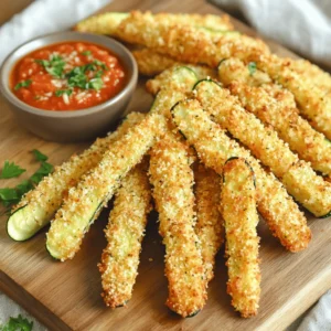 - 2 medium zucchinis, cut into fry shapes - 1 cup breadcrumbs (panko for extra crunch) - 1/2 cup grated Parmesan cheese - 1 teaspoon garlic powder - 1 teaspoon Italian seasoning - Salt and pepper to taste - 2 large eggs, beaten - Olive oil spray - Air fryer - Shallow bowls for coating - Cooking spray When I make air fryer zucchini, I love how easy it is to gather the ingredients. Start with fresh zucchinis. Their firm texture holds up well during cooking. The panko breadcrumbs give that extra crunch that I adore. Parmesan cheese adds a salty, cheesy flavor that makes these fries irresistible. Next, I mix my seasonings. Garlic powder and Italian seasoning add depth to the flavor. A little salt and pepper enhance everything perfectly. For binding, I use beaten eggs. They help the breadcrumbs stick to the zucchini. A light spray of olive oil helps achieve that golden brown finish. For tools, my air fryer is essential. It cooks these fries quickly and evenly. I also use shallow bowls to coat the zucchini. This keeps things neat and simple. Now you're ready to make crispy air fryer zucchini fries! Grab the full recipe and let's get cooking. First, take your zucchinis and cut them into fry-shaped pieces. Aim for even sizes so they cook well. Next, set up your egg and breadcrumb stations. Place the beaten eggs in one shallow bowl. In another bowl, mix the breadcrumbs, Parmesan cheese, garlic powder, Italian seasoning, salt, and pepper together. Now the fun part begins! Dip each zucchini fry in the egg mixture. Make sure each piece is fully coated. After that, roll the fries in the breadcrumb mixture. Coat them evenly for a great crunch. Preheat your air fryer to 400°F (200°C). This takes about five minutes. Once it's ready, arrange your coated zucchini in the air fryer basket. Do not overcrowd them; this helps them crisp up. Lightly spray the tops with olive oil. Cook the zucchini fries for 10 to 12 minutes, flipping them halfway. They should turn golden brown and crispy. Enjoy this crispy and flavorful snack! For the full recipe, check out the detailed instructions provided. To get crispy zucchini fries, space is vital. Place the fries in a single layer. If you pile them on top of each other, they won’t crisp up well. Work in batches if needed. Using panko breadcrumbs gives a better crunch. They are lighter and crispier than regular breadcrumbs. You’ll notice the difference in texture, making your fries extra tasty. Add herbs and spices for more taste. I suggest using paprika, cayenne pepper, or oregano. These spices elevate the flavor profile. Fresh herbs like parsley or basil can also brighten the dish. For dipping sauces, consider marinara, ranch dressing, or tzatziki. Each gives a different twist to the fries, so feel free to mix and match! Cooking times vary based on the thickness of your zucchini fries. Thicker fries will need a bit longer. Start with 12 minutes and check for crispiness. Adjust as needed. Every air fryer cooks differently. Some may run hotter than others. Keep an eye on your fries and adjust the time if they seem undercooked. This way, you ensure perfectly crisp results every time. {{image_2}} You can change up the coating on your zucchini fries. If you need a gluten-free option, use gluten-free breadcrumbs. They work just as well. You can also try using crushed nuts instead of breadcrumbs. Almonds or walnuts add a nice crunch. Want to spice things up? Add chili powder to your breadcrumb mix for spicy zucchini fries. This brings heat that many love. For a cheesy twist, mix in more cheese with your breadcrumbs. Extra Parmesan or cheddar can make these fries even better. Dips can take your zucchini fries to the next level. Try serving them with marinara sauce or ranch dressing. You can even mix up a yogurt dip for a fresh taste. Zucchini fries are also great in meals. Add them to salads or serve alongside grilled chicken. Check the Full Recipe for more ideas and tips! To store leftover zucchini fries, let them cool first. Place them in a sealed container. This keeps them fresh and tasty. You can keep them in the fridge for about 3 days. After that, they may lose their crunch and flavor. If you want to save zucchini fries for later, freezing is a great option. First, make sure they are cool. Arrange the fries in a single layer on a baking sheet. Freeze them for about 1-2 hours. Once frozen, transfer them to a freezer bag. They can last for up to 3 months in the freezer. When you’re ready to eat, reheat them in the air fryer at 400°F for about 10 minutes. This method helps keep them crispy. Reheating zucchini fries can be tricky. To keep them crispy, use an air fryer. Preheat it to 400°F. Place the fries in a single layer and heat for about 5-7 minutes. You can also use an oven. Preheat it to 375°F and bake for 10-12 minutes. This way, they stay delicious and crunchy. You can air fry whole zucchinis, but they need to be cut first. Whole zucchinis take too long to cook and may not cook evenly. I suggest cutting them into smaller pieces. This way, they will fry nicely and get that crisp texture. The air fryer cooks quickly, so cutting them helps a lot. To make zucchini fries healthier, you can try a few simple tricks. First, use fewer breadcrumbs or skip them altogether. Instead, coat the zucchini with a light layer of olive oil and sprinkle your favorite spices. You can also bake them in the oven instead of frying. This reduces calories and keeps the flavor. Zucchini fries pair well with many dishes. You can serve them with marinara sauce or ranch dip for a tasty treat. They also go great alongside grilled chicken or fish. If you want a light meal, add a fresh salad. These fries are versatile and can fit into any meal plan! In this blog post, we covered how to make crispy zucchini fries using an air fryer. You learned about the main ingredients, seasonings, and essential kitchen tools needed. We also explored step-by-step instructions and tips for achieving the perfect crispiness. Plus, we discussed variations, storage tips, and frequently asked questions. Zucchini fries are a tasty and healthy snack or side dish. Enjoy experimenting with flavors and serve them with your favorite dips!