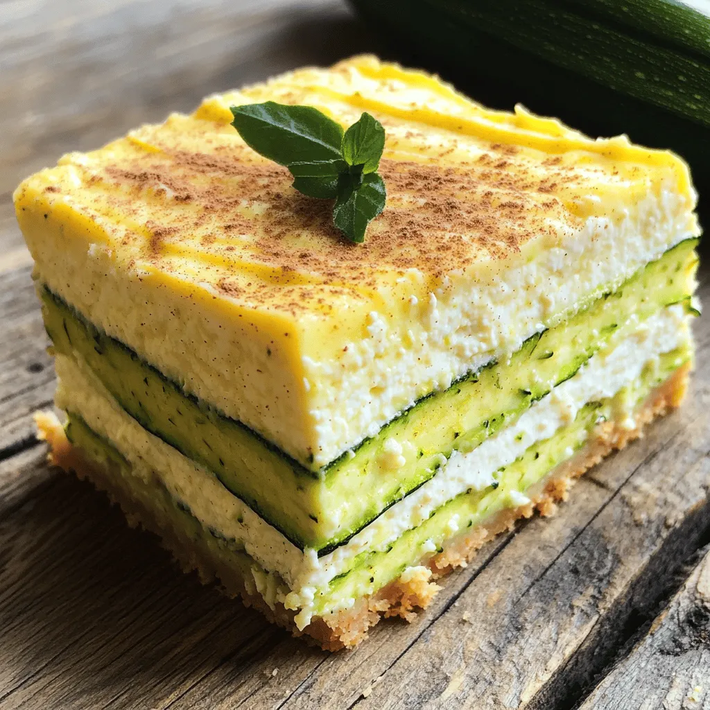 - 2 medium zucchinis, grated and excess moisture squeezed out - 1 cup ricotta cheese - 1/2 cup erythritol or your favorite keto-friendly sweetener These main ingredients make the cheesecake creamy and rich. The grated zucchini adds moisture and fiber while keeping the carbs low. Ricotta cheese brings a smooth texture and a lovely flavor. Your choice of sweetener helps you control the sugar level in your dessert. - 1/2 cup almond flour for thicker crust - Olive oil spray for greasing the pan Almond flour can give your cheesecake a thicker base. It adds a nice nutty flavor and helps hold everything together. Olive oil spray keeps the cake from sticking, making it easier to remove once baked. - 9-inch springform pan - Mixing bowl - Spatula You need a springform pan for easy serving. A mixing bowl helps combine all the ingredients well. A spatula ensures you scrape every bit of the batter into the pan. For the full recipe, check the section above. Start by grating the zucchini. Use a box grater or food processor. After grating, squeeze the zucchini in a clean cloth or paper towel. This helps remove extra moisture. Too much moisture can make the cheesecake soggy. Next, preheat your oven to 350°F (175°C). While the oven heats, grease a 9-inch springform pan with olive oil spray. This ensures easy removal after baking. In a large mixing bowl, combine the drained zucchini with ricotta cheese, eggs, erythritol, vanilla extract, lemon juice, baking powder, cinnamon, and a pinch of salt. Mix well until everything is smooth. If you want a thicker crust, you can fold in almond flour. This step is optional but adds a nice texture. Pour the batter into the greased pan. Use a spatula to smooth the top. Bake in your preheated oven for 45 to 55 minutes. Check if it’s done by inserting a toothpick in the center. If it comes out clean, it's ready. Once baked, turn off the oven and crack the door. Let the cheesecake cool inside for about an hour. After that, remove it from the oven and let it cool completely at room temperature. Finally, refrigerate for at least 4 hours, or overnight if you can wait. This helps the flavors meld and the cheesecake to set. Enjoy your delicious keto-friendly dessert! For the detailed recipe, refer to [Full Recipe]. To avoid a watery cheesecake, start by squeezing out as much moisture as you can from the grated zucchini. This step is key. If you skip it, your cheesecake might end up soggy. Also, use a clean cloth or paper towel to get rid of the excess water. Mixing is just as important. Beat the ingredients together well. I suggest using a large bowl. This gives you room to blend. If you add almond flour, fold it in gently to keep air bubbles. This will help your cheesecake rise nicely. Want to spice things up? You can add more flavor with a pinch of nutmeg or ginger. Both spices work great with cinnamon. If you love zest, try adding lemon or orange zest. It brightens the taste. As for sweeteners, erythritol is a great choice. It has no carbs and tastes sweet. You can also try monk fruit or stevia. Each sweetener has a unique flavor, so choose what you like. Just remember, some sweeteners may need adjusting in amount. Always taste as you go! For the full recipe, check out the [Full Recipe]. {{image_2}} You can easily change the taste of your keto zucchini ricotta cheesecake. Adding lemon zest or lemon extract gives a bright flavor. A little zest can make your dessert feel fresh and lively. You can also mix in some chocolate chips or nuts. This adds texture and a rich taste. For chocolate lovers, sugar-free chocolate chips work well. Nuts like walnuts or pecans add a nice crunch. These small changes let you customize the cheesecake to match your mood. The crust can also change how your cheesecake tastes. A nut-based crust can add a lovely crunch. Almond flour mixed with melted butter makes a great base. If you prefer a lighter dessert, you can skip the crust. This creates a crustless version, which is just as tasty. The cheesecake will still hold its shape and flavor without the crust. Enjoy exploring these options to make your cheesecake unique! You can find the full recipe for keto zucchini ricotta cheesecake [here](#). Store leftovers in an airtight container. This keeps the cheesecake fresh. Make sure it cools completely before sealing. In the fridge, it lasts about 5 to 7 days. The flavor improves as it sits, so don’t rush to eat it all at once! To freeze keto zucchini ricotta cheesecake, wrap it tightly in plastic wrap. Then, place it in a freezer bag or container. This helps prevent freezer burn. It can last for up to 3 months in the freezer. When you want to enjoy it, take it out and thaw it in the fridge overnight. This slow method helps keep the texture nice. Avoid using a microwave. It can make the cheesecake rubbery. For the best taste, enjoy it cold after thawing. For more details, check the Full Recipe. What is the carb count per serving? This cheesecake has about 5 grams of net carbs per slice. It fits well into a keto diet. Each slice offers a tasty way to enjoy dessert without too many carbs. Can I use different types of cheese? Yes, you can use cream cheese or mascarpone. These cheeses will change the taste but will still work well. They add creaminess and flavor to your cheesecake. How do I know when the cheesecake is done? You can check by inserting a toothpick in the center. If it comes out clean, your cheesecake is ready. Also, the edges should look set, while the center may be a bit jiggly. What can I do if my cheesecake cracks? If your cheesecake cracks, don’t worry! You can cover it with whipped cream or a dusting of cinnamon. This will hide cracks and add a nice touch. Is this dessert suitable for a strict keto diet? Yes, it is perfect for a strict keto diet. It uses low-carb ingredients and has no added sugar. You can enjoy this dessert without guilt! What are the health benefits of using zucchini in desserts? Zucchini adds moisture and a unique flavor. It is low in calories and high in fiber. This helps you feel full and satisfied. Plus, it brings vitamins and minerals to your dish. This article covered how to make a keto zucchini ricotta cheesecake. We explored key ingredients like zucchini, ricotta cheese, and sweeteners. I provided tips on perfecting texture and flavor variations. You learned how to store leftovers and freeze your cheesecake. I hope you feel ready to try this recipe. It’s fun, tasty, and fits your diet! Enjoy your baking and share your results with friends!