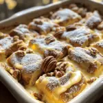 - 2 cans (12.4 oz each) of refrigerated cinnamon rolls - 5 large eggs - 1 cup whole milk - 1/2 cup heavy cream - 1 teaspoon vanilla extract - 1 teaspoon ground cinnamon - 1/4 teaspoon nutmeg - 1/4 cup maple syrup The heart of this dish is the refrigerated cinnamon rolls. They make the casserole soft and sweet. You will also need eggs, milk, and cream. These create a rich custard that soaks into the rolls. Vanilla extract adds a warm flavor, while ground cinnamon and nutmeg bring out the spice. Lastly, maple syrup adds a touch of sweetness. - 1/2 cup chopped pecans or walnuts (optional) - Powdered sugar for dusting - Additional maple syrup for serving For added crunch, you can mix in chopped pecans or walnuts. They add texture and flavor. After baking, dust the casserole with powdered sugar. This gives a lovely finish. Serve with extra maple syrup on the side. Drizzle it on top for more sweetness. Start by preheating your oven to 375°F (190°C). This step is key for even cooking. While the oven heats, grab a 9x13 inch baking dish. Grease the dish with butter or cooking spray. This will prevent the casserole from sticking. Next, open two cans of refrigerated cinnamon rolls. Separate each roll and cut them into quarters. Place the pieces evenly in the greased baking dish. This helps each bite get that yummy cinnamon flavor. Now, it's time to mix the egg custard. In a large mixing bowl, whisk together 5 large eggs, 1 cup of whole milk, and 1/2 cup of heavy cream. Add in 1 teaspoon of vanilla extract, 1 teaspoon of ground cinnamon, and 1/4 teaspoon of nutmeg. Finally, stir in 1/4 cup of maple syrup. Make sure everything is well combined. Pour this egg mixture evenly over the cinnamon roll pieces. Use a spatula to gently push down any rolls that float. This ensures all pieces soak up the custard. If you want a crunchy topping, sprinkle 1/2 cup of chopped pecans or walnuts over the top. Cover the dish tightly with aluminum foil. Place it in the preheated oven and bake for 30 minutes. This helps set the custard. After that, remove the foil. Bake for another 15 to 20 minutes. Watch for a golden top and a firm center. Once it’s done, take the casserole out of the oven and let it cool for about 5 minutes. Drizzle warm icing from the cinnamon rolls over the top. For a pretty finish, dust with powdered sugar. Serve warm with extra maple syrup on the side. Enjoy your delicious creation! To make your casserole shine, choose the right spices. Ground cinnamon is a must. It gives warmth and depth. Nutmeg adds a nice twist. A little vanilla extract enhances all the flavors. If you want extra richness, use a splash of almond extract. It brings a lovely hint of sweetness. Even cooking is key. Make sure all the pieces of cinnamon roll soak in the egg mixture. Gently press them down with your fingers. This helps them absorb the flavors. Cover the dish with foil for the first half of baking. This keeps moisture in. After 30 minutes, remove the foil for a golden top. Watch it closely to avoid burning. Once baked, let it cool a bit before serving. This helps the casserole set. Drizzle the warm icing from the cinnamon rolls over the top. It adds a sweet glaze. For a beautiful finish, dust with powdered sugar. This gives a lovely contrast to the golden brown. Serve with extra maple syrup on the side for drizzling. {{image_2}} You can make this dish even better by adding fruit. Fresh berries like strawberries, blueberries, or raspberries work well. Just sprinkle them over the cinnamon rolls before pouring the egg mixture. You can also add chocolate chips for a sweeter touch. Mix in about a cup of chips, and you will have a chocolatey delight that everyone will love. While cinnamon rolls are the star, you can explore with other breads too! Brioche or challah adds a rich flavor. You can even try croissants for a flaky texture. If you want to keep it fun, use leftover pastries. Just make sure they are soft enough to soak up the egg mixture. For those with dietary needs, this casserole can fit many diets. Use gluten-free cinnamon rolls if you need a gluten-free option. Just check the package to make sure they are safe. For a dairy-free choice, swap the whole milk and heavy cream for almond or oat milk. You can also use a dairy-free cream alternative. This way, everyone can enjoy a slice of this tasty casserole! After you enjoy your Cinnamon Roll French Toast Casserole, let it cool to room temperature. Then, cut it into squares. Place the squares in an airtight container. Store them in the fridge for up to three days. This keeps them fresh and tasty. To reheat, take a square from the fridge. Place it on a microwave-safe plate. Heat it for about 30 seconds. Check if it's warm enough. If not, heat in 10-second bursts. You can also reheat in the oven. Preheat it to 350°F (175°C). Place the casserole in an oven-safe dish and cover it with foil. Heat for about 15 minutes. This method keeps it soft and delicious. If you want to save some for later, you can freeze it. Wrap each square in plastic wrap. Then, place them in a freezer bag. Make sure to remove as much air as possible. This helps prevent freezer burn. You can freeze it for up to three months. To thaw, move a square to the fridge overnight. Then, reheat it as mentioned above. Enjoy your sweet treat anytime! Yes, you can prepare this casserole the night before. To do this, follow these steps: - Assemble the casserole completely but do not bake it. - Cover it well with plastic wrap or foil. - Store it in the fridge overnight. - When you're ready to bake, let it sit for about 30 minutes at room temperature. This helps it cook evenly. This method saves time, especially for busy mornings. To avoid a soggy casserole, focus on the liquid ratio. Here are some tips: - Use the right amount of milk and cream. Stick to the recipe's measurements. - Make sure to push the cinnamon rolls down gently. This helps them soak up just enough of the liquid. - If you notice excess liquid, add a bit more cinnamon rolls or let it bake a little longer. These steps keep your casserole fluffy yet firm. Yes, homemade cinnamon rolls work great in this casserole. Here’s how to use them: - Cut your homemade rolls into smaller pieces, similar to store-bought ones. - Adjust the egg mixture if your rolls are larger or denser. You may need a bit more milk or eggs. - Bake as directed, but check for doneness. Homemade rolls may cook slightly differently. Using homemade rolls adds a personal touch and can enhance the flavor. This blog post covered how to make a Cinnamon Roll French Toast Casserole. We explored essential ingredients like cinnamon rolls, eggs, and milk. You learned how to prepare the baking dish, assemble the casserole, and bake for perfect results. We shared tips to enhance flavor, ensure even cooking, and present your dish beautifully. Try adding fruits or alternative breads for new flavors. You can store leftovers well, and even reheat them easily. Enjoy making this simple and tasty dish!