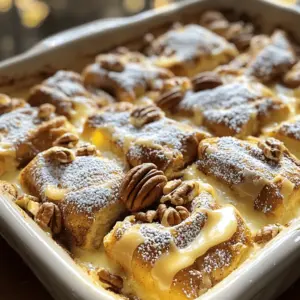 - 2 cans (12.4 oz each) of refrigerated cinnamon rolls - 5 large eggs - 1 cup whole milk - 1/2 cup heavy cream - 1 teaspoon vanilla extract - 1 teaspoon ground cinnamon - 1/4 teaspoon nutmeg - 1/4 cup maple syrup The heart of this dish is the refrigerated cinnamon rolls. They make the casserole soft and sweet. You will also need eggs, milk, and cream. These create a rich custard that soaks into the rolls. Vanilla extract adds a warm flavor, while ground cinnamon and nutmeg bring out the spice. Lastly, maple syrup adds a touch of sweetness. - 1/2 cup chopped pecans or walnuts (optional) - Powdered sugar for dusting - Additional maple syrup for serving For added crunch, you can mix in chopped pecans or walnuts. They add texture and flavor. After baking, dust the casserole with powdered sugar. This gives a lovely finish. Serve with extra maple syrup on the side. Drizzle it on top for more sweetness. Start by preheating your oven to 375°F (190°C). This step is key for even cooking. While the oven heats, grab a 9x13 inch baking dish. Grease the dish with butter or cooking spray. This will prevent the casserole from sticking. Next, open two cans of refrigerated cinnamon rolls. Separate each roll and cut them into quarters. Place the pieces evenly in the greased baking dish. This helps each bite get that yummy cinnamon flavor. Now, it's time to mix the egg custard. In a large mixing bowl, whisk together 5 large eggs, 1 cup of whole milk, and 1/2 cup of heavy cream. Add in 1 teaspoon of vanilla extract, 1 teaspoon of ground cinnamon, and 1/4 teaspoon of nutmeg. Finally, stir in 1/4 cup of maple syrup. Make sure everything is well combined. Pour this egg mixture evenly over the cinnamon roll pieces. Use a spatula to gently push down any rolls that float. This ensures all pieces soak up the custard. If you want a crunchy topping, sprinkle 1/2 cup of chopped pecans or walnuts over the top. Cover the dish tightly with aluminum foil. Place it in the preheated oven and bake for 30 minutes. This helps set the custard. After that, remove the foil. Bake for another 15 to 20 minutes. Watch for a golden top and a firm center. Once it’s done, take the casserole out of the oven and let it cool for about 5 minutes. Drizzle warm icing from the cinnamon rolls over the top. For a pretty finish, dust with powdered sugar. Serve warm with extra maple syrup on the side. Enjoy your delicious creation! To make your casserole shine, choose the right spices. Ground cinnamon is a must. It gives warmth and depth. Nutmeg adds a nice twist. A little vanilla extract enhances all the flavors. If you want extra richness, use a splash of almond extract. It brings a lovely hint of sweetness. Even cooking is key. Make sure all the pieces of cinnamon roll soak in the egg mixture. Gently press them down with your fingers. This helps them absorb the flavors. Cover the dish with foil for the first half of baking. This keeps moisture in. After 30 minutes, remove the foil for a golden top. Watch it closely to avoid burning. Once baked, let it cool a bit before serving. This helps the casserole set. Drizzle the warm icing from the cinnamon rolls over the top. It adds a sweet glaze. For a beautiful finish, dust with powdered sugar. This gives a lovely contrast to the golden brown. Serve with extra maple syrup on the side for drizzling. {{image_2}} You can make this dish even better by adding fruit. Fresh berries like strawberries, blueberries, or raspberries work well. Just sprinkle them over the cinnamon rolls before pouring the egg mixture. You can also add chocolate chips for a sweeter touch. Mix in about a cup of chips, and you will have a chocolatey delight that everyone will love. While cinnamon rolls are the star, you can explore with other breads too! Brioche or challah adds a rich flavor. You can even try croissants for a flaky texture. If you want to keep it fun, use leftover pastries. Just make sure they are soft enough to soak up the egg mixture. For those with dietary needs, this casserole can fit many diets. Use gluten-free cinnamon rolls if you need a gluten-free option. Just check the package to make sure they are safe. For a dairy-free choice, swap the whole milk and heavy cream for almond or oat milk. You can also use a dairy-free cream alternative. This way, everyone can enjoy a slice of this tasty casserole! After you enjoy your Cinnamon Roll French Toast Casserole, let it cool to room temperature. Then, cut it into squares. Place the squares in an airtight container. Store them in the fridge for up to three days. This keeps them fresh and tasty. To reheat, take a square from the fridge. Place it on a microwave-safe plate. Heat it for about 30 seconds. Check if it's warm enough. If not, heat in 10-second bursts. You can also reheat in the oven. Preheat it to 350°F (175°C). Place the casserole in an oven-safe dish and cover it with foil. Heat for about 15 minutes. This method keeps it soft and delicious. If you want to save some for later, you can freeze it. Wrap each square in plastic wrap. Then, place them in a freezer bag. Make sure to remove as much air as possible. This helps prevent freezer burn. You can freeze it for up to three months. To thaw, move a square to the fridge overnight. Then, reheat it as mentioned above. Enjoy your sweet treat anytime! Yes, you can prepare this casserole the night before. To do this, follow these steps: - Assemble the casserole completely but do not bake it. - Cover it well with plastic wrap or foil. - Store it in the fridge overnight. - When you're ready to bake, let it sit for about 30 minutes at room temperature. This helps it cook evenly. This method saves time, especially for busy mornings. To avoid a soggy casserole, focus on the liquid ratio. Here are some tips: - Use the right amount of milk and cream. Stick to the recipe's measurements. - Make sure to push the cinnamon rolls down gently. This helps them soak up just enough of the liquid. - If you notice excess liquid, add a bit more cinnamon rolls or let it bake a little longer. These steps keep your casserole fluffy yet firm. Yes, homemade cinnamon rolls work great in this casserole. Here’s how to use them: - Cut your homemade rolls into smaller pieces, similar to store-bought ones. - Adjust the egg mixture if your rolls are larger or denser. You may need a bit more milk or eggs. - Bake as directed, but check for doneness. Homemade rolls may cook slightly differently. Using homemade rolls adds a personal touch and can enhance the flavor. This blog post covered how to make a Cinnamon Roll French Toast Casserole. We explored essential ingredients like cinnamon rolls, eggs, and milk. You learned how to prepare the baking dish, assemble the casserole, and bake for perfect results. We shared tips to enhance flavor, ensure even cooking, and present your dish beautifully. Try adding fruits or alternative breads for new flavors. You can store leftovers well, and even reheat them easily. Enjoy making this simple and tasty dish!