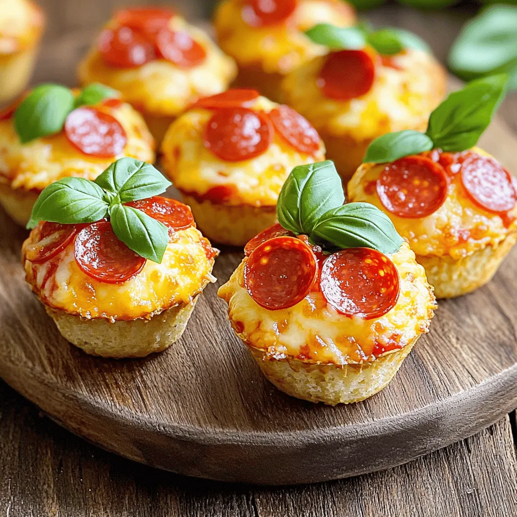- 1 ½ cups all-purpose flour - 1 tablespoon baking powder - ½ teaspoon salt - 1 teaspoon dried oregano - 1 teaspoon garlic powder - 1 large egg - ¾ cup milk - ¼ cup olive oil - 1 cup shredded mozzarella cheese - ½ cup mini pepperoni slices - ½ cup marinara sauce (plus extra for dipping) To start, gather all your dry ingredients. You need flour, baking powder, salt, oregano, and garlic powder. These form a great base for your muffins. Each one adds flavor and helps the muffins rise. Next, for the wet ingredients, crack a large egg into a bowl. Then add milk and olive oil. These ingredients keep the muffins moist and fluffy. Now, let’s talk about the mix-ins. The shredded mozzarella cheese gives a gooey texture. The mini pepperoni slices add that classic pizza flavor. Don't forget the marinara sauce. It enhances taste and serves as a dip! For the full recipe, check out the complete instructions. This blend of flavors makes a snack that everyone will love. - Preheat your oven to 400°F (200°C). - Line the muffin tin with paper liners or grease it well. - Combine 1 ½ cups of all-purpose flour, 1 tablespoon of baking powder, ½ teaspoon of salt, 1 teaspoon of dried oregano, and 1 teaspoon of garlic powder. - Whisk until blended evenly. - Stir in 1 cup of shredded mozzarella cheese and ½ cup of mini pepperoni slices. - In a separate bowl, mix 1 large egg, ¾ cup of milk, and ¼ cup of olive oil. - Pour the wet mix into the dry mix. Stir gently until just combined. - Spoon the batter into the muffin tin, filling each cup about ¾ full. - Add a small dollop of marinara sauce on top of each muffin before baking. - Bake for 15-18 minutes or until golden brown. A toothpick should come out clean. - Let the muffins cool in the tin for 5 minutes, then move them to a wire rack to cool completely. You can find the full recipe to guide you through each step with more details. To get your muffins just right, avoid overmixing the batter. This keeps them light and fluffy. Use room temperature ingredients for better mixing. It helps the batter blend smoothly. You can boost the flavor of your muffins by adding extra toppings. Try grated Parmesan cheese or some Italian herbs. These add depth and richness. Serving fresh basil on the side gives a bright burst of flavor. To keep your muffins fresh, store them in an airtight container. They will stay good for up to three days. If you want them crispy again, reheat them in the oven. This brings back that lovely texture. {{image_2}} You can make your pepperoni pizza muffins even more fun by trying different variations. If you want a veggie twist, replace the pepperoni. Use sliced olives or bell peppers. These add great flavor and color. You can mix in spinach for extra greens. This option is tasty and healthy. For a gluten-free version, swap regular flour for gluten-free all-purpose flour. This change keeps the muffins soft and tasty. Make sure to check the other ingredients too, as some may contain gluten. You can experiment with different cheeses to change the flavor. Try using cheddar or pepper jack for a spicy kick. Mixing cheeses can create a unique taste every time you bake. Keep your pepperoni pizza muffins in an airtight container at room temperature for up to 3 days. This keeps them fresh and tasty. You can grab one as a quick snack or lunch item. To save these muffins for later, freeze them in a zip-lock bag. They can stay good for up to 2 months. When you're ready to enjoy them, simply thaw at room temperature. You can also reheat them directly from the freezer if you prefer a warm snack. For the best taste, reheat the muffins in the oven. Set your oven to 350°F (175°C) and warm them for 5-10 minutes. This helps restore their crispy tops and soft insides. Enjoy your delicious pepperoni pizza muffins! For the full recipe, click here. Yes, you can prepare the batter and refrigerate it before baking. This saves time later. Just mix the dry and wet ingredients, then store them separately. When you're ready, combine them and bake. It's that easy! A toothpick inserted into the center should come out clean. This means the muffins are cooked through. If the toothpick has batter on it, bake them for a few more minutes. Keep checking every minute or so until they are ready. Yes, you can substitute with cooked sausage or ham if preferred. Both options add great flavor. You can mix and match based on what you like. Just make sure the meat is cooked before adding it to the batter. Pair them with a side salad or serve them as an appetizer with marinara sauce for dipping. The sauce adds a nice touch. You can also add some veggies for a fresh crunch. These muffins are perfect for snacks or parties! In this post, we covered how to make delicious pepperoni pizza muffins. We discussed ingredients, steps for baking, and tips for perfect texture. You learned how to store these muffins for later. Plus, we explored tasty variations, like vegetarian and gluten-free options. Remember, these muffins are great for any meal or snack. Enjoy making them fresh and experimenting with different flavors. You'll impress everyone with your cooking skills!