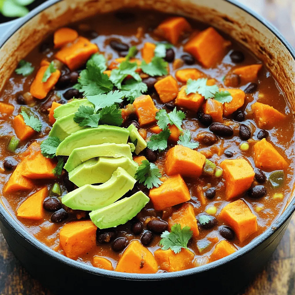 To make Healthy Sweet Potato Turkey Chili, you need these main ingredients: - 1 lb ground turkey - 2 medium sweet potatoes, peeled and diced - 1 can (14 oz) black beans, rinsed and drained - 1 can (14 oz) diced tomatoes with green chilies - 1 onion, chopped - 3 cloves garlic, minced These ingredients make a hearty and healthy chili. The ground turkey gives you lean protein, while sweet potatoes add fiber and sweetness. Black beans boost the protein and provide a creamy texture. Diced tomatoes with green chilies bring flavor and a bit of heat. You’ll also need some spices to make it flavorful: - 1 tablespoon chili powder - 1 teaspoon cumin - 1 teaspoon smoked paprika - Salt and pepper to taste Chili powder is a must for a classic chili taste. Cumin adds warmth, while smoked paprika gives a nice depth. Salt and pepper help enhance all the flavors. Garnishing makes your chili look and taste better: - Fresh cilantro, chopped (for garnish) - Avocado, sliced (for garnish) Fresh cilantro adds a burst of freshness. Sliced avocado adds creaminess and balances the spice. These simple garnishes make your dish pop both in taste and appearance. To start, heat 2 tablespoons of olive oil in a large pot over medium heat. This helps the flavors come alive. Next, add 1 chopped onion and sauté it for about 5 minutes until it turns translucent. Then, toss in 3 minced garlic cloves and cook them for another minute. This step fills your kitchen with a lovely aroma. After the onions and garlic are ready, stir in 1 pound of ground turkey. Cook it for about 6 to 8 minutes. Use a wooden spoon to break it apart as it browns. Make sure it cooks through, so the chili tastes great. Now it’s time to add the heart of your chili! Add 2 diced sweet potatoes, 1 can of rinsed black beans, and 1 can of diced tomatoes with their juices to the pot. Pour in 2 cups of low-sodium chicken broth. This mixture will create a rich base. Don’t forget to sprinkle in 1 tablespoon of chili powder, 1 teaspoon of cumin, 1 teaspoon of smoked paprika, and salt and pepper to taste. Stir everything well to combine. Bring the chili to a boil, then reduce the heat to low. Cover the pot and let it simmer for about 25 to 30 minutes. This allows the sweet potatoes to soften and the flavors to meld. If you want a thicker chili, uncover the pot and let it simmer for an extra 10 minutes. Before serving, taste the chili and adjust the seasoning if needed. Enjoy this comforting dish hot! To ensure sweet potatoes are tender, cut them into small, even pieces. This helps them cook faster and evenly. When you add them to the pot, let them simmer long enough, about 25-30 minutes. You can check their tenderness by piercing them with a fork. They should be soft but not mushy. The right texture makes the chili enjoyable. To taste and enhance flavors, always try your chili before serving. After it simmers, use a spoon to take a small taste. If it needs more flavor, add more chili powder, cumin, or salt. If you like heat, a dash of cayenne pepper can spice things up. Adjusting seasoning makes a big difference in overall taste. For busy cooks, prep your ingredients ahead of time. Chop onions and sweet potatoes the night before. Store them in the fridge. When you start cooking, it speeds up the process. You can also use canned beans to save time. This chili cooks in about 50 minutes, making it a great weeknight meal. Enjoy your cooking! {{image_2}} You can switch ground turkey for other meats or plant-based options. If you prefer beef, use the same amount as the turkey. For a lighter option, chicken works well too. If you want a plant-based recipe, choose lentils or crumbled tempeh. These swaps keep the chili tasty and satisfying. You can boost flavors by adding more veggies or spices. Try bell peppers, corn, or zucchini for added texture. For extra heat, toss in jalapeños or a pinch of cayenne pepper. Fresh herbs like oregano or thyme can also elevate the taste. Always taste as you go to find your perfect mix. Serve your chili in fun ways. Pair it with cornbread or rice for a hearty meal. You can also offer tortilla chips for a crunchy side. If you want a lighter option, serve it over a bed of greens. Don't forget to top with cilantro or avocado for a fresh finish! To store leftover chili, let it cool first. Use an airtight container for best results. This helps keep the flavors fresh. You can keep it in the fridge for up to four days. Make sure to label the container with the date. This way, you won't forget when you made it. Freezing chili is easy and great for meal prep. Use freezer-safe containers or bags. Remember to leave space at the top for expansion. You can freeze the chili for up to three months. When you’re ready to eat, it’s a good idea to freeze in single servings. This makes it easy to grab just what you need. To reheat stored chili, there are a few safe methods. You can use a microwave, stovetop, or slow cooker. If using the microwave, heat in 30-second bursts, stirring in between. For stovetop, warm it in a pot over low heat. Stir often to avoid burning. If using a slow cooker, set it on low for about an hour. Always check the temperature. It should reach at least 165°F before serving. You can store Healthy Sweet Potato Turkey Chili in the fridge for about 4 to 5 days. Make sure to keep it in an airtight container. This helps keep the flavors fresh and tasty. If you want to enjoy it later, just reheat it before serving. Yes, you can make this chili in advance. It’s great for meal prep! Cook a big batch and let it cool before storing. You can freeze it for up to 3 months. This makes busy days easier. Just thaw it in the fridge overnight and reheat when you are ready to eat. This chili pairs well with many sides. Here are some great ideas: - Cornbread for a sweet touch. - Rice to soak up the chili. - A fresh salad for crunch. - Tortilla chips for extra texture. - Slices of avocado on top for creaminess. These options add flavor and balance to your meal! This blog discussed how to make Healthy Sweet Potato Turkey Chili. We reviewed simple ingredients like turkey, sweet potatoes, and spices. Then, we covered easy steps to cook this dish, along with tips for the best texture and flavor. In conclusion, try this chili for a healthy meal that warms you. It’s easy to make, tastes great, and has many ways to switch it up. Enjoy your cooking!