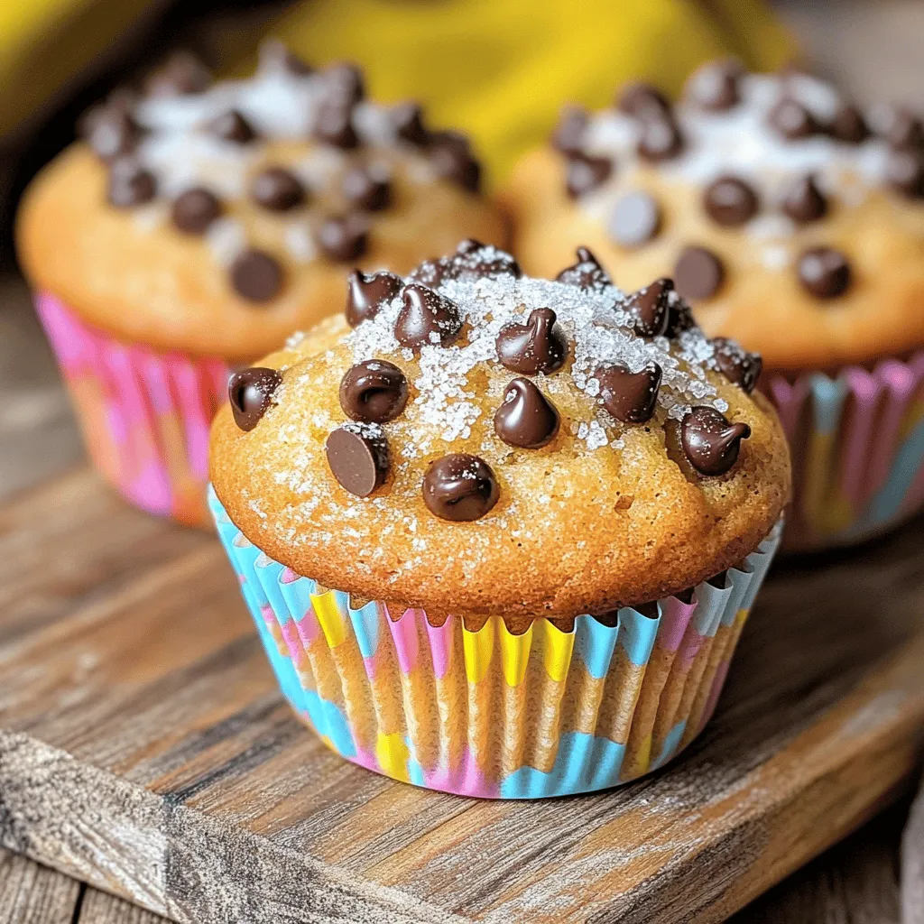 To make bakery-style chocolate chip muffins, you need a few key ingredients. Each one plays a role in creating that soft, fluffy texture and rich flavor. Here’s what you’ll need: - 2 cups all-purpose flour - 1 cup granulated sugar - ½ cup brown sugar (lightly packed) - 1 tablespoon baking powder - ½ teaspoon baking soda - ½ teaspoon salt - 1 cup buttermilk (or milk with 1 tablespoon vinegar added) - 2 large eggs - ½ cup unsalted butter, melted and slightly cooled - 2 teaspoons vanilla extract - 1 ½ cups semisweet chocolate chips - Optional: coarse sugar for topping All-purpose flour gives structure. Granulated sugar adds sweetness. Brown sugar keeps the muffins moist and gives them a deeper flavor. Baking powder and baking soda help them rise. Salt enhances all the flavors. Buttermilk (or soured milk) adds tang and richness. Eggs provide moisture and help with binding. Melted butter adds richness to the muffins. Vanilla extract gives a lovely aroma. Chocolate chips add delicious bursts of chocolate in every bite. Coarse sugar on top adds a nice crunch. Gather these ingredients before you start. They work together to make your muffins taste just like those from a bakery. 1. Preheat your oven to 400°F (200°C). This helps the muffins rise nicely. 2. Line a muffin tin with paper liners or lightly grease it with cooking spray. This keeps the muffins from sticking. 3. In a large bowl, whisk together the dry ingredients: - 2 cups all-purpose flour - 1 cup granulated sugar - ½ cup brown sugar - 1 tablespoon baking powder - ½ teaspoon baking soda - ½ teaspoon salt Make sure everything is mixed well. 4. In another bowl, mix the wet ingredients until smooth: - 1 cup buttermilk (or milk with vinegar) - 2 large eggs - ½ cup melted unsalted butter - 2 teaspoons vanilla extract 5. Pour the wet mixture into the dry. Stir gently with a spatula until just combined. Do not overmix; a few lumps are okay. 6. Fold in 1 ½ cups of chocolate chips. Save a few for the top of the muffins. 7. Use a cookie scoop or measuring cup to fill each muffin liner almost to the top. For fun, sprinkle the saved chocolate chips and a pinch of coarse sugar on top. 8. Bake for 18-22 minutes. Check for doneness by inserting a toothpick into the center. It should come out clean or with a few moist crumbs. 9. Once baked, let the muffins cool in the pan for 5 minutes. This helps them set up. 10. After that, transfer them to a wire rack. Allow them to cool completely before serving. Enjoy your fresh bakery-style chocolate chip muffins! - Avoiding overmixing: This is key to fluffy muffins. Mix until just combined. Lumps are fine. Overmixing makes muffins dense. - Proper portioning for bakery-style height: Fill each muffin liner nearly to the top. Use a cookie scoop for even portions. This helps achieve that tall, bakery-style look. - Using room temperature ingredients: Take eggs and buttermilk out ahead of time. Room temperature helps the batter mix better. This leads to a softer muffin. - Substituting ingredients for richer flavor: Try using brown sugar instead of all white sugar. It gives a deeper flavor. You can also use dark chocolate chips for a bolder taste. - Presentation tips for muffins: Serve warm on a rustic wooden board. Dust with powdered sugar for a pretty touch. Use colorful liners for extra flair. - Ideal pairings: Enjoy these muffins with coffee or tea. They also pair well with fresh fruit or yogurt for a tasty breakfast. {{image_2}} You can change these muffins to fit your taste. Here are some ideas: - Adding nuts or dried fruits: Stir in a half cup of nuts like walnuts or pecans for a nice crunch. You can also add dried fruits like cranberries or raisins for sweetness. - Different chocolate types: Swap semisweet chocolate chips for dark or milk chocolate. White chocolate chips add a creamy twist. Get creative by adding new flavors. Here are some fun suggestions: - Using flavored extracts: Instead of vanilla, use almond or hazelnut extract. Just one teaspoon can change the whole taste. - Incorporating spices: Try adding a pinch of cinnamon or nutmeg. These spices give warmth and depth to your muffins. If you have dietary needs, you can still enjoy these muffins: - Gluten-free alternatives: Use a gluten-free flour blend instead of all-purpose flour. This keeps the texture light and fluffy. - Vegan substitutes: Replace eggs with flax eggs or applesauce. Use plant-based milk and dairy-free butter for a vegan option. To keep your muffins fresh at room temperature, place them in an airtight container. Make sure the container is sealed well to keep the moisture in. Storing them this way helps maintain their soft and fluffy texture. If you don’t have a container, use plastic wrap. Wrap each muffin individually to keep them from drying out. To freeze your muffins properly, let them cool completely first. Then, place them in a single layer on a baking sheet. Once frozen, transfer them to a freezer bag. Make sure to remove as much air as possible. This helps avoid freezer burn. For reheating, take one muffin out and place it on a plate. Microwave it for about 20-30 seconds. You can also reheat it in the oven at 350°F (175°C) for 5-10 minutes for a warm, fresh muffin. These muffins can last up to 3 days at room temperature. If you freeze them, they can stay fresh for up to 3 months. Just make sure to follow the storage tips to enjoy your muffins at their best! Can I use all brown sugar? Yes, you can use all brown sugar. It gives your muffins a rich flavor. However, using some granulated sugar helps the muffins rise better. A mix is often best for texture and taste. What if I don’t have buttermilk? If you don’t have buttermilk, you can make a quick substitute. Simply add 1 tablespoon of vinegar to 1 cup of milk. Let it sit for about 5 minutes. This sour milk works well in the recipe. How to make muffins larger for a bakery-style look? To create larger muffins, fill each muffin liner almost to the top. This gives them that tall, bakery-style look. You can also bake them a bit longer for that perfect dome shape. Why are my muffins dense? Dense muffins often result from overmixing the batter. Mix just until combined. Too much mixing develops gluten, making them heavy. Also, check your baking powder for freshness. Old leavening agents can lead to dense muffins. How to fix overbaked muffins? If you overbake your muffins, they can become dry. One trick is to wrap them in a damp paper towel and microwave for a few seconds. This helps restore some moisture. Serve them warm with butter or jam. Adjusting the recipe for larger batches To make more muffins, simply double or triple the ingredients. Use a larger bowl for mixing. Just keep the same baking time per batch. You may need to bake them in multiple rounds. Recommendations for muffin pairings and serving occasions These muffins pair well with coffee or tea. They are great for breakfast or brunch. Serve them warm with butter or a sprinkle of powdered sugar for a special touch. They also make a nice treat for gatherings or picnics. You learned how to make delicious chocolate chip muffins using common ingredients and simple steps. We covered tips for perfect texture and customization options. Baking is fun and rewarding. Whether you enjoy them fresh or store them for later, these muffins can fit any occasion. Don’t hesitate to experiment with flavors and ingredients. Happy baking! Enjoy your tasty creations.