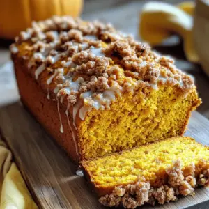 - 1 cup canned pumpkin puree - 1/2 cup granulated sugar - 1/2 cup brown sugar, packed - 1/2 cup vegetable oil - 2 large eggs - 1 teaspoon vanilla extract - 1 1/2 cups all-purpose flour - 1 teaspoon baking powder - 1 teaspoon baking soda - 1 teaspoon ground cinnamon - 1/2 teaspoon ground nutmeg - 1/2 teaspoon ground ginger - 1/2 teaspoon salt - 1/2 cup chopped walnuts or pecans (optional) I love using canned pumpkin puree for this bread. It gives a rich flavor and a moist texture. The mix of granulated and brown sugar adds sweetness and depth. Vegetable oil keeps the bread tender. Eggs help bind everything together. Adding flour, baking powder, and baking soda creates a nice rise. The spices bring warmth and a cozy feel. You can add chopped walnuts or pecans for crunch. I often use them for extra flavor. - 1/3 cup all-purpose flour - 1/4 cup brown sugar, packed - 1/4 teaspoon ground cinnamon - 3 tablespoons cold butter, cubed The streusel topping is easy and fun to make. You need all-purpose flour, brown sugar, and cinnamon. Cold butter is key here. It gives the topping a nice crumbly texture. I use my fingertips to mix until it looks like wet sand. This topping is the best part of the bread. It adds a sweet crunch that balances the moist loaf. 1. Preheat your oven and prepare the loaf pan: Start by preheating your oven to 350°F (175°C). Grease a loaf pan with butter or oil to prevent sticking. This step helps create a nice crust. 2. Mix the wet ingredients thoroughly: In a large bowl, whisk together 1 cup of canned pumpkin puree, 1/2 cup of granulated sugar, 1/2 cup of brown sugar, 1/2 cup of vegetable oil, 2 large eggs, and 1 teaspoon of vanilla extract. Mix until everything is smooth and well combined. This mixture adds moisture and flavor. 1. Mix dry ingredients separately and combine with wet ingredients: In another bowl, combine 1 1/2 cups of all-purpose flour, 1 teaspoon of baking powder, 1 teaspoon of baking soda, 1 teaspoon of ground cinnamon, 1/2 teaspoon of ground nutmeg, 1/2 teaspoon of ground ginger, and 1/2 teaspoon of salt. Mix these dry ingredients well. Gradually add this dry mix to the wet mixture, stirring gently. Be careful not to overmix; this keeps your bread light and soft. 2. Add optional nuts to the batter: If you like, fold in 1/2 cup of chopped walnuts or pecans at this stage. The nuts add a nice crunch and flavor to your bread. 1. Prepare the streusel topping: In a small bowl, combine 1/3 cup of all-purpose flour, 1/4 cup of packed brown sugar, and 1/4 teaspoon of ground cinnamon. Add 3 tablespoons of cold butter, cubed, and rub it into the dry mix with your fingertips until it becomes crumbly. This topping adds a sweet and crunchy layer. 2. Assemble the batter in the pan and sprinkle topping: Pour the pumpkin bread batter into your prepared loaf pan. Evenly sprinkle the streusel topping over the batter. This creates a beautiful crust when baked. 3. Bake and cool the bread: Place the loaf pan in the preheated oven. Bake for 55-65 minutes or until a toothpick inserted in the center comes out clean. Once baked, let the bread cool in the pan for about 10 minutes. Then, transfer it to a wire rack to cool completely. This cooling step helps the flavors develop and makes slicing easier. To make your pumpkin streusel bread perfect, avoid overmixing the batter. When you mix it too much, the bread can become tough. Stir until just combined. This keeps the bread light and fluffy. Next, ensure proper ingredient measurements. Use a kitchen scale for accuracy, especially for flour. Too much flour can lead to dry bread. Always level off your measuring cups for the best results. To boost flavor, experiment with additional spices. You can add cloves or allspice for a warm kick. These spices mix well with the pumpkin and make your bread extra special. For a stunning presentation, serve the bread warm. Drizzle a light glaze made from powdered sugar and a splash of milk on top. You can also add a sprinkle of cinnamon for that touch of elegance. This makes each slice look and taste amazing! {{image_2}} You can make this bread fit your diet. For a gluten-free option, swap all-purpose flour for almond or coconut flour. Both work well and keep the bread moist. Just remember to add a bit more moisture, as these flours can absorb liquid differently. If you want a vegan version, you can replace the eggs and butter. Use flax eggs instead of regular eggs. Mix one tablespoon of ground flaxseed with three tablespoons of water for each egg. For butter, use coconut oil or a vegan butter substitute. This keeps the flavor rich without animal products. Get creative with flavors! You can add chocolate chips or dried fruit like cranberries or raisins to the batter. This adds a fun twist and makes each bite exciting. Different nuts can also change the taste. Try using pecans, hazelnuts, or even macadamia nuts. Each nut adds its unique crunch and flavor, making your Pumpkin Streusel Bread special every time you bake it. To keep your Pumpkin Streusel Bread fresh, you have two good options. You can store it at room temperature or in the refrigerator. - Room Temperature: Wrap the bread in plastic wrap or foil. This keeps it soft and moist. It will stay fresh for up to three days. - Refrigerator: If you want it to last longer, place it in an airtight container. This way, it can stay good for about a week. For the best results, use a container that seals well. This helps keep out air and moisture. When you want to enjoy your bread again, reheating is key. Here are the best methods: - Microwave: Place a slice on a microwave-safe plate. Heat it for about 15-20 seconds. This warms it quickly without drying it out. - Oven: Preheat your oven to 350°F (175°C). Wrap the bread in foil and heat for about 10-15 minutes. This method keeps the crust nice and crisp. If the bread feels dry, you can refresh it. Try adding a tiny bit of butter or a light drizzle of water before reheating. This helps bring back its moist texture. Enjoy your delicious bread warm! Can I use fresh pumpkin instead of canned? Yes, you can use fresh pumpkin. Cook and puree the pumpkin first. This gives a nice, fresh taste. Just make sure the puree has a similar texture to canned. How can I tell when the bread is done baking? To check if the bread is done, insert a toothpick into the center. If it comes out clean, the bread is ready. If it has wet batter, bake for a few more minutes. What can I substitute for brown sugar? You can use white sugar mixed with a bit of molasses. For every cup of brown sugar, mix 1 cup of white sugar with 1 tablespoon of molasses. This gives a similar taste and color. How long does this bread last? Pumpkin Streusel Bread stays fresh for about 3 to 5 days at room temperature. Store it in an airtight container to keep it moist. Can I freeze Pumpkin Streusel Bread? Yes, you can freeze the bread. Wrap it tightly in plastic wrap and then in foil. It stays good for about 3 months in the freezer. Thaw it overnight in the fridge when you're ready to eat. What should I serve with Pumpkin Streusel Bread? You can serve it with cream cheese spread or a light glaze made from powdered sugar and milk. It also pairs well with coffee or tea. Is this recipe suitable for other seasons? Yes, this recipe works in any season. The warm spices make it cozy for fall, but it's tasty year-round. You can even enjoy it during holidays or special gatherings. You’ve learned how to make delicious pumpkin streusel bread with an easy recipe. We covered the essential ingredients, including pumpkin puree, spices, and nuts. You now know the step-by-step process, from mixing to baking. Don’t forget the helpful tips for perfect texture and taste. Try different variations to fit your diet or boost flavor. Store any leftovers properly to enjoy later. This bread suits many occasions, not just fall. With these insights, you can share warm, tasty joy with friends and family. Enjoy baking!