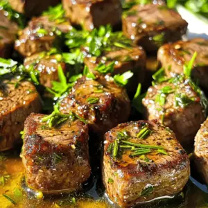 - 1 pound sirloin steak, cut into 1-inch cubes - 4 tablespoons unsalted butter - 5 cloves garlic, minced Sirloin steak is a great choice for this dish. It is tender and flavorful. I love cutting it into bite-sized pieces. This makes it easy to cook and serve. Unsalted butter adds richness to the dish. It melts into a savory sauce that coats each bite. Fresh garlic gives a bold taste that pairs well with steak. - 1 teaspoon fresh rosemary, chopped - 1 teaspoon fresh thyme, chopped - Salt and pepper to taste Rosemary and thyme are perfect herbs for steak. They add a fresh, earthy flavor. I always use fresh herbs when possible. They really make a difference in taste. Seasoning the steak with salt and pepper is key. It brings out the natural flavors of the meat. - 2 tablespoons olive oil - Fresh parsley, chopped (for garnish) Olive oil helps to sear the steak perfectly. It adds a nice, crisp texture. Fresh parsley is my go-to garnish. It adds color and a fresh flavor. You can sprinkle some on top before serving. This makes the dish look even more inviting. First, take your sirloin steak and cut it into 1-inch cubes. Pat the steak cubes dry with paper towels. This helps remove extra moisture. Why is this important? Dry steak browns better and tastes great. Next, season the steak cubes with salt and pepper. Make sure to coat all sides. This step adds flavor and builds a savory base. Now, it's time to heat your skillet. Pour in 2 tablespoons of olive oil. Place the skillet over medium-high heat until it shimmers. This means it's hot enough. Add the steak bites in a single layer. Avoid overcrowding the skillet; this helps them sear nicely. Cook the steak for about 2-3 minutes on each side. Aim for a nice brown crust. For medium-rare, cook until about 130°F. You may need to work in batches to achieve perfect results. Once the steak bites are cooked, lower the heat to medium. Push the steak to one side of the skillet. Add 4 tablespoons of unsalted butter, 5 minced garlic cloves, 1 teaspoon of chopped rosemary, and 1 teaspoon of chopped thyme to the empty side. Watch as the butter melts and the garlic sizzles for about 1 minute. This creates a rich, aromatic blend. Toss the cooked steak bites in the garlic butter mixture until they are well coated. Cook for an additional minute to let the flavors meld together. Enjoy this simple yet tasty dish! For the best steak bites, aim for a perfect internal temperature. Here are the recommended levels: - Medium-rare: 130°F - Medium: 140°F - Medium-well: 150°F To check for doneness, use a meat thermometer. Insert it into the center of a bite. If you don't have one, cut into a piece. Look for a warm, pink center for medium-rare. Drying the steak is key. Pat the cubes with paper towels. This removes moisture and helps with browning. Avoid overcrowding the skillet. If you add too many pieces at once, they will steam instead of sear. Cook in batches to get that nice, brown crust. To boost flavor, consider adding herbs like: - Fresh basil - Oregano - Parsley You can also try flavored butter alternatives. Options like garlic-herb butter or chili butter add a unique twist. Experiment to find your favorite combination! {{image_2}} You can use many cuts for steak bites. Sirloin is great, but you can try ribeye or flank steak. Ribeye gives rich flavor with nice marbling. Flank steak is leaner, but still tasty. Cooking times for various cuts: - Sirloin: 2-3 minutes per side. - Ribeye: 2-3 minutes per side, same as sirloin. - Flank: 3-4 minutes per side for best results. To spice things up, add heat. You can use red pepper flakes or cayenne pepper. Just a pinch can bring a nice kick. Incorporating different herbs and seasonings: - Try parsley or oregano for a fresh twist. - Add smoked paprika for a deeper flavor. Grilling steak bites is a fun method. The grill adds a smoky flavor. Just keep an eye on them to avoid overcooking. Oven-baking as an alternative method: - Preheat your oven to 400°F. - Spread steak bites on a baking sheet. - Bake for 10-15 minutes, flipping halfway. Using different cuts, flavors, and methods makes garlic butter steak bites even more fun! To store leftover garlic butter steak bites, place them in an airtight container. This keeps them fresh and tasty. Make sure the steak bites cool completely before sealing. Stored this way, they last up to three days in the fridge. If you want to keep them longer, consider freezing. The best way to reheat steak bites is in a skillet. Heat a little olive oil over medium heat. Add the steak bites and cook for about two to three minutes. This method helps keep them juicy. Avoid using the microwave, as it can make the steak tough. Always check the temperature to ensure they are warm throughout. To freeze steak bites, let them cool completely. Then, place them in a freezer-safe bag. Remove as much air as possible to prevent freezer burn. They can last up to three months in the freezer. When ready to eat, thaw them in the fridge overnight. Reheat in a skillet as mentioned earlier for the best taste. Yes, you can use other cuts of steak. Ribeye and filet mignon work great too. They have nice fat and flavor. Cooking times may vary a bit. For ribeye, cook for 3-4 minutes per side. For filet mignon, aim for about 2-3 minutes. Always check for your preferred doneness. You can check steak bites without a thermometer. Look for a nice brown crust. Press the steak with your finger. If it feels soft, it’s rare. Medium is firmer, and well-done feels very firm. Cut one open to see the inside color. Pink means it’s medium-rare, and brown means it’s done. These steak bites pair well with many sides. Try mashed potatoes or rice for a filling meal. Steamed veggies like broccoli or green beans add color and crunch. A fresh salad can also balance the richness. For a fun twist, serve them on skewers with bell peppers. You’ve learned how to make delicious garlic butter steak bites. We covered key ingredients, from sirloin steak to fresh herbs. You now know the step-by-step cooking process and tips for perfect doneness. Remember, you can modify flavors and even change cooking methods. Store leftovers properly to keep them fresh. By following these steps, you can impress anyone with your cooking. Enjoy your juicy steak bites!