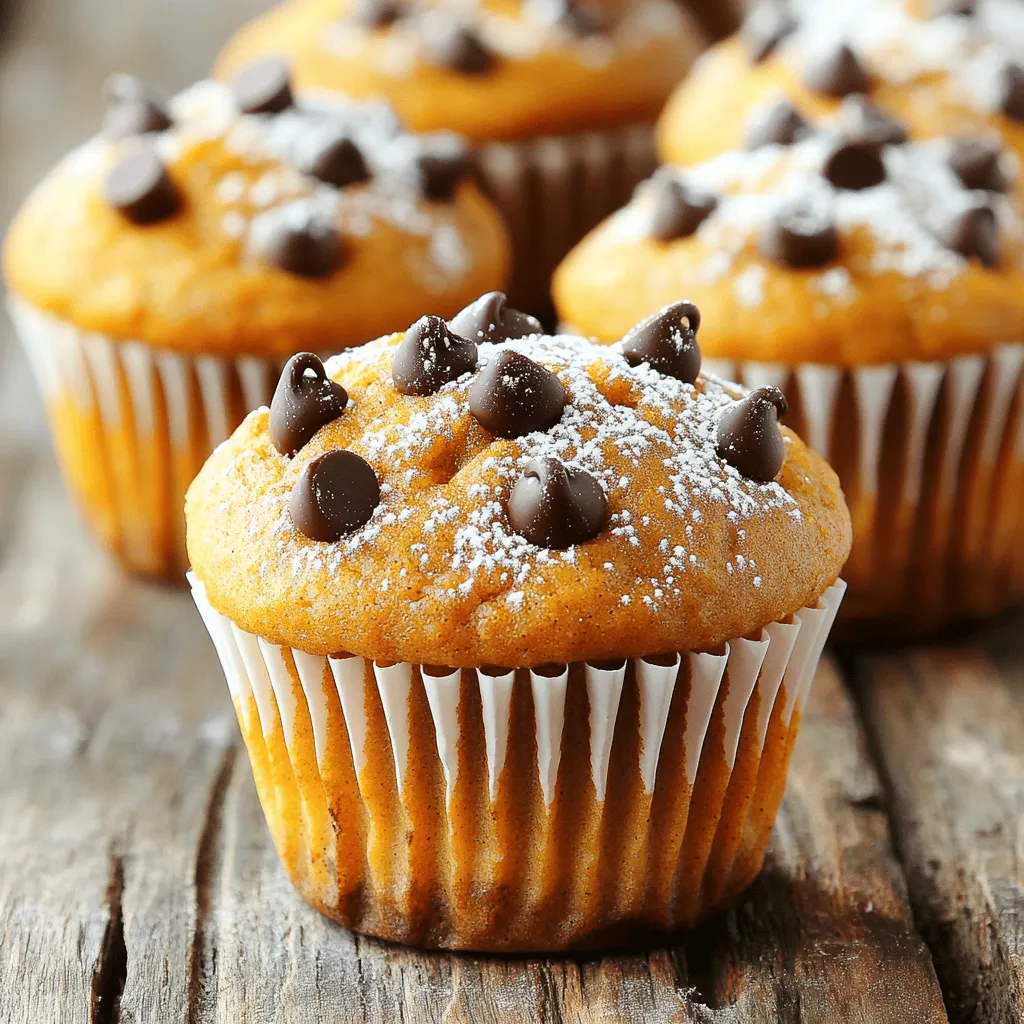 - 1 cup pure pumpkin puree - 1/2 cup vegetable oil - 1 cup brown sugar - 1/2 cup granulated sugar - 2 large eggs - 1 teaspoon vanilla extract - 1 1/2 cups all-purpose flour - 1 teaspoon baking powder - 1 teaspoon baking soda - 1 teaspoon ground cinnamon - 1/2 teaspoon ground nutmeg - 1/2 teaspoon salt - 1 cup semi-sweet chocolate chips - 1/2 cup chopped walnuts (optional) To make the best pumpkin chocolate chip muffins, you need the right ingredients. The star of the show is pumpkin puree. It adds moisture and flavor. Next, we have two types of sugar. Brown sugar gives a deep, rich taste, while granulated sugar adds sweetness. We also need wet ingredients like vegetable oil and eggs. The oil keeps the muffins soft, and the eggs help them rise. The dry ingredients include flour, baking powder, baking soda, and spices. Flour forms the base, while baking powder and baking soda help the muffins rise. Ground cinnamon and nutmeg give warmth and a cozy smell. Lastly, chocolate chips and walnuts bring extra flavor and texture. The chocolate melts and creates pockets of sweetness. Walnuts add a nice crunch, but you can skip them if you like. Gather these ingredients, and you will have everything you need for delicious muffins! 1. First, preheat your oven to 350°F (175°C). Line a 12-cup muffin tin with paper liners. You can also grease it with cooking spray. 2. In a large bowl, mix the pumpkin puree, vegetable oil, brown sugar, and granulated sugar. Stir until smooth and blended. 3. Add the eggs one at a time, mixing well after each. Finally, add the vanilla extract and mix again. 4. In another bowl, whisk together the flour, baking powder, baking soda, cinnamon, nutmeg, and salt. 1. Gradually fold the dry ingredients into the wet mixture. Be gentle and do not overmix. 2. Now, fold in the chocolate chips and walnuts, if you choose to use them. Mix until they are evenly spread in the batter. 3. Divide the batter evenly among the muffin cups. Fill each cup about two-thirds full. 1. Bake the muffins in the oven for 18 to 22 minutes. They are done when a toothpick comes out clean. 2. After baking, remove them from the oven. Let the muffins cool in the pan for 5 minutes. 3. Transfer them to a wire rack to cool completely. This helps keep their soft texture. To make moist muffins, do not overmix. Overmixing can lead to dense muffins. Mix just until the dry and wet ingredients are combined. For optimal moisture, I suggest using vegetable oil. It keeps muffins soft and tender. Spices can add depth to your muffins. Ground cinnamon and nutmeg are my favorites. You can also add ginger for a spicy kick. Bake your muffins at the right temperature for the best rise. A hot oven helps them puff up nicely. Serve your muffins warm with a sprinkle of powdered sugar on top. This adds a nice touch. For gifts, package them in a cute bakery box. A lovely presentation makes them extra special. {{image_2}} To make these muffins gluten-free, swap the all-purpose flour with a gluten-free blend. Look for a blend that includes xanthan gum. Use the same amount as regular flour. This change keeps the muffins soft and tasty. Make sure to check all other ingredients for gluten content. To make these muffins vegan, replace the eggs with flax eggs. Mix 1 tablespoon of ground flaxseed with 2.5 tablespoons of water for each egg. Let it sit until it thickens. For sweetening, use maple syrup or coconut sugar. Both options work great and add extra flavor. You can switch up the chocolate chips. Use dark chocolate or white chocolate chips for a new twist. For added fun, mix in dried cranberries, raisins, or even fresh blueberries. These fruits bring extra sweetness and flavor to each bite. To keep your pumpkin chocolate chip muffins fresh, store them at room temperature. Place them in an airtight container. This will keep them moist for up to three days. If you want to store them longer, freezing is a great option. - Freezing Muffins: To freeze, wrap each muffin in plastic wrap. Then, place them in a freezer bag. This helps prevent freezer burn. Muffins can last up to three months in the freezer. When you want to enjoy your muffins again, reheating is key. The best way to do this is in the oven. Preheat the oven to 350°F (175°C). Place the muffins on a baking sheet for about 5-10 minutes. This method keeps them warm and soft. You can also use the microwave. Heat each muffin for about 15-20 seconds. However, this may make them a bit less fluffy. To keep the texture nice, avoid overheating. Enjoy your muffins warm for the best flavor! To help your muffins rise higher, use fresh baking powder and baking soda. Make sure your oven is preheated to 350°F (175°C) before baking. Also, fill each muffin cup two-thirds full. This gives them room to rise. Yes, you can use fresh pumpkin! Just cook and puree the pumpkin first. Make sure it is smooth and has no lumps. Fresh pumpkin adds a nice flavor and moisture. If you need an egg substitute, use applesauce. Replace each egg with 1/4 cup of applesauce. You can also use flaxseed meal. Mix 1 tablespoon of flaxseed with 2.5 tablespoons of water. Let it sit until it thickens. These muffins stay fresh for about 3-5 days at room temperature. Store them in an airtight container. For longer storage, you can freeze them for up to 3 months. Yes, you can make mini muffins! Just fill the mini muffin tin about halfway. Bake for about 10-15 minutes, checking for doneness with a toothpick. Enjoy your bite-sized treats! In this blog post, I shared the best recipe for pumpkin chocolate chip muffins. We covered essential ingredients, detailed steps for preparing and baking, plus tips for moisture and flavor. I also explored fun variations and storage tips to keep your muffins fresh. Enjoy baking and trying new twists on this classic treat. Your kitchen will soon smell amazing, and your friends will ask for seconds. So, get ready to impress with these delicious muffins!