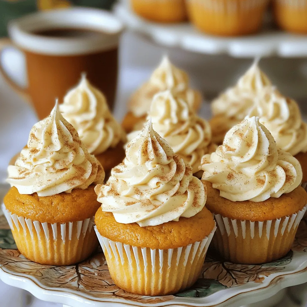 - 1 ½ cups all-purpose flour - 1 teaspoon baking powder - ½ teaspoon baking soda - ½ teaspoon salt - 2 teaspoons ground chai spices (cinnamon, cardamom, ginger, cloves) The dry ingredients create the base of the cupcakes. All-purpose flour gives the structure. Baking powder and baking soda help them rise. The salt balances the sweetness. The chai spices bring warmth and flavor. - ½ cup unsalted butter, softened - 1 cup granulated sugar - 2 large eggs - 1 cup canned pumpkin puree - ½ cup buttermilk - ½ cup brewed chai tea, cooled - 1 teaspoon vanilla extract The wet ingredients add moisture and richness. Softened butter makes the cupcakes light. Sugar sweetens and helps with browning. Eggs bind everything together. Pumpkin puree adds flavor and moisture. Buttermilk keeps them soft. Chai tea enhances the spice notes. Vanilla extract adds a delightful aroma. - 1 cup unsalted butter, softened - 4 cups powdered sugar - 3 tablespoons heavy cream - 1 teaspoon vanilla extract - A pinch of ground cinnamon for garnish The frosting is creamy and sweet. Softened butter creates a smooth base. Powdered sugar sweetens and thickens it. Heavy cream adds richness and helps with texture. Vanilla extract gives a lovely flavor. Ground cinnamon adds a special touch on top. These ingredients combine to create a cupcake that is moist, flavorful, and perfectly spiced. You can enjoy these delightful treats during the fall season or any time you crave something sweet! First, preheat your oven to 350°F (175°C). Line your cupcake tin with paper liners. This step helps the cupcakes bake evenly and makes for easy serving. In a medium bowl, mix the dry ingredients. Combine 1 ½ cups of all-purpose flour, 1 teaspoon of baking powder, ½ teaspoon of baking soda, ½ teaspoon of salt, and 2 teaspoons of ground chai spices. Whisk these together until well mixed. Set this bowl aside for now. Next, in a large mixing bowl, cream together ½ cup of softened unsalted butter and 1 cup of granulated sugar. Beat these until light and fluffy, which usually takes about 3 to 5 minutes. This step adds air to the butter, helping the cupcakes rise. Now, add 2 large eggs, one at a time. Mix in 1 cup of canned pumpkin puree, ½ cup of buttermilk, ½ cup of brewed chai tea (cooled), and 1 teaspoon of vanilla extract. Stir everything until smooth. Slowly add the dry mixture to the wet ingredients. Mix gently until just combined. Be careful not to overmix, or your cupcakes may become tough. Now it’s time to fill the cupcake liners. Pour the batter into each liner, filling them about two-thirds full. Bake in your preheated oven for 18 to 20 minutes. Check if they are done by inserting a toothpick in the center. If it comes out clean, your cupcakes are ready! After baking, let the cupcakes cool in the tin for 5 minutes. Then, carefully transfer them to a wire rack to cool completely. This cooling step is important. It ensures your frosting won’t melt when you add it later. While the cupcakes cool, let’s prepare the frosting. In a large bowl, beat 1 cup of softened unsalted butter until it’s creamy. Gradually add 4 cups of powdered sugar. This helps prevent a sugar cloud from forming. Next, mix in 3 tablespoons of heavy cream and 1 teaspoon of vanilla extract. Beat until smooth and fluffy. The frosting should have a nice, spreadable texture. Once the cupcakes are completely cool, it’s time to frost them. Use a piping bag or a knife to generously apply the frosting on top of each cupcake. For the final touch, sprinkle a pinch of ground cinnamon on each frosted cupcake. This adds a nice visual and a bit of extra flavor. Enjoy your delicious Pumpkin Chai Latte Cupcakes! - Ensuring the right oven temperature: Preheat your oven to 350°F. A good oven makes a big difference. Use an oven thermometer to check if your oven is accurate. This helps the cupcakes bake evenly and rise well. - Measuring ingredients accurately: Use dry measuring cups for flour and sugar. Spoon the flour into the cup and level it off with a knife. This technique ensures you don’t add too much flour, which can make the cupcakes dense. - Avoiding overmixing the batter: Mix just until the ingredients blend. Overmixing can lead to tough cupcakes. The batter should look slightly lumpy, and that’s okay! - Achieving the perfect frosting consistency: Beat softened butter until creamy. Gradually add powdered sugar, mixing well. If the frosting is too stiff, add a bit of heavy cream. If it’s too runny, add more sugar until you reach a smooth, spreadable texture. - Using piping bags versus knife application: For a fancy look, use a piping bag. It gives more control and makes fun designs. If you prefer a simpler method, a knife works fine. Just spread the frosting on top. - Storing leftover frosting: Keep any extra frosting in an airtight container. It can stay in the fridge for up to a week. Just re-whip it before using again to restore the fluffy texture. - Presentation ideas for serving: Arrange the cupcakes on a nice platter. You can add a small piece of chai spice or a sprinkle of cinnamon on top for a lovely touch. - Pairing recommendations with chai tea: Serve these cupcakes with a warm cup of chai tea. The flavors complement each other well and create a cozy vibe. - Ideal occasions for serving these cupcakes: These cupcakes are perfect for fall gatherings or holiday parties. They can also be a sweet treat for a cozy movie night at home. {{image_2}} - Gluten-free options: You can swap all-purpose flour with a gluten-free blend. Look for one that measures cup-for-cup. This gives you a great texture without gluten. - Vegan substitutes: To make these cupcakes vegan, replace eggs with flaxseed meal or applesauce. Use dairy-free butter and plant-based milk for a creamy mix. - Reduced-sugar alternatives: Try using coconut sugar or a sugar substitute. You can reduce the sugar by a quarter without losing flavor. - Adding chocolate or nuts: Mix in chocolate chips or chopped nuts for a rich bite. Dark chocolate adds depth, while nuts give a nice crunch. - Incorporating additional spices: Feel free to add nutmeg or allspice to the batter. These spices add warmth and enhance the chai flavor. - Pumpkin spice versus chai spice: You can use pumpkin spice instead of chai spice for a different taste. Both options are delicious, so try each! - Cream cheese frosting: For a tangy twist, use cream cheese instead of butter. It pairs well with the pumpkin flavor and adds richness. - Flavored versions: Experiment with maple or caramel flavors in your frosting. Just add a few tablespoons to the mix for a sweet surprise. - Whipped topping for a lighter option: Use whipped cream as a lighter frosting choice. This gives a fluffy texture, making the cupcakes feel airy and fresh. Keep your pumpkin chai latte cupcakes at room temperature for up to two days. If you live in a hot place, use the fridge. Cupcakes can dry out, so wrap them well. Use an airtight container or cover them with plastic wrap. This keeps them soft and fresh. You can freeze these cupcakes if you want to save some for later. For unfrosted cupcakes, place them in a single layer in a container. For frosted ones, freeze them on a tray first. Then, move them to a container. When you want to eat them, just take them out and let them thaw at room temperature. This way, they taste just as good! These cupcakes last for about a week at room temperature. If kept in the fridge, they may last a bit longer. Check for signs of spoilage, like mold or an off smell. If they look or smell strange, it's time to toss them. Enjoy your delicious treats while they’re fresh! Can I use fresh pumpkin instead of canned? Yes, you can use fresh pumpkin. Just cook the pumpkin until soft, then puree it. The texture will be similar, but you may need to adjust the moisture. How do I know when the cupcakes are done? Insert a toothpick into the center of a cupcake. If it comes out clean, your cupcakes are done. They should also spring back lightly when touched. What can I substitute for buttermilk? You can mix one cup of milk with one tablespoon of lemon juice or vinegar. Let it sit for about five minutes to thicken. This makes a great buttermilk substitute. How do I make my frosting less sweet? To reduce sweetness, add a pinch of salt. This balances the sugar. You can also mix in some cream cheese for a richer flavor. Can I make the frosting in advance? Yes, you can make the frosting a day ahead. Store it in an airtight container in the fridge. Just let it soften before using. What do I do if my cupcakes dome too much? If your cupcakes dome, lower the oven temperature by 25°F. This helps them bake more evenly and keeps them flat on top. Can I use a different tea instead of chai? Absolutely! You can use Earl Grey or green tea for a different flavor. Just adjust the spices to match your chosen tea. These Pumpkin Chai Latte Cupcakes are a delight to make and enjoy. We covered the key ingredients, step-by-step instructions, and helpful tips. You can also explore fun variations and storage tips to keep them fresh. Baking is enjoyable and rewarding, especially with cupcakes like these. Whether for a special occasion or a cozy snack, these treats will impress. So gather your ingredients and start baking. You’ll love every tasty bite of these cupcakes!