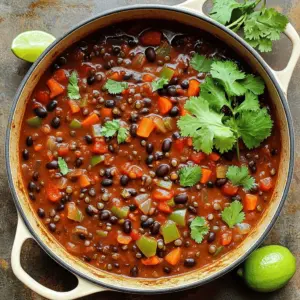 - 1 cup dried green or brown lentils, rinsed - 1 can (15 oz) black beans, drained and rinsed - 1 tablespoon olive oil - 1 large onion, diced - 3 cloves garlic, minced - 1 bell pepper (red or green), diced - 2 carrots, diced - 1 can (28 oz) crushed tomatoes - 2 tablespoons chili powder - 1 tablespoon cumin - 1 teaspoon smoked paprika - 1 teaspoon dried oregano - 1/2 teaspoon cayenne pepper (optional, for heat) - Salt and pepper to taste - 4 cups vegetable broth - Fresh cilantro for garnish - Lime wedges for serving This chili is rich in flavors and nutrients. The dried lentils provide protein and fiber. You can use green or brown lentils; both work well. Canned black beans add a creamy texture and even more protein. Rinsing them helps remove extra sodium. I use olive oil for sautéing. It adds a nice flavor and helps the veggies cook evenly. Onion, garlic, bell pepper, and carrots form the base of this chili. They add sweetness and depth. Dice them well so they cook evenly. Crushed tomatoes give the chili its body. They blend with the spices to create a rich sauce. Speaking of spices, chili powder, cumin, smoked paprika, oregano, and cayenne pepper bring warmth and complexity. Adjust the cayenne for heat as you like. Salt and pepper enhance all the flavors. Use them to taste, so it suits your palate. Vegetable broth adds moisture and flavor. You can use homemade broth or store-bought. Finally, fresh cilantro and lime wedges add brightness when serving. They elevate the dish and give it a fresh touch. First, heat one tablespoon of olive oil in a large pot over medium heat. Once the oil is warm, add one large, diced onion. Sauté the onion for about five minutes until it softens. This step adds a sweet flavor to your chili. Next, stir in three minced cloves of garlic, one diced bell pepper, and two diced carrots. Cook these veggies for three to four more minutes. They should be tender and bright. Now, it's time to add flavor. Mix in two tablespoons of chili powder, one tablespoon of cumin, one teaspoon of smoked paprika, one teaspoon of dried oregano, and half a teaspoon of cayenne pepper if you like heat. Add salt and pepper to taste. Stir well and cook for one to two minutes. You want to smell the spices as they toast. Next, pour in one can of crushed tomatoes and four cups of vegetable broth. Make sure to scrape the bottom of the pot to get all the tasty bits. Then, add one cup of rinsed lentils. Bring this mixture to a boil. Once boiling, reduce the heat to low. Cover the pot and let it simmer for about 25 to 30 minutes. The lentils should be tender when done. After the lentils are cooked, stir in one can of drained and rinsed black beans. Let the chili cook for an additional five to ten minutes. This gives the flavors time to mix. If the chili is too thick, add a bit more vegetable broth. Finally, taste it and adjust the seasoning if needed. Serve hot, topped with fresh cilantro and lime wedges for a burst of flavor. To boost flavor in your vegan black bean and lentil chili, use fresh herbs and spices. Here are some great choices: - Cilantro: Adds a fresh taste. - Chili powder: Gives warmth and depth. - Cumin: Offers a warm, earthy flavor. - Smoked paprika: Adds a smoky note. - Oregano: Brings a hint of sweetness. Seasoning is key. Always taste your chili as it cooks. Adjust spices and salt to enhance your dish. A pinch of salt can make a big difference. Sautéing is vital for building flavor. Start with onions in hot olive oil. Cook until soft, about five minutes. Then, add garlic and other veggies. Stir for three to four minutes. This step makes your chili rich and tasty. When cooking lentils, keep an eye on the simmer. After boiling, lower the heat and cover the pot. Let it simmer for 25-30 minutes. This helps the lentils cook evenly and absorb the flavors. If your chili is too thick, it’s easy to fix. Simply add more vegetable broth. Stir well and let it heat through. You can add small amounts until you reach the right texture. For broth additions, use vegetable broth for the best taste. If you want more flavor, try adding a splash of lime juice. It brightens up the dish and balances the flavors. {{image_2}} You can change the beans and lentils in this chili to fit your taste. Try kidney beans or pinto beans instead of black beans. For lentils, use red or yellow lentils. These swaps will still give you a tasty dish. Adding more vegetables can boost flavor and nutrition. Consider using zucchini, corn, or sweet potatoes. They add color and texture, making your chili even better. Want more heat? Adjust the spice level by adding more cayenne pepper. You can also use jalapeños for a fresh kick. If you prefer milder chili, skip the cayenne. Different herbs can change the flavor profile. Add fresh basil or thyme for a new twist. These herbs bring a unique taste that pairs well with the chili. Garnishing your chili can make it more appealing. Fresh cilantro adds brightness. Lime wedges give a zesty touch when squeezed on top. Pair your chili with sides like cornbread or rice. These sides complement the flavors and add heartiness to your meal. Enjoy your delicious vegan black bean and lentil chili! Your Vegan Black Bean & Lentil Chili stays fresh for about 4 to 5 days in the fridge. To store it well, use airtight containers. Glass or plastic containers with tight lids work best. Make sure to let the chili cool down before sealing it. This helps avoid extra moisture. You can freeze your chili for up to 3 months. To freeze, let it cool completely first. Then, pour it into freezer-safe containers or bags. Remove as much air as you can before sealing. When you want to eat it, defrost it in the fridge overnight. For reheating, use a pot on the stove or the microwave. Heat until it’s hot all the way through. You may need to add a splash of vegetable broth to loosen it up. Look for signs of spoilage to keep your chili fresh. If you see mold or smell something off, it's best to toss it out. The chili may also change color or texture if it’s spoiled. To keep your chili fresh, always store it in the fridge or freezer right after cooking. Avoid leaving it out for longer than two hours. What can I serve with Vegan Black Bean & Lentil Chili? You can serve this chili with rice, quinoa, or crusty bread. It pairs well with tortilla chips too. Top it with avocado, fresh cilantro, or a squeeze of lime for extra flavor. Can I make this chili in advance? Yes, you can make this chili ahead of time. It tastes even better the next day. Store it in the fridge for up to 5 days. Just reheat on the stove or in the microwave. Is it possible to make chili in a slow cooker? Absolutely! You can cook this chili in a slow cooker. Just sauté the onion, garlic, and veggies first, then add everything to the slow cooker. Cook on low for 6-8 hours or high for 3-4 hours. Is Vegan Black Bean & Lentil Chili healthy? Yes, this chili is very healthy. It is high in protein and fiber. Lentils and black beans provide essential nutrients and help keep you full. Plus, it is low in fat and packed with vitamins. What are the benefits of lentils and black beans? Lentils are rich in protein, fiber, and iron. They help with digestion and heart health. Black beans are also high in protein and antioxidants. They can aid in blood sugar control and support gut health. This blog taught you how to make a tasty Vegan Black Bean & Lentil Chili. We covered all the ingredients, from lentils to spices. You learned how to prepare the base and combine ingredients step by step. Tips on enhancing flavor and texture help you create the best dish possible. Explore different variations and serving suggestions to keep it fresh. Remember to store your chili properly for lasting quality. Enjoy your cooking, and share this hearty recipe with friends!