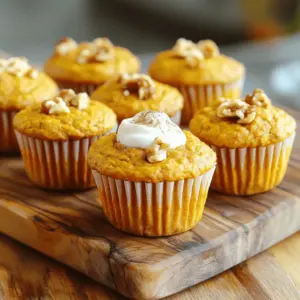 - 1 cup pumpkin puree - 1 cup rolled oats - ½ cup vanilla protein powder - ¼ cup honey or maple syrup - 1/3 cup almond milk - 2 large eggs - 1 teaspoon baking powder - 1 teaspoon baking soda - 1 teaspoon cinnamon - ½ teaspoon nutmeg - ½ teaspoon vanilla extract - ¼ teaspoon salt - Optional: ½ cup chopped walnuts or pecans These ingredients create a great balance of flavor and nutrition. Pumpkin puree adds moisture and a rich taste. Rolled oats give these muffins a hearty base. The vanilla protein powder boosts the protein content. Honey or maple syrup adds sweetness and flavor. Almond milk keeps everything moist without dairy. Eggs bind the mixture and help the muffins rise. Baking powder and baking soda work together for the perfect lift. Cinnamon and nutmeg bring warmth and spice to each bite. The optional nuts add a satisfying crunch and healthy fats. This mix is simple yet powerful for a healthy snack. - Calories per muffin: About 120 - Protein content per muffin: Around 6 grams - Macronutrient breakdown: Roughly 15g carbs, 5g fat, and 6g protein Each muffin packs a punch of nutrients. They provide a good source of protein and healthy carbs. Enjoy these muffins as a snack or a quick breakfast. - Preheating the oven: Start by preheating your oven to 350°F (175°C). This ensures the muffins bake evenly. - Preparing the muffin tin: Line the muffin tin with paper liners or lightly grease it. This makes it easier to remove the muffins later. - Combining wet and dry ingredients: In a big bowl, mix together 1 cup pumpkin puree, 1 cup rolled oats, ½ cup vanilla protein powder, ¼ cup honey or maple syrup, 1/3 cup almond milk, 2 large eggs, and ½ teaspoon vanilla extract. Stir until everything blends well. - Folding in optional ingredients: In a separate bowl, combine 1 teaspoon baking powder, 1 teaspoon baking soda, 1 teaspoon cinnamon, ½ teaspoon nutmeg, and ¼ teaspoon salt. Gradually add this dry mix to the wet mixture. Stir gently until just combined. If you want, fold in ½ cup chopped walnuts or pecans for some crunch. - Pouring batter into the tin: Pour the batter evenly into your prepared muffin tin. Fill each cup about 2/3 full. This allows room for the muffins to rise. - Baking time and temperature: Place the muffin tin in the oven and bake for 18-20 minutes. To check for doneness, insert a toothpick into the center. If it comes out clean, the muffins are ready. Allow them to cool in the pan for 5 minutes before transferring them to a wire rack to cool completely. - Avoid overmixing: When you mix the batter, do it gently. Overmixing makes muffins tough. Mix until just combined to keep them soft. - Importance of measuring ingredients: Measure your ingredients carefully. Accurate measurements ensure the right texture and taste. Use measuring cups and spoons for best results. - Adding spices or flavorings: You can boost flavor by adding spices. Try extra cinnamon or a pinch of ginger. Vanilla extract adds warmth, too. - Suggested toppings: Top your muffins with chopped nuts or a sprinkle of cinnamon. A dollop of yogurt pairs well for added creaminess. - Muffins being too dense: If your muffins turn out dense, you might have overmixed or used too much flour. Measure well and mix lightly. - Preventing sticking: To keep muffins from sticking, use paper liners or grease the tin well. This helps them pop out easily after baking. {{image_2}} For those with dietary needs, I recommend some easy swaps. To make these muffins gluten-free, use gluten-free rolled oats. They work just as well and keep the muffins tasty. If you're avoiding dairy, almond milk is a great choice. You can also use oat milk or coconut milk for creaminess. Just pick what fits your diet best. You can make these muffins even more fun. Adding chocolate chips gives a sweet touch. Try using dark or semi-sweet chips for a rich flavor. You can also mix in fruits like blueberries. They add freshness and color. Just fold them in gently to keep the muffins fluffy. These muffins are perfect for snacks. You can grab one on the go or enjoy it with tea. For a tasty twist, pair them with yogurt. A dollop of yogurt on the side brings more creaminess. You could also serve them with smoothies for a healthy breakfast. The muffins complement any drink nicely. To keep your pumpkin protein muffins fresh, store them in an airtight container. Place them at room temperature for up to three days. If you want to save some for later, you can freeze them. Wrap each muffin in plastic wrap, then place them in a freezer bag. They will stay good for up to three months in the freezer. For the best taste, eat your muffins within a week. After that, the texture may change. Check for signs of spoilage, like mold or an off smell. If they feel dry or hard, it’s time to throw them out. Freshness matters, so always store them right. You can reheat muffins in the microwave or the oven. For the microwave, heat for 15-20 seconds. This warms them up but can make them a bit soggy. If you prefer a crispier texture, use the oven. Preheat it to 350°F and heat the muffins for about 5 minutes. Enjoy them warm! Consider adding a dollop of yogurt on the side for a tasty treat. To make pumpkin protein muffins, follow these steps: 1. Preheat your oven to 350°F (175°C). 2. Prepare a muffin tin with liners or grease it lightly. 3. In a mixing bowl, combine the pumpkin puree, rolled oats, vanilla protein powder, honey or maple syrup, almond milk, eggs, and vanilla extract. Mix well. 4. In another bowl, whisk baking powder, baking soda, cinnamon, nutmeg, and salt. 5. Gradually add the dry mix to the wet mix. Stir gently until combined. 6. If you want, fold in chopped walnuts or pecans for crunch. 7. Pour the batter into the muffin tin, filling each cup about two-thirds full. 8. Bake for 18-20 minutes. Use a toothpick to check if they are done. 9. Let them cool for five minutes, then move them to a wire rack. This simple process gives you warm, tasty muffins packed with protein. Yes, you can substitute pumpkin puree. Here are some alternatives: - Applesauce: Use unsweetened applesauce for a fruity flavor. - Sweet potato puree: This gives a similar texture with a different taste. - Carrot puree: Adds sweetness and nutrients. Make sure to use the same amount as the recipe states for pumpkin puree. This keeps the texture right. Pumpkin muffins can last for about a week when stored properly. Here are some tips: - Room temperature: Keep them in an airtight container for up to 3 days. - Refrigeration: They can stay fresh for about a week when kept in the fridge. - Freezing: For longer storage, freeze them. They can last for 2-3 months. Just make sure to wrap them well to prevent freezer burn. Always check for any signs of spoilage before eating. This blog post shared a simple guide to making pumpkin protein muffins. You learned about the ingredients needed, step-by-step instructions, and tips for success. I also offered variations, storage info, and answered common questions. These muffins serve as healthy snacks or breakfast options. They are tasty and easy to customize, so you can enjoy your baking. With these tips, you can make your muffins delicious and nutritious every time. Enjoy your baking adventure!