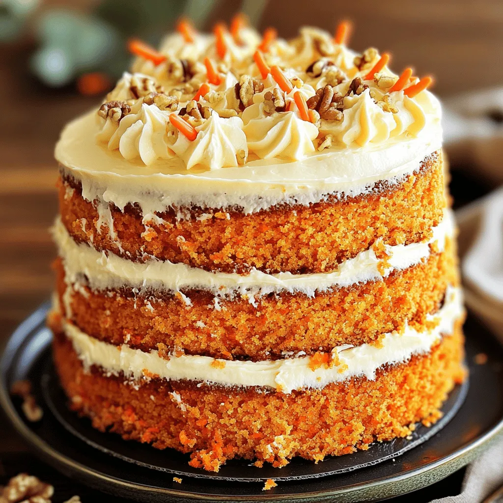 - 2 cups all-purpose flour - 2 cups granulated sugar - 1 cup vegetable oil - 4 large eggs - 2 cups finely grated carrots - 1 cup crushed pineapple, drained - 1 teaspoon vanilla extract - 1 teaspoon baking powder - 1 teaspoon baking soda - 1 teaspoon ground cinnamon - ½ teaspoon ground nutmeg - ½ teaspoon salt - 1 cup chopped walnuts or pecans (optional) Each ingredient plays a big role in this cake. The carrots give moisture and sweetness. The crushed pineapple adds a fruity twist and keeps the cake soft. Vegetable oil makes it rich and tender. Cinnamon and nutmeg bring warmth and depth to the flavor. The nuts add a nice crunch, but they are optional. If you like a softer texture, skip them. You can swap all-purpose flour for gluten-free flour if needed. For a healthier option, use coconut sugar instead of granulated sugar. You can replace vegetable oil with applesauce to cut fat. If you want a vegan cake, use flax eggs instead of regular eggs. Mix 1 tablespoon of ground flaxseed with 2.5 tablespoons of water; let it sit for 5 minutes to thicken. For those who like to avoid dairy, try a non-dairy yogurt in place of eggs and use coconut milk for a creamy texture. Finding the perfect mix can help everyone enjoy this delicious treat. For the full recipe, check out the notes above. Start by gathering all your ingredients. This makes cooking easier. Preheat your oven to 350°F (175°C). Grease two 9-inch round cake pans. Line the bottoms with parchment paper. This helps the cake come out smoothly. In a large bowl, mix flour, sugar, baking powder, baking soda, cinnamon, nutmeg, and salt. Whisk these dry ingredients well. In another bowl, beat the vegetable oil and eggs. Mix until smooth. Add vanilla extract, grated carrots, and crushed pineapple. Stir until everything is well combined. Now, slowly add the wet mixture to the dry ingredients. Mix gently until just combined. If you want, fold in chopped walnuts or pecans. This adds a nice crunch. Divide the batter evenly between your prepared pans. Smooth the tops with a spatula. Bake these in the oven for 30 to 35 minutes. Check for doneness with a toothpick. It should come out clean when inserted into the center. After baking, let the cakes cool in the pans for 10 minutes. Carefully remove them from the pans and place them on a wire rack to cool completely. When the cakes are cool, it’s time to frost. Use your favorite cream cheese frosting for that classic taste. Place one cake layer on a plate. Spread frosting on top, then place the second layer on top. Frost the top and sides of the cake for a beautiful finish. For added flair, decorate the top with chopped nuts or small carrot decorations. This makes your cake look even more inviting. Follow these steps, and you're on your way to a delicious treat! For the full recipe, refer to the earlier section. To get the best texture, measure flour correctly. Use a spoon to fill your measuring cup and level it off. Too much flour makes the cake dry. Also, don’t overmix your batter. Mix until just combined for a soft cake. Make sure your eggs are at room temperature. This helps them mix in better. Want to kick up the flavor? Add a bit of orange zest. It gives a fresh taste that pairs well with carrots. You can also try adding a teaspoon of ginger. This spice adds warmth and depth to the cake. For a sweeter touch, fold in chocolate chips or coconut flakes. These small additions can bring new life to the classic recipe. One common mistake is not grating the carrots finely enough. Bigger pieces can make the cake dense. Another mistake is opening the oven door too soon. This can cause your cake to sink. Finally, make sure your baking powder and baking soda are fresh. Old leavening agents can lead to flat cakes. Following these tips will help you create a moist and fluffy carrot cake. For the complete baking process, check the full recipe. {{image_2}} Frosting can change the whole cake. For Gordon Ramsay’s carrot cake, cream cheese frosting is classic. However, you can try other frostings like chocolate or vanilla buttercream. A lemon glaze can add brightness too. Each choice gives a new twist. You can mix and match to find your favorite. Want a lighter version? You can swap some ingredients. Use applesauce instead of oil to cut fat. You can also replace granulated sugar with honey or maple syrup for a natural sweetener. Whole wheat flour can add fiber. Just remember, these swaps may change the cake's texture and taste slightly, but they can still be delicious. Get creative with your cake! You can add raisins or coconut for extra flavor. Try spices like ginger or cardamom for a warm taste. Chopped apples can also work well. Add-ins keep the cake exciting and fresh. You can even top it with toasted coconut or nuts for a crunchy finish. Make it your own! For the full recipe, check the section above. To keep your leftover cake fresh, wrap it tightly in plastic wrap. You can also use an airtight container. This helps keep moisture in and prevents it from drying out. Store it at room temperature if you plan to eat it within a few days. If not, the fridge is a better option. Just remember that cold can change its texture a bit. If you want to save some for later, freezing is a great choice. First, let the cake cool all the way down. Then, slice it into portions for easy thawing. Wrap each slice in plastic wrap, then place them in a freezer bag. Be sure to press out as much air as possible. This helps prevent freezer burn. The cake can stay good for up to three months in the freezer. When stored correctly, Gordon Ramsay’s carrot cake lasts about five days at room temperature. In the fridge, it can last up to a week. If frozen, it can maintain its quality for three months. Always check for any signs of spoilage, like a change in smell or texture, before eating. Enjoy your delicious cake whenever you want! For the complete recipe, check out the Full Recipe. Yes, you can make this cake ahead of time. I often bake it a day before serving. Let it cool completely, then wrap it in plastic wrap. Store it in the fridge to keep it fresh. This way, the flavors blend nicely. Frost the cake just before serving for the best look. If you need an egg substitute, use applesauce or mashed banana. Each egg equals about ¼ cup of these options. They add moisture and sweetness. Alternatively, you can use flaxseed meal. Mix one tablespoon of flaxseed with three tablespoons of water. Let it sit for five minutes to thicken. To get the best frosting, start with room temperature cream cheese and butter. Beat them together until smooth. Add powdered sugar gradually to avoid lumps. If the frosting is too thick, add milk one teaspoon at a time. If it’s too thin, add more powdered sugar until you reach your desired consistency. Yes, you can use whole wheat flour for a healthier option. It gives a nutty flavor and adds fiber. However, it may make the cake denser. To keep it light, consider mixing half all-purpose flour with half whole wheat flour. This helps maintain a nice texture. Store any leftover cake in an airtight container. This keeps it moist and fresh. You can also cover it with plastic wrap. Keep it in the fridge for about five days. If you need to store it longer, freeze individual slices and thaw as needed. Yes! You can add spices like ginger or allspice for extra flavor. Just remember to adjust the amounts. A half teaspoon of ground ginger can add warmth. Mix and match spices to find what you love best in your cake. This cake pairs nicely with coffee or tea. For a fun twist, serve it with vanilla ice cream. The cold ice cream balances the warm spices of the cake. You can also top it with fresh fruit for a fruity contrast. This article covers everything you need to make a great carrot cake. We discussed key ingredients, step-by-step baking instructions, and helpful tips. You learned about variations, substitutions, and how to store leftovers. By following these tips, you can avoid common mistakes and make this dessert shine. Enjoy your baking adventure and feel proud of your finished cake!