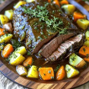 The main ingredients make this dish rich and tasty. Here’s what you need: - 3-4 lb beef chuck roast - 4 cloves garlic, minced - 1 large onion, quartered - 4 medium carrots, chopped - 3 medium potatoes, diced - 2 cups low-sodium beef broth - 2 tablespoons Worcestershire sauce - 2 teaspoons dried thyme - 2 teaspoons dried rosemary - 1 teaspoon salt - 1 teaspoon black pepper - 2 tablespoons olive oil - 1 bay leaf You can add more flavors with these seasonings: - Smoked paprika for a hint of smokiness - Oregano for a savory touch - Red pepper flakes for heat - Fresh herbs like parsley or basil for brightness Pair your roast with these tasty veggies: - Peas for sweetness - Green beans for crunch - Mushrooms for earthy flavor - Turnips for a unique twist For the full recipe, check out Savory Herb Infused Crock Pot Roast. The right mix of ingredients makes all the difference in this dish! Start by drying the beef chuck roast. Use paper towels for this step. Once dry, season the roast with salt and black pepper. Make sure to cover all sides well. This seasoning is key for flavor. Next, heat olive oil in a large skillet. Set the heat to medium-high. Once hot, add the roast to the skillet. Sear each side for 3 to 4 minutes. Look for a nice brown crust. This adds depth to the taste. Remove the roast and set it aside. Now, it's time to build your dish in the crock pot. Start by placing chopped carrots and diced potatoes at the bottom. These veggies will soak up all the flavors. After that, put the seared roast on top. Pour the sautéed onions and garlic over the roast. In a bowl, mix beef broth, Worcestershire sauce, thyme, and rosemary. Pour this mix over the roast. Lastly, add a bay leaf on top. Cover the crock pot with the lid. Cook on low for 8 to 10 hours or on high for 4 to 6 hours. The meat should be tender and shred easily. When ready, take out the roast and let it rest before slicing. For the full recipe, check the details above. To get a tender roast, choose a beef chuck. This cut is perfect for slow cooking. Pat the roast dry with paper towels. This helps the meat brown better. Season it with salt and black pepper. Searing the meat first adds flavor and texture. Cook it low and slow in the crock pot. Aim for 8-10 hours on low or 4-6 hours on high. This makes the meat melt in your mouth. Cooking times vary based on roast size. For a 3-pound roast, cook for 8 hours on low. A 4-pound roast needs about 10 hours on low. If using high heat, reduce the time by about half. Always check if the meat is tender. If it’s not yet fork-tender, give it more time. A meat thermometer should read 190°F for the best results. Add layers of flavor with herbs and spices. Use garlic, thyme, and rosemary for a savory taste. Worcestershire sauce brings depth to the broth. Feel free to toss in bay leaves for extra aroma. For a hint of sweetness, add a splash of balsamic vinegar. You can also use red wine for a richer flavor. Don't forget to include veggies like carrots and potatoes. They absorb all the tasty juices from the roast. For the full recipe, you can check out the Savory Herb Infused Crock Pot Roast. {{image_2}} You can swap beef for pork or chicken. Pork shoulder works well and stays juicy. Chicken thighs also shine in the slow cooker. Both options take on flavors well and cook tender. Using different meats allows you to explore new tastes in your crock pot roast. Try adding different spices to change the taste. For a spicy kick, use cumin and paprika. For a sweeter note, cinnamon and nutmeg do wonders. You can also use Italian herbs like oregano and basil. Each combination gives your dish a new twist, making it exciting every time. Get creative with your veggie choices. Instead of the usual potatoes and carrots, add parsnips or turnips. Sweet potatoes bring a nice flavor too. You can even toss in bell peppers or zucchini for crunch. Each vegetable adds its own charm, making your crock pot roast delightful and fun. After cooking your crock pot roast, let it cool for about an hour. This helps avoid steam buildup in the container. Place the roast and any leftover veggies in airtight containers. Make sure to store them in the fridge. Proper refrigeration keeps your food safe and fresh for up to three days. If you want to keep your leftovers longer, freezing is a great option. Allow the roast to cool completely. Cut the roast into smaller pieces to help it freeze faster. Then, place the pieces and veggies in freezer-safe bags or containers. Be sure to remove as much air as possible from bags. You can freeze it for up to three months. When you're ready to enjoy your leftovers, reheating properly is key. For best results, use the oven. Preheat it to 325°F (160°C). Place the roast in a baking dish and cover it with foil. Heat it for about 20-30 minutes. This way, it stays moist and delicious. You can also use the microwave if you're in a hurry. Just make sure to use a microwave-safe dish and cover it loosely. Heat in short bursts, stirring in between, to ensure even heating. You should cook a roast in a crock pot for 8-10 hours on low or 4-6 hours on high. This slow cooking lets the meat become soft and tasty. I always check the roast with a fork. If it shreds easily, it's done. Cooking longer on low helps the flavors mix well. I do not recommend cooking a frozen roast in a crock pot. It takes too long to reach a safe temperature. Instead, thaw the roast overnight in the fridge. This way, you can ensure safe cooking and better flavor. Great side dishes for crock pot roast include: - Mashed potatoes - Buttered noodles - Green beans - Creamed spinach - Roasted Brussels sprouts These sides pair well and soak up tasty juices from the roast. Searing the roast is not strictly necessary, but it adds flavor. When you brown the meat, it forms a crust that locks in juices. This extra step makes a big difference in taste. If you have time, I suggest searing for the best results. For more details, check the Full Recipe. Crock pot roast is simple and tasty. We covered the best ingredients, step-by-step cooking, and helpful tips. You learned how to make a juicy roast and explored fun variations. Proper storage keeps leftovers fresh and tasty. Remember, a good meal brings joy to your table. Use this guide to create your perfect crock pot roast and enjoy every bite!