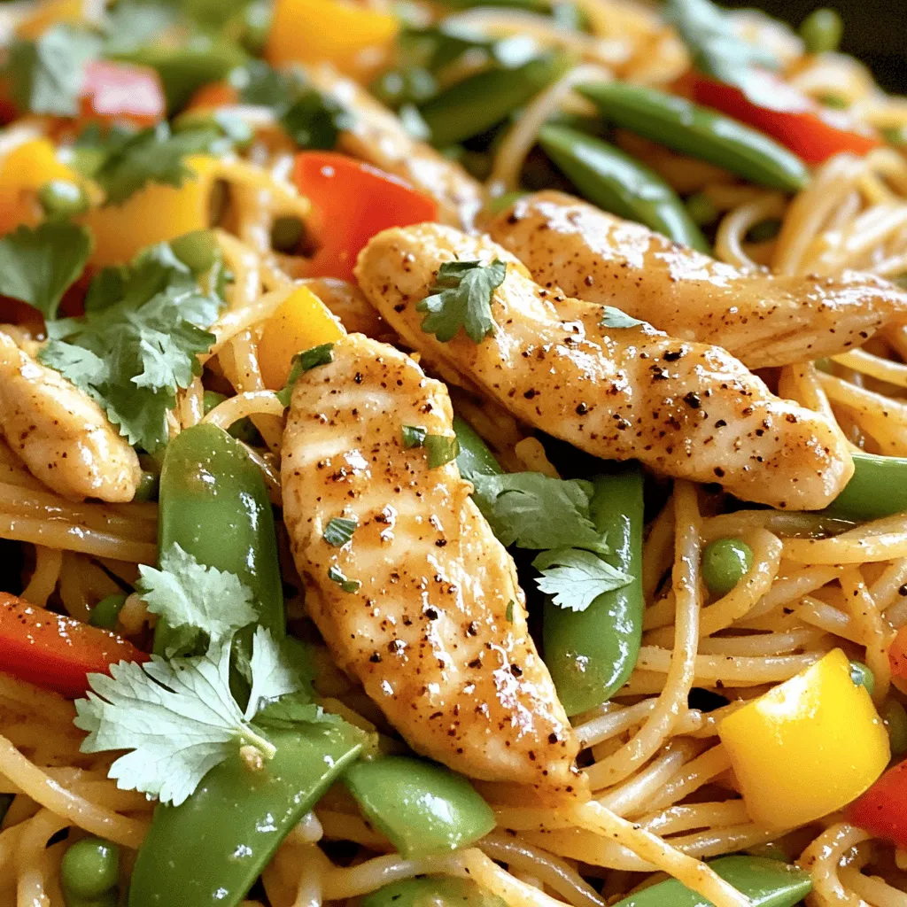 - 8 oz spaghetti or linguine - 1 lb boneless, skinless chicken breasts - 1/4 cup honey - 2 tablespoons soy sauce I love starting with a base of spaghetti or linguine. Both noodles work great, but I lean toward spaghetti for its perfect sauce-hugging shape. Next, I use boneless, skinless chicken breasts. They are easy to cook and absorb flavors well. The honey and soy sauce bring sweetness and saltiness, making the dish shine. - 1 tablespoon fresh ginger, minced - 2 cloves garlic, minced - 1/2 teaspoon red pepper flakes - 2 tablespoons olive oil - 1 cup bell peppers, sliced - 1 cup snap peas or green beans Fresh ginger and garlic add a punch of flavor. I love the warmth ginger brings and garlic's rich aroma. Red pepper flakes give a gentle kick, but you can adjust the amount for your spice level. Olive oil helps to sear the chicken and sauté the veggies. I use a mix of colorful bell peppers for crunch and flavor. Snap peas or green beans add a nice touch of green and texture. - 1/4 cup fresh cilantro or parsley, chopped - Salt and pepper to taste Garnishing is key! I like to use cilantro or parsley for a fresh finish. Salt and pepper are essential for making all the flavors pop. Adjust these to your taste for the best results. First, bring a large pot of salted water to a boil. Add 8 oz of spaghetti or linguine. Cook it until al dente, which usually takes about 8-10 minutes. After cooking, drain the pasta and set it aside. Be sure to reserve about 1/2 cup of the pasta water for later. In a bowl, mix together the marinade. You need 1/4 cup honey, 2 tablespoons soy sauce, 1 tablespoon minced fresh ginger, 2 cloves minced garlic, and 1/2 teaspoon red pepper flakes. Add salt and pepper to taste. Cut 1 lb of boneless, skinless chicken breasts into strips and add them to the bowl. Let this sit for at least 15 minutes to soak up the flavors. Heat 2 tablespoons of olive oil in a large skillet over medium-high heat. Once the oil is hot, add the marinated chicken strips, but make sure to discard the marinade. Sear the chicken for about 5-7 minutes. You want it cooked through and golden brown. Once done, remove the chicken from the pan and set it aside. In the same skillet, add 1 cup of sliced bell peppers and 1 cup of trimmed snap peas or green beans. Sauté them for around 3-4 minutes. You want them to be just tender for the best flavor and crunch. Now, it’s time to bring everything together. Add the cooked pasta to the skillet with the sautéed vegetables. Then, add the seared chicken back into the mix. Pour in some of the reserved pasta water to create a light sauce. Toss everything together well. Make sure the pasta, chicken, and veggies are evenly coated. Taste your dish and adjust the seasoning as needed. You can add more salt, pepper, or honey to enhance the flavor. For a fresh touch, plate the pasta in bowls and garnish with chopped cilantro or parsley. Enjoy your colorful, tasty meal! To boost flavor, add some lime juice or sesame oil to your marinade. These ingredients add a bright, fresh taste. For a richer flavor, consider adding a tablespoon of sriracha or a splash of rice vinegar. Marinate the chicken for at least 15 minutes, but 30 minutes works even better. If you have time, try marinating for an hour. This will make the chicken even tastier. For perfectly seared chicken, make sure your skillet is hot before adding the meat. This helps form a nice crust. Cook the chicken in batches if your skillet is small. This keeps the heat up. When sautéing vegetables, add them to the pan after the chicken is cooked. Cook them for about 3-4 minutes. This way, they stay crisp and colorful. Stir often to avoid burning. To ensure your pasta is al dente, follow the package instructions closely. Taste it a minute before the time is up. It should be firm but not hard. When draining the pasta, remember to save half a cup of pasta water. This water helps create a smooth sauce. Add it slowly to the skillet when combining the pasta, chicken, and veggies. It helps the sauce stick to everything well. {{image_2}} You can switch the chicken for shrimp or tofu. Shrimp cooks quickly, so sauté it for 3-4 minutes. Tofu needs a bit more time. Sear it for 5-6 minutes until golden. Adjust your cooking time based on the protein you choose. To make a vegetarian dish, use more vegetables. Bell peppers, snap peas, and even zucchini work well. You can also use vegetable broth instead of chicken broth for extra flavor. This adds a nice depth to the pasta. If you want to change the noodles, try penne or fettuccine. They offer different textures and tastes. For those needing gluten-free options, use brown rice pasta or chickpea pasta. These alternatives keep the meal delicious and satisfying. To keep your Honey Pepper Chicken Pasta fresh, store it in an airtight container. Place it in the fridge within two hours of cooking. This helps keep bacteria away. You can safely store it for up to three days. If you want to enjoy it later, freezing is a great option. When it comes to reheating pasta, I recommend using the stovetop. Heat a skillet over medium heat and add a splash of water. Stir the pasta gently until it warms up. This method helps maintain the pasta's texture and flavor. Avoid using the microwave, as it can make the pasta mushy. To freeze Honey Pepper Chicken Pasta, let it cool completely first. Then, place it in a freezer-safe container or bag. Make sure to squeeze out as much air as possible. This helps prevent freezer burn. You can freeze it for up to three months. When you’re ready to eat it, thaw the pasta in the fridge overnight. To reheat, use the stovetop method mentioned earlier or heat it in the oven at 350°F (175°C) until warmed through. Enjoy your meal, even after freezing! Honey Pepper Chicken Pasta is a tasty dish that blends sweet and spicy flavors. You cook pasta, chicken, and veggies in a honey-soy sauce mix. The honey gives it a sweet taste, while the red pepper flakes add a gentle heat. The colorful bell peppers and snap peas make it bright and fresh. This dish is fun to eat, full of flavor, and easy to make. Yes, you can prepare this dish ahead of time. Cook the pasta and chicken, then store them separately in the fridge. This keeps everything fresh. You can also chop the veggies and mix the marinade before cooking. When you're ready to eat, just heat everything up in a skillet. It will still taste great! Here are some tasty sides that work well with this pasta: - Garlic bread for a crunchy contrast. - A fresh green salad for some crispness. - Steamed broccoli or asparagus for added veggies. - Roasted potatoes to complement the meal. These sides will round out your dinner and make it even more enjoyable! The spice level can be adjusted to fit your taste. The recipe includes red pepper flakes, which add heat. If you prefer less heat, use less or leave them out. For more spice, add extra flakes or a bit of hot sauce. Taste as you go until you find the perfect balance for you. There are several ways to lighten up Honey Pepper Chicken Pasta: - Use whole wheat or gluten-free pasta for added fiber. - Swap chicken for shrimp or tofu to change the protein. - Add more veggies like zucchini or carrots to boost nutrition. - Reduce honey or use a sugar substitute to cut sugar. These small changes can make your dish healthier without losing flavor! This blog post covered how to make Honey Pepper Chicken Pasta. It included ingredients, step-by-step instructions, and helpful tips. You learned how to cook pasta, marinate chicken, and sauté fresh veggies. I shared variations for proteins and noodles while providing storage and reheating tips. This dish is tasty and easy to make. You can adapt it to suit your needs. Enjoy your cooking adventure and impress your friends and family!