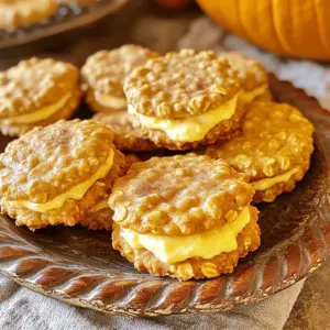 - 1 cup rolled oats - 1 cup all-purpose flour - 1/2 teaspoon baking soda - 1/2 teaspoon baking powder - 1 teaspoon cinnamon - 1/2 teaspoon nutmeg - 1/4 teaspoon salt - 1/2 cup unsalted butter, softened - 1/2 cup brown sugar, packed - 1/4 cup granulated sugar - 1/2 cup canned pumpkin puree - 1 large egg - 1 teaspoon vanilla extract - 1/2 cup cream cheese, softened - 1/4 cup powdered sugar - 1 teaspoon vanilla extract To make these pumpkin oatmeal cream pies, you need the right ingredients. Start with the dry ingredients. The rolled oats add texture. All-purpose flour gives structure. Baking soda and baking powder help them rise. Cinnamon and nutmeg offer warm, cozy flavors. Salt balances the sweetness. Next, gather the wet ingredients. Softened butter makes the dough creamy. Brown sugar adds depth, while granulated sugar keeps it sweet. Canned pumpkin puree brings moisture and flavor. The egg helps bind everything together, and vanilla extract gives a lovely aroma. Finally, prepare for the filling. Softened cream cheese creates a rich layer. Powdered sugar sweetens it up nicely. More vanilla extract adds a hint of flavor. With these ingredients, you’re set to create a tasty fall treat that everyone will love! - Preheat oven to 350°F (175°C). - Line baking sheets with parchment paper. - In a medium bowl, combine rolled oats, flour, baking soda, baking powder, cinnamon, nutmeg, and salt. - In a large bowl, cream together softened butter, brown sugar, and granulated sugar until light and fluffy. - Add pumpkin puree, egg, and vanilla to the butter mixture, then mix well. - Gradually stir dry ingredients into the wet mixture until just combined. - Using a tablespoon or cookie scoop, drop heaping tablespoons of dough onto baking sheets. Space them about 2 inches apart. - Bake for 12-15 minutes or until cookie edges are set and tops are lightly golden. - In a mixing bowl, beat together softened cream cheese, powdered sugar, and vanilla until smooth and creamy. - Once cookies are cool, spread a generous amount of cream cheese filling on the flat side of one cookie. - Sandwich it with another cookie, flat sides together. To get the best texture, avoid overmixing the dough. Mix until just combined. This keeps your cookies soft and chewy. For fluffy cookies, ensure your butter is softened but not melted. Cream the butter and sugars well until light and fluffy. This adds air, making the cookies rise nicely. You can adjust the spices to fit your taste. If you love warmth, add more cinnamon or nutmeg. Want a twist? Try adding mix-ins like chopped nuts or chocolate chips. They bring extra texture and flavor. Just remember, don’t go overboard. A little goes a long way! For a beautiful display, arrange the cream pies on a nice plate. Dust the tops with a sprinkle of cinnamon. This adds a pop of color and a hint of spice. Serve them with a side of whipped cream for a fun touch. Your friends and family will love it! {{image_2}} You can make these pumpkin oatmeal cream pies gluten-free. Use almond flour or a gluten-free flour blend instead of all-purpose flour. This swap helps keep the same texture. You may need to adjust the amount of flour for a good dough consistency. Start with less flour and add more if needed. For a vegan twist, you can easily substitute the egg and butter. Use a flax egg instead of a real egg. To make the filling dairy-free, try using coconut cream or a vegan cream cheese. This keeps the cream pies rich and tasty while being plant-based. Feel free to get creative with flavors! Add dried cranberries or chopped pecans for a nice fall crunch. You can also switch the filling to maple cream or caramel for a sweet twist. This way, you can enjoy different tastes while keeping the same great structure of the cream pies. To keep your pumpkin oatmeal cream pies fresh, cool them completely. Place the pies in airtight containers. This helps retain moisture and flavor. Use parchment paper between layers to avoid sticking. Store them at room temperature for up to five days. For longer storage, freezing is a great option. Place the cooled pies in a single layer on a baking sheet. Freeze them for about two hours until firm. Once set, wrap each pie in plastic wrap and place them in a freezer bag. They can last for up to three months in the freezer. To reheat thawed cookies, first let them sit at room temperature for about 15 minutes. Preheat your oven to 350°F (175°C). Place the cookies on a baking sheet and warm them for about 5-7 minutes. This keeps them soft and chewy, just like fresh-baked cookies. Yes, you can make these cookies ahead. Bake the cookies and let them cool. Then, store them in an airtight container. You can also freeze them for up to three months. Just remember to thaw them before adding the cream filling. This makes it easy to enjoy fresh treats later. Look for a few signs to check if your cookies are done. The edges should look set and the tops should be lightly golden. You can also gently touch the tops. They should spring back, not feel doughy. If they feel soft but springy, they are ready. These cream pies taste great on their own. However, you can serve them with warm drinks like chai tea or apple cider. A scoop of vanilla ice cream also pairs well. For a fun twist, add a dollop of whipped cream on the side. These cookies stay fresh for about a week at room temperature. Store them in an airtight container to keep them soft. If you want them to last longer, you can freeze them. Just make sure to wrap them well to avoid freezer burn. Making pumpkin oatmeal cream pies is fun and easy. We covered dry and wet ingredients, mixing, and baking. You learned how to fill and assemble these tasty treats. I shared tips for perfect texture and flavor, plus some cool variations. Proper storage keeps them fresh longer. Enjoy experimenting with your own twists or serving them at gatherings. These cookies can warm anyone's day with their taste and charm. Now, you have everything you need to make these delicious pies!