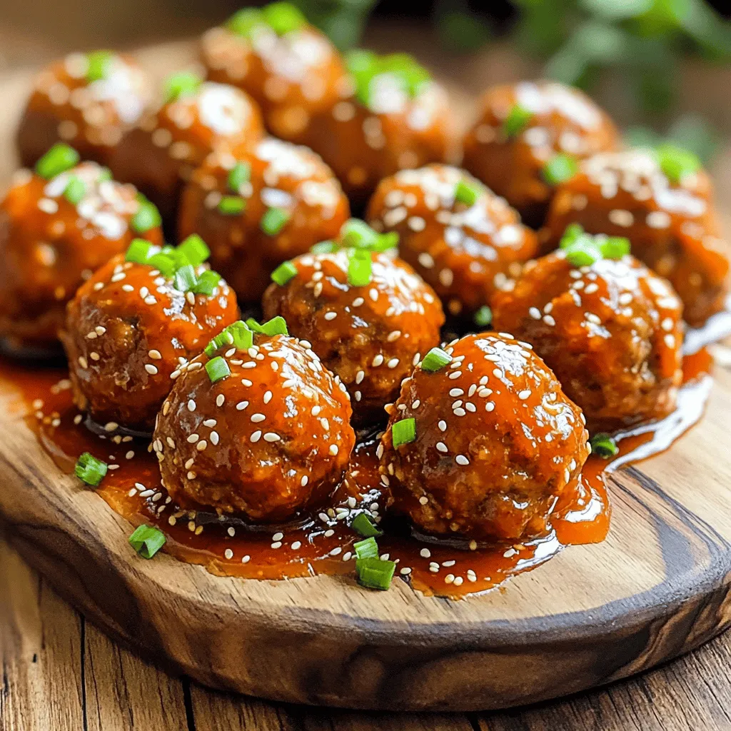 - 1 lb ground beef (or mix of beef and pork) - 1/2 cup breadcrumbs - 1/4 cup grated Parmesan cheese - 1/4 cup chopped green onions - 1 large egg - 2 cloves garlic, minced To make these meatballs, you need a good base. Ground beef gives them flavor and texture. A mix of beef and pork adds more taste. Breadcrumbs help bind everything together. Parmesan cheese adds a nice salty kick. Green onions give a fresh crunch. The egg helps hold the meatball shape, while garlic brings a rich aroma. - 1/2 teaspoon salt - 1/4 teaspoon black pepper - 1 cup sweet chili sauce - 1 tablespoon soy sauce - 1 tablespoon rice vinegar - 1 tablespoon sriracha (to taste) Seasoning is key for flavor. Salt and pepper enhance the meat's taste. Sweet chili sauce is the main ingredient, giving it a sweet and spicy vibe. Soy sauce adds depth, while rice vinegar brightens it up. Sriracha is perfect for spice lovers. Adjust it based on how spicy you want your dish. - Sesame seeds - Extra chopped green onions Garnishing makes the dish pop. Sesame seeds add a nutty flavor and crunch. Extra green onions not only look nice but also add freshness. These simple touches make your meatballs fun and inviting. - Mix all meatball ingredients in a bowl. - The ingredients are ground beef, breadcrumbs, Parmesan cheese, green onions, egg, garlic, salt, and pepper. - Be gentle when mixing. You want it well blended but not tough. - Form the mixture into small meatballs, about 1 inch wide. - Place each meatball on a baking tray. Aim for about 20-24 meatballs. - In a separate bowl, whisk together the sauce ingredients. - The sauce includes sweet chili sauce, soy sauce, rice vinegar, and sriracha. - Adjust the sriracha amount based on how spicy you like it. - Lightly coat the bottom of your crockpot with cooking spray or olive oil. - Arrange the meatballs in the crockpot in a single layer. - Pour the sauce over the meatballs. Ensure they are well coated. - Cover the crockpot and cook on low for 4-5 hours or high for 2-3 hours. - Check that the meatballs are cooked through and tender before serving. To make great meatballs, you must not overwork the meat. This keeps them tender. Mix the ingredients until they just come together. A few lumps are okay. When forming meatballs, aim for about one inch in size. This helps them cook evenly. Cooking time may vary. If you like softer meatballs, cook them on low for 5 hours. For firmer meatballs, cook on high for 2-3 hours. Adding extra spices can boost flavor. Consider paprika for a smoky touch. You can also add dried oregano for freshness. If you want heat, sriracha is your friend. Start with one tablespoon, then taste. Add more if you like it spicy. This way, you control the heat level. For a beautiful dish, garnishing is key. Sprinkle sesame seeds on top for crunch. Add extra chopped green onions for color. Serve the meatballs in a nice dish. You can also drizzle sauce over them before serving. This makes them look appealing and appetizing. Serve them with toothpicks for easy eating at parties. {{image_2}} You can switch up the protein in the meatballs. Ground turkey or chicken works great. These meats are lean and tasty. For a meatless option, try plant-based meat. It holds flavor well and keeps the dish fun. You can play with the sweet chili sauce too. Consider using a homemade version for more control. Mix honey and soy sauce for a sweet twist. Or add garlic and ginger for a kick. Adjusting the sauce ingredients gives you a new flavor each time! How you serve these meatballs can change the game. Try them in a sub with melted cheese. They make great appetizers too. You can serve them over rice or noodles for a hearty meal. Each style offers a new way to enjoy the dish! To store leftovers, let the meatballs cool first. Place them in an airtight container. You can keep them in the fridge for up to three days. Make sure to cover the meatballs with some sauce to keep them moist. If you want to freeze your meatballs, wait until they cool completely. Arrange them in a single layer on a baking sheet. Freeze them for about an hour until firm. Then, move them to a freezer bag. They can last up to three months in the freezer. Remember to remove as much air as you can from the bag. To reheat, you have a few options. For the best flavor, heat them in a pot on the stove. Add a splash of water or sauce to keep them moist. You can also use a microwave. Heat them in short bursts, stirring in between. Check to make sure they are hot all the way through. Enjoy your sweet chili flavor again! You can serve these meatballs with many sides. Rice is a great choice. It soaks up the sauce well. You can also serve them with noodles for a fun twist. A fresh salad can balance the meal nicely. Try adding steamed veggies for color and crunch. Yes, you can make these meatballs ahead! You can mix the meatball mixture and form the balls. Then, store them in the fridge for up to a day. You can also cook them and save for later. They keep well in the fridge for a few days. To serve more, just double the ingredients. For fewer servings, cut the recipe in half. This dish is flexible. You can easily scale it up or down based on your needs. Just keep an eye on cooking time if you change the amount. Yes, you can make this recipe gluten-free! Use gluten-free breadcrumbs instead of regular ones. Check the soy sauce label for gluten-free options. This way, you can enjoy the meatballs without worry. Leftovers will last about 3 to 4 days in the fridge. Make sure to store them in an airtight container. If you want to keep them longer, consider freezing. Frozen meatballs can last for up to 3 months. Just thaw and reheat when you’re ready to eat! In this blog post, we explored how to make sweet chili crockpot meatballs. We covered all the main ingredients and the step-by-step method for cooking. I shared tips for perfecting your meatballs and variations to suit your taste. Remember, you can easily change proteins or sauces based on what you have. Enjoy these meatballs as a snack, meal, or fun appetizer. With proper storage, leftovers will stay fresh. Get creative and make this tasty dish your own!