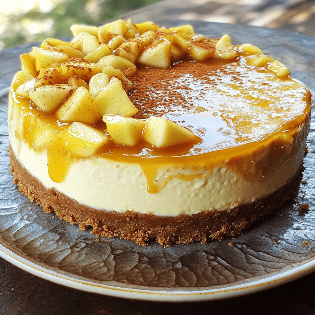 Making this Easy Caramel Apple Cheesecake is simple and fun. You will need basic ingredients, most of which you may already have at home. The cheesecake combines creamy textures with sweet apple flavors. Trust me; it’s a treat everyone will love. Check the full recipe for all the details. Here’s what you need to make this yummy cheesecake: - 1 ½ cups graham cracker crumbs - ½ cup unsalted butter, melted - 2 (8 oz) packages cream cheese, softened - 1 cup granulated sugar - 1 teaspoon vanilla extract - 2 large eggs - 1 cup sour cream - 2 cups diced apples (preferably Granny Smith or Honeycrisp) - 1 teaspoon cinnamon - ½ cup caramel sauce (store-bought or homemade) These ingredients will give you a rich, creamy cheesecake with a nice crunch from the crust. The apples add a fresh taste, and the caramel ties it all together. You can make your cheesecake even prettier with some garnishes. Here are a few ideas: - Extra diced apples - A drizzle of caramel sauce - A sprinkle of cinnamon These little touches will make your dessert look fancy and taste even better. You can mix and match these to suit your style! To start, gather your ingredients. You'll need graham cracker crumbs, butter, cream cheese, sugar, and more. First, preheat your oven to 325°F (160°C). This step is key for baking. Next, mix the graham cracker crumbs with melted butter in a bowl. Make sure the crumbs get fully coated. This mixture will form your crust. After mixing, press the crumb mixture into the bottom of a 9-inch springform pan. This creates a solid base for your cheesecake. Bake this crust for about 10 minutes. Once done, let it cool slightly before adding the filling. Now, in a large bowl, beat the softened cream cheese. Use an electric mixer for a smooth and creamy texture. Gradually mix in the sugar and vanilla extract. Keep mixing until everything is well combined. Then, add the eggs one at a time. Make sure to mix well after each egg. Next, stir in the sour cream until your mixture is smooth. In another bowl, toss the diced apples with cinnamon. Fold this apple mixture into the cream cheese batter gently. This adds lovely flavor and texture. Pour the cheesecake mixture over the cooled crust in the springform pan. Make sure it spreads evenly. Bake in your preheated oven for 50-60 minutes. Check if the center is set and slightly jiggly. This means it's done. Turn off the oven and leave the cheesecake inside for an hour. This gradual cooling helps prevent cracks. After an hour, take the cheesecake out. Let it cool at room temperature for a bit. Then, refrigerate it for at least 4 hours or overnight. Chilling is essential for the best taste. When ready to serve, drizzle caramel sauce over the top. You can garnish with extra diced apples too. This adds a nice touch! Check the [Full Recipe] for all the details you need. To get the best texture for your cheesecake, start with room temperature cream cheese. This helps it blend smoothly. Use a mixer for even mixing, and don’t overbeat the eggs. Just mix until combined. Overbeating can cause cracks in your cheesecake. After mixing, fold in the apples gently. This keeps the chunks intact and adds bite. One common mistake is skipping the cooling step. After baking, let the cheesecake cool slowly in the oven to avoid cracks. If you rush this, you may get a dense cheesecake. Another mistake is not chilling the cheesecake long enough. If you skip the chilling, the texture won't set properly. Always refrigerate for at least four hours, or overnight if possible. Serve your Easy Caramel Apple Cheesecake with a drizzle of caramel sauce on top. Add a sprinkle of cinnamon for extra flavor. You can also serve it with whipped cream or ice cream on the side. For a fun twist, add some crushed nuts for crunch. Enjoy each slice with a hot drink for a cozy touch. For the full recipe, see above. {{image_2}} You can easily change the taste of your Easy Caramel Apple Cheesecake. Here are a few ideas: - Nutmeg: Add a pinch of nutmeg for a warm spice flavor. - Maple Syrup: Swap caramel sauce with maple syrup for a unique twist. - Chocolate: Fold in chocolate chips for extra richness. These small changes can really brighten up the flavors. Experiment and find what you love best. If you have dietary needs, you can still enjoy this cheesecake. Here are some simple swaps: - Gluten-Free Crust: Use gluten-free graham cracker crumbs for a gluten-free option. - Dairy-Free Cream Cheese: Replace regular cream cheese with a dairy-free version. - Sugar Alternatives: Try using coconut sugar or a sugar substitute for a low-sugar option. These swaps help you keep the taste without sacrificing your diet. This cheesecake can fit any season. Here are some ideas for seasonal flair: - Fall: Use pumpkin pie spice instead of cinnamon for a fall vibe. - Winter: Add a layer of crushed peppermint candy for a festive touch. - Summer: Use fresh berries instead of apples for a light summer dessert. Feel free to get creative and match the cheesecake with the season! After making your Easy Caramel Apple Cheesecake, let it cool. Once it's cool, wrap it tightly in plastic wrap. Store it in the fridge. It lasts for about five days. The cool air keeps it fresh and tasty. Make sure to keep it away from strong-smelling foods. This helps keep its sweet apple flavor. You can freeze cheesecake too! First, let it cool completely. Then, slice it into pieces. Wrap each slice in plastic wrap. Place the wrapped slices in a freezer bag. You can freeze it for up to three months. When you're ready to eat, just take it out. Let it thaw in the fridge overnight. This keeps it creamy and delicious. Reheating cheesecake is easy. If you want it warm, place a slice on a microwave-safe plate. Heat it in the microwave for about 15 to 20 seconds. Check if it's warm enough. Be careful not to overheat, or it may become too soft. You can also enjoy it cold right from the fridge. Either way, it tastes great! For more details, check the Full Recipe. It takes about six hours to make this cheesecake. You spend 20 minutes prepping and 50 to 60 minutes baking. Then, you wait at least four hours for it to chill. This allows the flavors to meld and the texture to set. Yes, you can use other types of apples. I recommend Granny Smith or Honeycrisp for their tartness. Other good choices are Fuji, Gala, or Braeburn. These apples add sweetness and a nice crunch to the cheesecake. Serve the cheesecake chilled for the best flavor. Slice it into even pieces. Drizzle caramel sauce over each slice for added sweetness. You can also add a sprinkle of cinnamon for a touch of spice. For a fun twist, top with extra diced apples. You now have a complete guide to making Easy Caramel Apple Cheesecake. We covered the key ingredients and step-by-step instructions. You learned essential tips for the best texture and common mistakes to avoid. Also, we explored fun variations and how to store or reheat your cheesecake. Baking can be both simple and rewarding. With this recipe, you can impress anyone. Enjoy every bite of your delicious creation!
