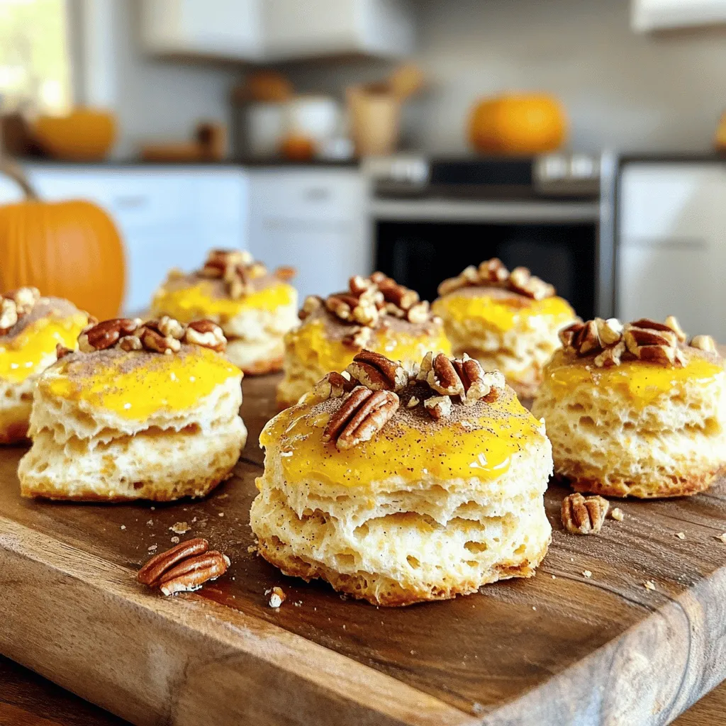To make small batch pumpkin biscuits, gather these key ingredients: - 1 cup all-purpose flour - 1/4 cup pumpkin puree (canned or fresh) - 2 tablespoons brown sugar - 1 tablespoon baking powder - 1/2 teaspoon ground cinnamon - 1/4 teaspoon ground nutmeg - 1/4 teaspoon salt - 1/4 cup cold unsalted butter, cubed - 1/4 cup milk (or a milk alternative) - Optional: 1/4 cup chopped pecans or walnuts (for added crunch) - Optional: 1 tablespoon maple syrup (for brushing) Each of these ingredients plays a role in making your biscuits light and tasty. All-purpose flour gives structure to the biscuits. Pumpkin puree adds flavor and moisture. Brown sugar adds sweetness and a hint of caramel. Baking powder helps them rise, while cinnamon and nutmeg provide warm, fall flavors. Salt enhances all the tastes. Cold unsalted butter is key for flakiness. When you cut it into the flour, it creates layers. Milk, or a milk alternative, binds everything together. If you want texture, consider adding chopped nuts. They give a nice crunch. Brushing with maple syrup adds a sweet glaze, making them extra special. Gather these ingredients for a delightful baking experience this fall! First, set your oven to 425°F (220°C). This high heat helps the biscuits rise nicely. Next, grab a baking sheet and line it with parchment paper. This makes for easy clean-up and prevents sticking. In a large mixing bowl, add 1 cup of all-purpose flour. Next, mix in 1/4 cup of pumpkin puree, 2 tablespoons of brown sugar, and 1 tablespoon of baking powder. Then, sprinkle in 1/2 teaspoon of ground cinnamon, 1/4 teaspoon of ground nutmeg, and 1/4 teaspoon of salt. Use a whisk to blend everything together. Make sure it’s well combined for even flavor. Now, take 1/4 cup of cold, cubed unsalted butter and add it to the dry mix. Use a pastry cutter or your fingers to work the butter into the flour. Keep mixing until it looks like coarse crumbs. Next, pour in 1/4 cup of milk. Gently stir until the dough forms. If you want, fold in 1/4 cup of chopped pecans or walnuts for extra crunch. Be careful not to overmix; you want the dough to stay light and fluffy. To make fluffy biscuits, keep your butter cold. Cold butter helps create steam when baking. This steam lifts the biscuits and makes them rise. Also, avoid overmixing the dough. Mix just until combined. This keeps the biscuits light and airy. You can customize your biscuits with fun flavors. Try adding chopped pecans or walnuts for crunch. If you like spice, add more cinnamon or nutmeg. You can also mix in dried fruit or chocolate chips for a sweet twist. Get creative to make these biscuits your own! For the best results, preheat your oven to 425°F (220°C). This high heat helps the biscuits rise quickly. Place the biscuits on a lined baking sheet, close but not touching. This keeps the sides soft while the tops get golden. Brush with maple syrup for a sweet glaze before baking. Check for doneness by looking for a golden top. Enjoy warm for the best flavor! {{image_2}} You can easily add a twist to your pumpkin biscuits. Try mixing in some sharp cheddar cheese. It gives a great flavor that pairs well with pumpkin. Grated cheese adds richness and a nice texture. You can also add fresh herbs like thyme or rosemary. These herbs can brighten the taste and make your biscuits unique. Just fold in about 1/2 cup of cheese or a tablespoon of herbs into the dough. If you want a sweeter version, chocolate chips are a fun choice. They melt into the warm biscuits, adding a lovely gooeyness. You can also use dried fruits like cranberries or raisins. These fruits provide a nice contrast to the pumpkin. Add about 1/4 cup of chocolate chips or chopped dried fruit to the dough. It’s a simple way to make your biscuits even more exciting. For a gluten-free option, swap the all-purpose flour for a gluten-free blend. Many blends work well in biscuits. Make sure the blend has a good binding agent, like xanthan gum. For a dairy-free version, use coconut oil instead of butter. Just make sure to use a plant-based milk alternative. Almond milk or oat milk works great. These changes keep your biscuits tasty while fitting different diets. To keep your pumpkin biscuits fresh, store them in an airtight container. Place parchment paper between layers to avoid sticking. Keep them at room temperature for up to two days. For longer storage, consider refrigerating them. This helps maintain their taste and texture. You can freeze pumpkin biscuits for later enjoyment. First, let them cool completely. Then, wrap each biscuit in plastic wrap. Place the wrapped biscuits in a zip-top freezer bag. They can stay frozen for about three months. Just remember to label the bag with the date! When you’re ready to enjoy your frozen biscuits, thaw them overnight in the fridge. To reheat, place them in a preheated oven at 350°F (175°C) for 5-10 minutes. This will make them warm and soft again. You can also microwave them for 20-30 seconds if you’re in a hurry. Enjoy your tasty fall treat! Yes, you can use fresh pumpkin. Start by roasting a small pumpkin. Cut it in half, scoop out the seeds, and roast it until soft. Then, mash the flesh until it’s smooth. Measure out 1/4 cup for the recipe. Fresh pumpkin has a slightly different flavor, but it adds a nice touch. Your biscuits are done when they turn golden brown on top. This takes about 12 to 15 minutes at 425°F (220°C). You can also gently tap the tops. If they sound hollow, they are ready! Remove them from the oven and let them cool slightly on a wire rack. Serve your pumpkin biscuits warm with whipped butter or maple butter. You can also sprinkle some cinnamon on top for extra flavor. For a fun twist, try pairing them with honey or a dollop of cream cheese. They make a great snack or breakfast treat! In this post, we covered how to make delicious pumpkin biscuits. We looked at the key ingredients, step-by-step instructions, and helpful tips. You can customize flavors or try variations for more fun. We also shared storage tips to keep your biscuits fresh. Baking should be enjoyable and simple. With these ideas, you can make tasty biscuits any time. Enjoy experimenting in your kitchen!