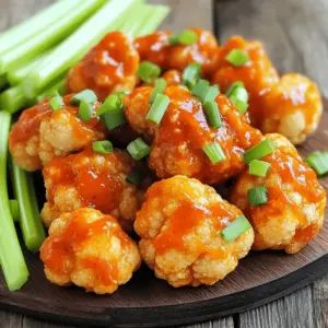 To make Air Fryer Buffalo Cauliflower Bites, you need a few key items: - 1 large head of cauliflower, cut into bite-sized florets - 1 cup all-purpose flour - 1 cup water - 1 cup buffalo sauce (store-bought or homemade) These ingredients work together to create a tasty and crispy snack. The cauliflower is the star, bringing great texture. The flour and water make a batter that coats the florets well. Seasonings add flavor to the bites. Here are the ones you will use: - 1 teaspoon garlic powder - 1 teaspoon onion powder - 1/2 teaspoon smoked paprika - 1/2 teaspoon salt - 2 tablespoons olive oil Garlic and onion powders give depth. Smoked paprika adds a nice touch of warmth. Salt enhances all the flavors, making each bite delicious. For a full experience, consider these options: - Chopped green onions - Celery sticks These add freshness and crunch. They are perfect to serve alongside the spicy cauliflower bites. The coolness of celery balances the heat, making it a great pairing. Start by washing the cauliflower. Cut it into bite-sized florets. Uniform sizes help them cook evenly. You want each piece to be crisp and tender. In a large bowl, mix 1 cup of flour with 1 cup of water. Add 1 teaspoon of garlic powder, 1 teaspoon of onion powder, 1/2 teaspoon of smoked paprika, and 1/2 teaspoon of salt. Whisk until smooth. The batter should be thick enough to coat the florets well. Preheat your air fryer to 375°F (190°C). Arrange the cauliflower bites in a single layer in the basket. Do not overcrowd them. Air fry for 12 to 15 minutes. Shake the basket halfway to ensure even cooking. The bites should be golden brown and crispy. Once the cauliflower is done, take it out of the air fryer. Place the bites in a large bowl and drizzle 1 cup of buffalo sauce over them. Toss gently so each piece gets coated evenly in the sauce. For extra crunch, you can air fry the cauliflower again. Return the coated bites to the air fryer. Cook for an additional 3 to 5 minutes at the same temperature. This step enhances the crispiness of the bites. Take the buffalo cauliflower out of the air fryer and let it cool for a minute. Serve warm. I like to add chopped green onions and celery sticks on the side. They add a nice crunch and freshness to the dish. Enjoy your flavorful delight! To get crispy cauliflower, make sure to cut the florets evenly. This helps them cook at the same speed. After coating them with batter, shake off any extra. Too much batter can make them soggy. Air fry them in a single layer. Overcrowding leads to steaming rather than crisping. If they look golden, they’re probably ready! You can make your buffalo cauliflower as spicy as you want. If you like it mild, use less buffalo sauce. You can mix in a bit of honey or butter to cool it down. If you love heat, add some cayenne pepper to the batter. Always taste the sauce before you toss it. This way, you can adjust it to your liking. Creating your own buffalo sauce is easy and fun! Combine hot sauce with melted butter. You can add garlic powder and a bit of vinegar for extra flavor. If you want a tangy twist, mix in some lemon juice. Taste it as you go to find the right balance. Homemade sauce can take your cauliflower bites to a new level! {{image_2}} You can easily make this recipe vegan. Just replace the all-purpose flour with chickpea flour. Chickpea flour gives a nice taste and is also gluten-free. Use plant-based buffalo sauce. This option ensures everyone can enjoy the dish. To create a gluten-free version, swap the all-purpose flour for a gluten-free flour blend. You can find these blends at most grocery stores. Make sure the buffalo sauce is gluten-free as well. This way, you keep the crunch and flavor without the gluten. Want to switch things up? Try different flavors! For BBQ bites, use BBQ sauce instead of buffalo sauce. For Garlic Parmesan, mix garlic powder with some grated Parmesan cheese in the batter. These variations keep your meals fun and exciting, so you never get bored. You can keep leftover buffalo cauliflower bites in the fridge. Place them in an airtight container. They will stay fresh for about 3 to 4 days. When you want to eat them again, just pull them out and reheat! If you have extra bites, freezing is a great option. First, let them cool completely. Then, arrange them in a single layer on a baking sheet. Freeze for about 1 to 2 hours. Once frozen, transfer the bites to a freezer-safe bag. They can last up to 2 months in the freezer. To reheat, you can use the air fryer or an oven. For the air fryer, set it to 375°F (190°C) and cook for about 5 to 7 minutes. If using an oven, preheat it to 400°F (200°C). Bake for 10 to 15 minutes, or until they are hot and crispy again. Enjoy them just like fresh! Use a large head of fresh cauliflower. Look for firm, tight florets with no brown spots. Organic cauliflower often has better flavor and texture. Choose cauliflower that feels heavy for its size. This ensures a juicy bite. Yes, you can bake these cauliflower bites. Preheat the oven to 450°F (232°C). Arrange the coated florets on a lined baking sheet. Bake for 20-25 minutes or until crispy. Flip them halfway for even browning. Store any leftovers in an airtight container. Place them in the fridge for up to three days. For longer storage, freeze them. They will keep well for about a month. Reheat in the air fryer for best results. These bites pair well with celery sticks and blue cheese dressing. You can also serve them with ranch dressing for a creamy dip. Add some carrot sticks for extra crunch. They make a great snack or appetizer. To serve more people, simply double the ingredients. Use two large heads of cauliflower. You may need to cook in batches to avoid overcrowding the air fryer. This keeps each piece crispy and delicious. In this post, we explored how to make delicious Air Fryer Buffalo Cauliflower Bites. We covered the main ingredients, perfect seasonings, and optional ways to serve. You learned step-by-step how to prepare, batter, and air fry the cauliflower. I shared tips for ensuring they stay crispy and adjusting the spice. We also discussed variations and how to store leftovers. These bites are tasty and easy to adapt. Enjoy experimenting with flavors and sharing them with friends.