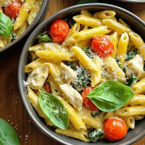 - 2 boneless, skinless chicken breasts, diced - 8 ounces pasta (penne or fettuccine work well) - 1 cup cherry tomatoes, halved - 1 cup baby spinach To make this dish, start with chicken. I like to use boneless, skinless chicken breasts because they cook well and stay tender. Dicing them into small pieces helps them cook evenly. Next, choose your pasta. Penne or fettuccine both work perfectly. They hold the sauce well and add a nice texture. Finally, include fresh vegetables. Cherry tomatoes add sweetness and color, while baby spinach brings nutrients and a pop of green. - 1 cup heavy cream - 1/2 cup grated Parmesan cheese - 1 teaspoon Italian seasoning - Salt and pepper to taste Now, let’s talk about the creamy part. Heavy cream gives this dish its rich texture. It makes the sauce smooth and luscious. Add in grated Parmesan cheese for a savory flavor. Italian seasoning brings warmth and depth. Don’t forget to adjust with salt and pepper to make the flavors shine. - Fresh basil for garnish - Additional seasonings For a lovely finish, consider fresh basil. It adds a burst of flavor and makes your dish look beautiful. You can also mix in more seasonings if you like. Try adding crushed red pepper for heat or fresh herbs for extra freshness. Each choice can personalize your creamy Tuscan chicken pasta delight! Start by dicing the chicken into small pieces. This helps it cook evenly. Season the chicken with salt, pepper, and Italian seasoning. Heat olive oil in a large pot over medium heat. Add the chicken and cook for about 5 to 7 minutes. You want it browned and no longer pink inside. Once done, remove the chicken from the pot and set it aside. In the same pot, add minced garlic. Cook it for about 30 seconds until it smells great. Timing is key here. If you cook it too long, it can burn and taste bitter. Next, add the halved cherry tomatoes. Cook them for 2 to 3 minutes until they soften. This step adds flavor to the dish. Now it’s time to make it creamy. Pour in the heavy cream and stir well. Bring it to a gentle simmer. Add the cooked chicken back into the pot. Toss in the baby spinach and the cooked pasta. Mix everything until well coated. Gradually add the grated Parmesan cheese until it melts into the sauce. Taste it and adjust with more salt or pepper if needed. Remove from heat and let it sit for a few minutes to thicken. Enjoy your delicious one-pot meal! - To keep chicken tender, don't overcook it. Cook until it’s just done. This usually takes about 5-7 minutes. - For a creamy sauce, add the heavy cream slowly. Stir well to mix. This helps it become smooth and rich. - Serve the pasta in deep bowls for a nice look. - Top with fresh basil and extra Parmesan. This adds color and taste. - A side of garlic bread or a crisp salad works great too. - To spice things up, try adding red pepper flakes. They bring a nice kick. - You can also add more veggies, like bell peppers or mushrooms. This makes the dish even more colorful and tasty. - Customize your dish by using different herbs, like oregano or thyme. Each adds its own twist. {{image_2}} You can swap chicken for shrimp or turkey. Both options bring great flavor. Shrimp cooks fast and adds a nice touch. Just add it when you sauté the garlic. Turkey offers a leaner choice. Cook it until it’s no longer pink. If you want a vegetarian option, try chickpeas or tofu. These add protein while keeping it plant-based. For gluten-free pasta, choose rice or quinoa pasta. These work well and cook quickly. You can also experiment with different pasta shapes. Bowtie, fusilli, or even spaghetti can fit. The key is to match the pasta with the sauce. Pick a shape that holds the creamy sauce well for better bites. If you like spice, add red pepper flakes. This will give your dish a nice kick. Start with a small amount, then taste and adjust. You can also enhance flavors with fresh herbs. Try adding thyme or oregano for a different taste. Fresh basil can brighten your dish, too. Just sprinkle it on before serving for the best flavor. To store leftovers safely, let the pasta cool first. Place it in an airtight container. This keeps the flavors fresh. The dish lasts in the fridge for about 3-4 days. Always check for any off smells before eating. Freezing portions makes quick meals easy. Use freezer-safe containers or bags. Make sure to leave space for expansion. The pasta can stay in the freezer for up to 2 months. When ready to eat, thaw it in the fridge overnight for best results. Reheat gently to keep the creaminess. Use a microwave or a stovetop. If using the microwave, heat in 30-second bursts. Stir in between to ensure even warming. On the stovetop, add a splash of cream to avoid drying out. Heat on low for about 5-10 minutes. Enjoy your creamy pasta again! For this dish, I suggest using penne or fettuccine. - Penne holds the sauce well in its tubes. - Fettuccine's flat shape catches the creamy sauce nicely. - You can also try farfalle for a fun twist. - Choose whole wheat or gluten-free pasta if you prefer. Yes, you can prepare this dish in advance! - Cook the chicken and pasta, then mix them with the sauce. - Store it in an airtight container in the fridge. - To keep it fresh, add spinach just before serving. - Reheat gently on the stove to maintain creaminess. If your sauce is too thick, don’t worry! - Add a splash of chicken broth or water. - Stir well to combine and heat it gently. - You can also add more cream for richness. - Adjust seasoning after adding liquid to keep flavors balanced. This blog covered key aspects of a delicious pasta dish. You learned about main ingredients like chicken, pasta, and veggies. I also shared tips on cooking and serving, plus variations and storage methods. To wrap up, remember to experiment with flavors. Make this recipe your own, and enjoy every bite. Happy cooking!