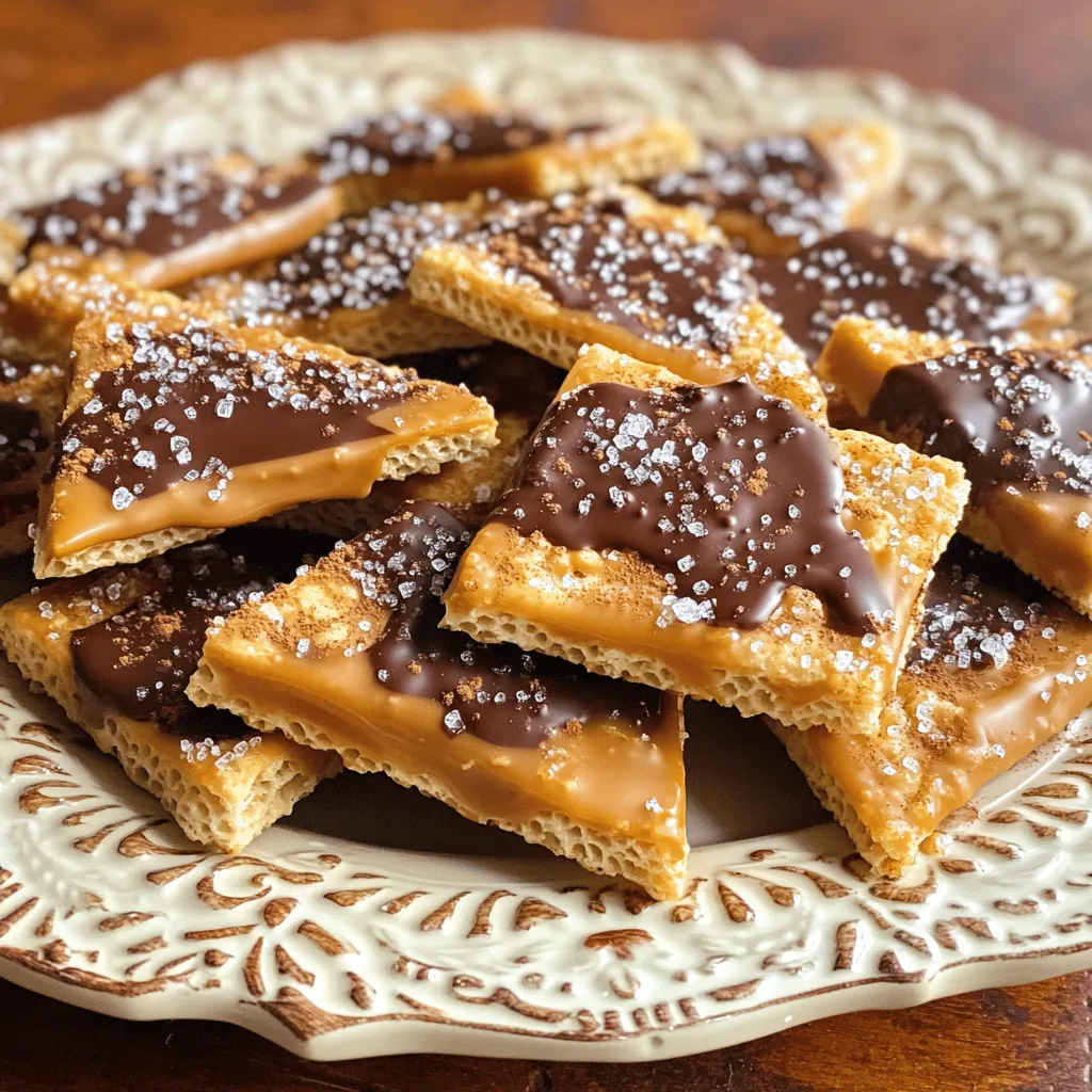 To make Churro Saltine Toffee, you need these main ingredients: - 40 Saltine crackers - 1 cup unsalted butter - 1 cup packed brown sugar - 2 teaspoons vanilla extract - 1 teaspoon ground cinnamon - 1/4 teaspoon salt - 1 cup semi-sweet chocolate chips - 2 tablespoons granulated sugar If you lack any ingredients, here are some easy swaps: - Saltine crackers: Use graham crackers or matzo. - Unsalted butter: Use salted butter but skip the added salt. - Brown sugar: White sugar can work in a pinch. - Semi-sweet chocolate chips: Dark chocolate chips can be a great choice. You don’t need fancy tools to make this toffee. Here’s what you’ll need: - Baking sheet - Parchment paper - Medium saucepan - Spatula - Small bowl for mixing sugar and cinnamon - Oven for baking This list keeps your cooking straightforward and fun. Enjoy making your sweet treat! First, gather 40 Saltine crackers. Line a baking sheet with parchment paper. Place the crackers in a single layer on the sheet. Make sure they cover the whole surface. This base will hold all the yummy caramel and chocolate. Next, take 1 cup of unsalted butter and melt it in a medium saucepan over medium heat. Once melted, add 1 cup of packed brown sugar. Stir in 2 teaspoons of vanilla extract, 1 teaspoon of ground cinnamon, and 1/4 teaspoon of salt. Keep stirring until the mixture starts to boil. Let it boil for 3-4 minutes without stirring. The color will change to a nice caramel shade. This step is key for a rich flavor. Now, pour the hot caramel mixture over the Saltine crackers. Spread it evenly with a spatula if needed. Place the baking sheet in your preheated oven at 400°F (200°C). Bake for 5-7 minutes until the toffee bubbles and darkens slightly. After baking, remove it from the oven. Immediately sprinkle 1 cup of semi-sweet chocolate chips over the hot toffee. Let them sit for about 2 minutes to soften. Then, use a spatula to spread the melted chocolate evenly. Finally, mix 2 tablespoons of granulated sugar with the remaining cinnamon. Sprinkle this mix over the chocolate for that classic churro taste. Let the toffee cool for 15-20 minutes at room temperature. Then, refrigerate for at least 1 hour until it sets. When ready, break it into pieces and enjoy! To get the best texture in your toffee, watch the boiling time closely. When the butter and sugar mix, let it boil for 3-4 minutes. This step is key! If you boil too long, the toffee may harden too much. If you don’t boil long enough, it can be too soft. You want it to be a nice caramel color. This means it’s ready. Pour it over the Saltines quickly. The hot mixture will spread better this way. If you have leftover churro saltine toffee, store it right. Keep it in an airtight container. This helps it stay fresh and crunchy. It’s best to keep it at room temperature. Avoid the fridge, as it can make the toffee sticky. You can also layer pieces of parchment paper between them. This keeps them from sticking together. Serve your churro saltine toffee on a nice plate. You can dust it with some extra cinnamon for flair. This adds a nice touch. Pair it with a scoop of vanilla ice cream for a yummy dessert. You can also cut it into small pieces for a fun snack at parties. People will love the sweet, crunchy treat! {{image_2}} You can add nuts for extra crunch. Chopped pecans or walnuts work great. Just sprinkle them over the Saltine crackers before you pour the caramel. You can also add mini marshmallows for a fun twist. They will melt and create a gooey texture. Play with different nuts or dried fruit to find your favorite mix-ins. While semi-sweet chocolate is delicious, you can switch it up. Dark chocolate adds a rich flavor. Milk chocolate gives a sweeter taste. You can even try white chocolate for a creamy touch. If you want a bit of spice, add some chili powder to the chocolate. This enhances the churro flavor and gives a kick. To make your churro toffee even more special, try these ideas. Add a splash of almond extract with the vanilla for a nutty flavor. You can also mix in a bit of espresso powder for a coffee twist. Churro toffee can be fun and unique, so let your creativity shine! Store your churro saltine toffee in an airtight container. This keeps it fresh and tasty. Place parchment paper between layers to avoid sticking. Keep it in a cool, dry place. Avoid sunlight, which can melt the chocolate. Churro saltine toffee can last up to two weeks when stored properly. If you keep it in the fridge, it may last longer. However, the texture may change over time. You want it crunchy and delicious! Yes, you can freeze churro saltine toffee. Wrap it tightly in plastic wrap, then place it in a freezer bag. This helps prevent freezer burn. When ready to eat, let it thaw at room temperature. Enjoy the same great taste! Yes, you can! If you skip the chocolate, your toffee will still taste great. You can add a layer of caramel instead. This will keep the sweet flavor. You can also top it with nuts or sprinkles. Just remember, it won't have that classic toffee look. To make toffee crunchy, follow these tips: - Use fresh Saltine crackers: Stale crackers can make your toffee soft. - Boil the caramel well: Let the mixture bubble for 3-4 minutes. This helps it thicken. - Cool completely: Let the toffee set in the fridge for at least an hour. This gives it a nice crunch. - Break into small pieces: Smaller pieces are easier to bite and stay crunchy. You can adjust the sweetness easily: - Use less brown sugar: Try cutting the brown sugar by a quarter cup. - Choose dark chocolate: Dark chocolate is less sweet than semi-sweet. - Add sea salt: A pinch of sea salt can balance the sweetness. - Experiment with cinnamon: Adding more cinnamon can enhance flavor without extra sugar. Feel free to play around with these options to find what you like best! This blog post covered everything you need to know about Churro Saltine Toffee. We explored the ingredients, substitutions, and key tools. You learned step-by-step how to prepare, make, and bake your toffee. We also shared tips to perfect texture and store leftovers. Variations allow you to customize the recipe to your taste. Enjoy experimenting and making this delightful treat. I trust you'll create a delicious batch!