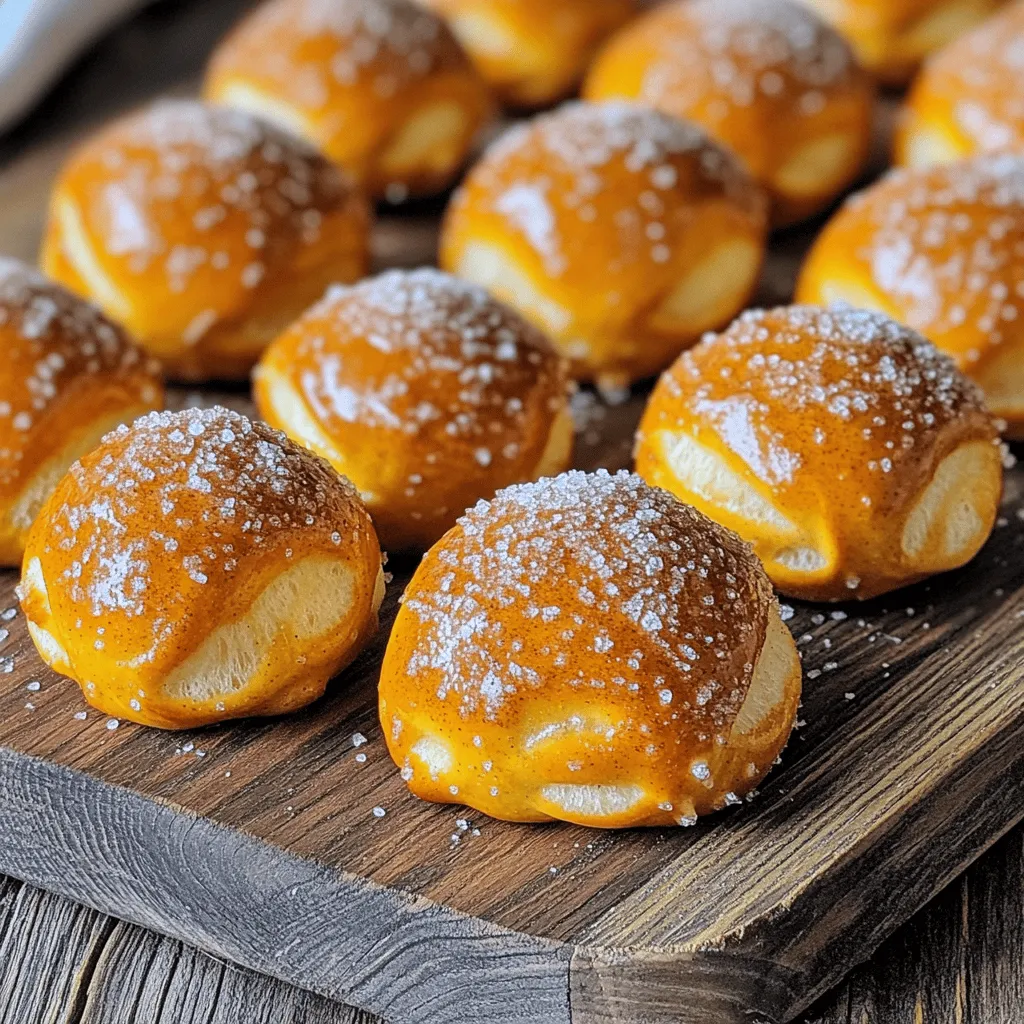 - 1 (16 oz) package of refrigerated pizza dough - 1/2 cup baking soda - 1 large egg, beaten - 1 tablespoon coarse sea salt - 1/2 cup granulated sugar - 2 teaspoons ground cinnamon - 1/4 cup unsalted butter, melted To make these cinnamon sugar pretzel bites, gather your main ingredients first. Start with a 16 oz package of refrigerated pizza dough. This dough gives us the chewy texture we want. You will need 1/2 cup of baking soda for boiling the bites. The baking soda helps create the pretzel crust. Next, grab 1 large egg. We will beat it to brush on the bites before baking. Coarse sea salt adds flavor and crunch. You will also need 1/2 cup of granulated sugar and 2 teaspoons of ground cinnamon. This mix gives the bites their sweet, spiced flavor. Finally, melt 1/4 cup of unsalted butter to coat the bites when they come out of the oven. - Cream cheese dip - Chocolate sauce - Caramel sauce You can enjoy these bites with some tasty dips. A cream cheese dip adds a nice tang. Chocolate sauce is a sweet treat for chocolate lovers. Caramel sauce brings a lovely richness. Feel free to mix and match these options to find your favorite. 1. Preheat your oven to 425°F (220°C). Line a baking sheet with parchment paper. 2. On a lightly floured surface, roll out the pizza dough into a rectangle. Make it about 1/2 inch thick. 3. Cut the dough into strips, about 1 inch wide. Then, cut each strip into small squares, about 1 inch. 1. In a large pot, bring 4 cups of water to a boil. Add the baking soda. 2. Carefully add the pretzel bites in small batches. Do not crowd the pot. Boil each batch for 30 seconds. 3. Use a slotted spoon to remove them. Place the boiled bites on the prepared baking sheet. 1. Brush each pretzel bite with the beaten egg. Sprinkle coarse sea salt on top. 2. Bake the bites in your preheated oven for 8-10 minutes. Look for a golden brown color. 3. While they bake, mix granulated sugar and ground cinnamon in a bowl. 4. Once baked, take the pretzel bites out of the oven. Brush them with melted butter right away. 5. Toss the bites in the cinnamon sugar mixture until they are well coated. 6. Serve warm. Enjoy with cream cheese dip or your favorite sweet sauce! To get the best texture, you want your pretzel bites soft on the inside and crispy outside. Start with a good boiling process. Boil each batch for 30 seconds. This step gives them that classic pretzel dough feel. If you boil too long, they may turn rubbery. These bites taste best warm. Serve them right out of the oven for the best flavor. Pair them with a cream cheese dip or chocolate sauce. The sweet cinnamon and salty flavors work well together. You can also serve them as a fun snack at parties! {{image_2}} For a gluten-free version, use a gluten-free pizza dough. Many stores sell it frozen or fresh. You can also make your own. Just mix gluten-free flour, xanthan gum, and water. This dough works well, but be careful when boiling. It may need less time in the water. Keep an eye on it so it does not fall apart. To make these bites vegan, replace the egg with a flax egg. Mix one tablespoon of ground flaxseed with three tablespoons of water. Let it sit for five minutes to thicken. For the butter, use vegan butter or coconut oil. Both give a great flavor. For the cinnamon sugar blend, use the same sugar and cinnamon mix. Ensure your sugar is vegan. Some sugar is processed with bone char. Look for brands that are labeled vegan. This way, you can enjoy your treat without worry! To keep your cinnamon sugar pretzel bites fresh, use an airtight container. Place the bites in a single layer, if possible. If you stack them, add parchment paper between layers to prevent sticking. Store them at room temperature for up to two days. For longer storage, keep them in the fridge for up to a week. Just remember, they taste best when fresh! To reheat the pretzel bites, use your oven for the best results. Preheat your oven to 350°F (175°C). Spread the bites on a baking sheet in a single layer. Bake for about 5 to 7 minutes until warm. This method keeps them soft and tasty. You can also use a microwave, but be careful. Heat them in short bursts of 10 to 15 seconds to avoid making them soggy. Enjoy your bites warm for the best flavor! Yes, you can freeze cinnamon sugar pretzel bites. Allow them to cool completely. Then, place them in a single layer on a baking sheet in the freezer. Once frozen, transfer them to a freezer bag. This helps keep them fresh. You can store them for up to three months. When ready to enjoy, thaw them in the fridge and reheat in the oven. Cinnamon sugar pretzel bites last about two days at room temperature. Keep them in an airtight container to maintain their freshness. If you want to keep them longer, freezing is a great option. Just remember that refrigeration can make them a bit tough. To make your pretzel bites crispy, follow a few steps. First, ensure you boil them for the full 30 seconds. This helps create the classic pretzel texture. Then, bake them at the right temperature until golden brown. Finally, brush them with melted butter right after baking. This adds flavor and keeps them crispy. Absolutely! You can use different flavors of sugar for a fun twist. Try using vanilla sugar or even pumpkin spice for a seasonal touch. Just mix the flavoring with the granulated sugar. Experimenting with flavors can make your cinnamon sugar pretzel bites unique and exciting. You now have all you need to make tasty cinnamon sugar pretzel bites. We covered key ingredients like dough, baking soda, and butter. I shared step-by-step instructions on boiling, baking, and coating. You learned tips for perfecting texture and serving ideas. There are also safe storage methods and answers to common questions. Enjoy baking these bites for snacks or parties. You’ll impress everyone with your tasty treats!
