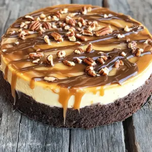 - 1 cup unsalted butter (2 sticks) - 2 cups granulated sugar - 4 large eggs - 1 teaspoon vanilla extract - 1 cup all-purpose flour - ¾ cup cocoa powder - ½ teaspoon salt - 16 oz cream cheese, softened - 1 cup granulated sugar - 3 large eggs - 1 teaspoon vanilla extract - ½ cup sour cream - ½ cup caramel sauce (plus extra for topping) - ½ cup chocolate ganache - A handful of chopped pecans (optional) In this recipe, we build layers of flavor and texture. The brownie layer is rich and fudgy. It creates a great base. The cheesecake layer is creamy and sweet. It adds a nice contrast. The topping of chocolate ganache and caramel makes it even more special. When you gather these ingredients, make sure they are fresh. It helps the flavors shine. The butter should be soft for easy mixing. The cream cheese needs to be at room temperature to blend smoothly. These small steps will make a big difference in your final dessert. Enjoy the process! First, set your oven to 350°F (175°C). This step is key to baking. While the oven heats, grab a 9-inch springform pan. Grease it with some butter and add parchment paper on the bottom. This helps the cheesecake come out easily later. Next, let’s make the brownie layer. Start by melting 1 cup of butter in a medium saucepan over low heat. Once melted, take it off the heat. Add 2 cups of granulated sugar and mix well. Now, add 4 large eggs one at a time. Whisk after each egg. Stir in 1 teaspoon of vanilla extract. In another bowl, mix 1 cup of flour, ¾ cup of cocoa powder, and ½ teaspoon of salt. Gradually add this dry mix to the wet ingredients. Stir until just combined. Pour the brownie batter into the springform pan and spread it out evenly. Bake for 25-30 minutes. Use a toothpick to check; it should come out with a few moist crumbs. Let the brownie cool in the pan. Now it’s time for the cheesecake layer. In a large bowl, beat 16 oz of softened cream cheese with 1 cup of granulated sugar until it’s nice and smooth. Add 3 large eggs one at a time, mixing on low speed after each. Then, mix in 1 teaspoon of vanilla extract and ½ cup of sour cream. Finally, stir in ½ cup of caramel sauce until just mixed. Pour the cheesecake mixture over the cooled brownie layer. Use a spatula to smooth the top. Place the pan in the oven and bake for 50-60 minutes. The edges should be set, but the center can still jiggle a bit. When done, turn off the oven. Leave the cheesecake in the oven for another hour to cool down slowly. Once the cheesecake is cool, cover it up. Put it in the fridge for at least 4 hours. For best results, let it chill overnight. This step helps the cheesecake set properly. When ready to serve, carefully remove the cheesecake from the springform pan. Drizzle ½ cup of chocolate ganache and some extra caramel sauce on top. If you want, sprinkle some chopped pecans for a nice crunch. Enjoy your rich caramel brownie cheesecake! To make the best brownie layer, start with fresh ingredients. Use quality cocoa powder for rich flavor. Melt the butter slowly to avoid burning it. Always mix the sugar well with butter. This helps create a smooth texture. When adding eggs, do it one at a time. Mix gently after each egg to keep it fluffy. Bake until a toothpick has a few moist crumbs. This ensures a fudgy brownie. For a creamy cheesecake, use softened cream cheese. Cold cream cheese clumps and ruins the texture. Beat the cream cheese and sugar on low speed to avoid air bubbles. Add eggs one at a time, mixing lightly. Overmixing can make your cheesecake dense. Incorporate the sour cream and caramel gently. This will keep it silky. Remember to let your cheesecake cool in the oven. This gradual cooling helps prevent cracks. A few common mistakes can affect your cheesecake. Don’t skip chilling the cheesecake! It needs at least four hours to set. Also, avoid opening the oven door while baking. This can cause the cheesecake to sink. Use a springform pan to make it easier to remove. Lastly, don’t rush the cooling process. Let it sit in the oven after baking for better results. {{image_2}} You can change the flavor of your caramel brownie cheesecake easily. Try adding coffee or espresso powder to the brownie layer. This adds a rich depth to the chocolate. For the cheesecake, swap some caramel sauce for peanut butter. This gives a nutty twist. You can also mix in some melted chocolate or chopped chocolate bars for extra indulgence. If you need gluten-free options, use gluten-free flour in the brownie layer. For a dairy-free cheesecake, try using vegan cream cheese and coconut cream. If you're watching sugar, use sugar substitutes like stevia or erythritol. Just remember, this might change the taste and texture a bit. Seasonal ingredients can jazz up your cheesecake. In fall, add pumpkin puree and spices like cinnamon and nutmeg for a cozy vibe. In summer, fresh berries can lighten the dessert. You can also mix in chopped nuts or seasonal fruits for a fun crunch. To keep your caramel brownie cheesecake fresh, store it in the refrigerator. Use an airtight container or cover it tightly with plastic wrap. This helps prevent it from drying out or absorbing odors. Leftovers can last up to five days in the fridge. You can freeze this cheesecake for later enjoyment. First, let it cool completely. Then, wrap it in plastic wrap and aluminum foil. This double layer keeps the cheesecake fresh. When stored correctly, it can last up to three months in the freezer. To enjoy your cheesecake again, let it thaw in the fridge overnight. If you want to warm it up, use the oven. Preheat to 300°F (150°C). Place the cheesecake in a safe dish and heat for about 10-15 minutes. This will soften it without cooking it further. Enjoy your delicious treat! You can tell when your cheesecake is done by checking the edges. They should be set, while the center remains slightly jiggly. A good test is to use a toothpick. Insert it into the center; if it comes out clean or with a few moist crumbs, it's ready. Yes, you can make this cheesecake a day in advance. It actually tastes better after chilling overnight. Just keep it in the fridge, covered well, until you are ready to serve. If you need a substitute for cream cheese, try using mascarpone or ricotta cheese. Both will give you a creamy texture. You can also blend silken tofu for a dairy-free option. While caramel sauce adds a rich flavor, it's not strictly necessary. You can skip it or use chocolate ganache instead. However, the caramel enhances the taste and presentation, making it more indulgent. You learned how to make a delicious brownie cheesecake. We covered each layer, from the brownie base to the creamy topping. I shared tips to help your dessert turn out perfectly. You also got ideas for flavors and storage. Keeping your treats fresh is easy with the right methods. Try this recipe and impress your friends or family. With practice, you’ll make the best brownie cheesecake ever! Enjoy every bite and share your success!