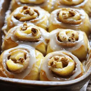 - 4 cups all-purpose flour - 1 packet (2 ¼ teaspoons) instant yeast - ½ cup milk, warmed - ¼ cup granulated sugar - ½ cup unsalted butter, softened - 2 large eggs - 1 teaspoon vanilla extract - ½ teaspoon salt To make these rolls, you need basic ingredients. First, flour forms the base of the dough. I use all-purpose flour for its great texture. Next, instant yeast helps the dough rise. The warm milk wakes up the yeast, making it active. Granulated sugar adds sweetness and helps with browning. Unsalted butter gives a rich flavor. Eggs provide structure and moisture. Vanilla extract adds a lovely taste. Finally, salt balances all the flavors. - 2 large apples, peeled, cored, and diced - 1 tablespoon lemon juice - 1 tablespoon ground cinnamon - ½ cup brown sugar - ½ cup chopped walnuts (optional) The filling makes these rolls special. I choose sweet apples like Granny Smith or Honeycrisp. Peeling and dicing the apples helps them cook well. A splash of lemon juice keeps the apples fresh and bright. Ground cinnamon gives that warm, cozy flavor. Brown sugar adds a deep sweetness. You can add chopped walnuts for a nice crunch. - 1 cup powdered sugar - 2 tablespoons milk The glaze is a sweet touch. It makes the rolls look beautiful and adds extra sweetness. You mix powdered sugar with milk to create a smooth texture. This glaze is optional, but I recommend it for a delicious finish. - In a large bowl, combine warm milk, granulated sugar, and yeast. - Let this mixture sit for about 5 minutes until it bubbles. - Next, mix softened butter, eggs, and vanilla in a separate bowl. - Once combined, add this to the yeast mixture. - Gradually mix in flour and salt until a dough forms. - Knead the dough on a floured surface for 5-7 minutes. It should feel smooth and elastic. - Place the dough in a greased bowl and cover it with a damp cloth. - Let it rise in a warm spot for 1-2 hours, until it doubles in size. - While waiting, prepare the apple filling. - Toss diced apples with lemon juice, cinnamon, and brown sugar in a bowl. - If you like, add chopped walnuts for extra crunch. - After the dough has risen, punch it down. - Roll the dough out on a floured surface into a large rectangle, about 12x18 inches. - Spread the apple mixture evenly over the dough, leaving a small edge. - Roll the dough tightly from one long side, forming a log. - Pinch the edges to seal, and cut into 12 equal rolls. - Place the rolls in a greased baking dish, cover with plastic wrap, and refrigerate overnight. - The next morning, preheat the oven to 375°F (190°C). - Remove the rolls from the fridge and let them sit for 30 minutes to warm up. - Bake the rolls for 25-30 minutes until they are golden brown. - For a sweet finish, whisk together powdered sugar and milk to make a glaze. - Drizzle this over the warm rolls before serving. - Ensuring yeast activation: Always use warm milk, not hot. It should feel like a warm bath. Mix this with the sugar and yeast. Wait about five minutes. You want it to foam up. This means the yeast is alive and ready. - Tips for smooth, elastic dough: When you mix in the flour, do it slowly. Knead the dough for about 5 to 7 minutes. It should feel soft and stretchy. If it’s too sticky, add a little more flour. This helps the dough hold its shape. - Importance of first rise duration: After kneading, place the dough in a greased bowl. Cover it with a damp cloth. Let it rise in a warm spot for 1 to 2 hours. It should double in size. This rise gives the rolls a fluffy texture. - Choosing the right apples: Use firm apples like Granny Smith or Honeycrisp. They add a nice tartness. This balances the sweetness of the brown sugar and cinnamon. - Balancing sweetness with cinnamon: When mixing apples, add lemon juice, brown sugar, and cinnamon. The lemon juice keeps apples fresh and bright. Adjust the sugar based on your taste. If you like it sweeter, add more brown sugar. - Optional nut additions for texture: If you enjoy crunch, add chopped walnuts. They add a great texture to the filling. Just sprinkle them evenly over the apple mix. - Best practices for refrigerating rolls: After cutting the rolls, place them in a greased dish. Cover them well with plastic wrap. This keeps them from drying out while resting overnight. - Timing for morning baking: The next day, take the rolls out of the fridge. Let them sit at room temperature for about 30 minutes. This helps them rise a bit more before baking. - Preventing rolls from drying out: If you’re worried about dryness, place a small cup of water in the oven while baking. This creates steam, helping the rolls stay moist and fluffy. {{image_2}} You can change up the filling in your apple cinnamon rolls. Here are some tasty ideas: - Cream cheese and caramel filling: This mix adds a creamy touch. Blend cream cheese with caramel sauce. Spread it on the dough before adding apples. - Nutty chocolate chip variation: Add chocolate chips and nuts for a rich twist. Mix them with apples for a fun surprise. - Dried fruit and nut combination: Use dried cranberries or apricots for sweetness. Mix with nuts like pecans for a unique flavor. The glaze can make your rolls even better. Try these options: - Cream cheese frosting: Whip cream cheese with powdered sugar and a bit of milk. Spread it on warm rolls for a rich finish. - Maple glaze recipe: Mix powdered sugar with pure maple syrup. This gives a sweet, earthy flavor that pairs well with apples. - Simple sugar syrup: Combine equal parts sugar and water. Heat until dissolved, then drizzle over your rolls for a shiny look. If you need to keep things healthy, here are some swaps: - Gluten-free flour alternatives: Use a gluten-free blend instead of all-purpose flour. This keeps the rolls soft and tasty. - Vegan options for ingredients: Replace eggs with flaxseed meal mixed with water. Use almond milk and coconut oil instead of dairy. - Reducing sugar content: Cut back on sugar by substituting with pureed fruit or using less brown sugar. This keeps the taste without extra sweetness. To keep your leftover rolls fresh, you have two options: room temperature or refrigeration. - Room Temperature: Store your rolls in an airtight container on the counter. They will stay good for about 2-3 days. - Refrigeration: If you want them to last longer, put them in the fridge. They will last up to a week, but they may dry out a bit. The best containers for storage are glass or plastic with tight lids. This will help keep the rolls soft and tasty. If you want to save some rolls for later, freezing is a great idea. Here’s how to do it effectively: 1. Wrap Each Roll: Wrap each roll in plastic wrap or aluminum foil. This prevents freezer burn. 2. Use a Freezer Bag: Place the wrapped rolls in a freezer-safe bag. Remove as much air as possible. To thaw and reheat, just take out a roll and let it sit at room temperature for a few hours. You can also reheat them in the oven at 350°F (175°C) for about 10-15 minutes. This will help them stay soft and warm. When stored correctly, your rolls will last a good time. In the fridge, they last about 5-7 days. In the freezer, they can last up to 3 months. Watch for signs of spoilage. If you see mold or if they smell off, it’s best to toss them. Fresh apple cinnamon rolls should taste sweet and warm, not sour or dry. Yes, you can. If you want to skip eggs, use one of these options: - 1/4 cup unsweetened applesauce - 1/4 cup yogurt - 1 tablespoon ground flaxseed mixed with 2.5 tablespoons water (let it sit for 5 mins) These substitutes will keep the dough moist and help it rise. Baking takes about 25 to 30 minutes. Look for these signs to know they are done: - Rolls should be golden brown on top - The edges should pull away slightly from the pan - A toothpick inserted in the center should come out clean Let them cool for a few minutes before serving. To reheat without drying them out, try these methods: - Microwave for 10-15 seconds for a soft texture - Wrap in foil and heat in the oven at 350°F (175°C) for about 10 minutes Both keep the rolls warm and fluffy. Yes, you can make the filling ahead. Just follow these tips: - Dice the apples and toss them with lemon juice, cinnamon, and brown sugar - Store it in the fridge for up to 2 days This will save time and keep your rolls fresh and tasty. Overnight Apple Cinnamon Rolls bring joy with simple steps and tasty ingredients. You learned how to prepare the dough, make a delicious apple filling, and bake rolls to golden perfection. Remember, you can get creative with fillings and glazes. The tips shared help ensure your rolls rise perfectly. Enjoy these treats fresh or save some for later. I hope you feel excited to make them for your next gathering.