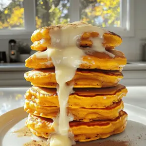 - 1 cup all-purpose flour - 1 tablespoon baking powder - 1/2 teaspoon baking soda - 1 teaspoon ground cinnamon - 1/4 teaspoon ground nutmeg - 1/4 teaspoon ground ginger - 1/2 teaspoon salt - 1 cup pumpkin puree (canned or fresh) - 3/4 cup milk - 1 large egg - 2 tablespoons sugar - 1 teaspoon vanilla extract - 1/4 cup brown sugar (for the cinnamon swirl) - 1 tablespoon ground cinnamon (for the swirl) - 2 ounces cream cheese, softened - 1/2 cup powdered sugar - 1 tablespoon milk (for the drizzle) You may not have every ingredient at home. Here are some easy swaps: - For all-purpose flour, use whole wheat flour or gluten-free flour. - Substitute almond milk or soy milk for regular milk. - Use maple syrup instead of sugar for a different sweetness. - Greek yogurt can replace cream cheese if you want a lighter drizzle. To get the best flavor, use fresh ingredients: - Check the expiration date on your baking powder and baking soda. - Use pumpkin puree that is vibrant in color. This means it’s fresh and flavorful. - Make sure your eggs are fresh; a simple float test can help. If the egg sinks, it’s good to use. If it floats, toss it out. To start, grab a small bowl. In this bowl, mix the brown sugar and one tablespoon of ground cinnamon together. This blend will create a sweet swirl in your pancakes. Set the mixture aside for now; it will be ready when you cook your pancakes. Next, you need a large bowl. In this bowl, whisk together the following dry ingredients: - 1 cup all-purpose flour - 1 tablespoon baking powder - 1/2 teaspoon baking soda - 1 teaspoon ground cinnamon - 1/4 teaspoon ground nutmeg - 1/4 teaspoon ground ginger - 1/2 teaspoon salt Mix well until everything is combined. This step is key for fluffy pancakes. Now, take another bowl. In this bowl, combine: - 1 cup pumpkin puree - 3/4 cup milk - 1 large egg - 2 tablespoons sugar - 1 teaspoon vanilla extract Whisk these ingredients until smooth. The pumpkin adds flavor and keeps the pancakes moist. Preheat a non-stick skillet over medium heat. Lightly grease it with cooking spray or butter. Pour 1/4 cup of pancake batter onto the skillet. Immediately sprinkle about 1 tablespoon of the cinnamon swirl mixture on top. Use a toothpick or knife to swirl it gently into the batter. Cook for 2-3 minutes until bubbles form on the surface. Flip and cook for another 2-3 minutes until golden brown. For the drizzle, take a small bowl and beat 2 ounces of softened cream cheese with a fork. Gradually add 1/2 cup powdered sugar and 1 tablespoon of milk. Mix until creamy. If it’s too thick, add a bit more milk. You want it smooth for drizzling. Stack your warm pancakes on a plate. Drizzle the cream cheese glaze over them. If you like, add a sprinkle of cinnamon or pumpkin pie spice on top for extra flavor. Enjoy your delicious pumpkin cinnamon roll pancakes! To make your pancakes fluffy, use fresh baking powder. Check the date on the package. Mix dry ingredients well to avoid lumps. When you add wet ingredients, mix just until combined. Overmixing makes pancakes dense. Let the batter rest for a few minutes. This helps the baking powder create bubbles. One common mistake is cooking on too high heat. Medium heat is best for even cooking. If the pan is too hot, the outside cooks too fast. Another mistake is not greasing the pan. Use a light coating of spray or butter to prevent sticking. Lastly, don’t skip the cinnamon swirl. It adds flavor and fun swirls to your pancakes. A non-stick skillet or griddle works best for pancakes. This keeps them from sticking and helps them cook evenly. A large spatula is key for flipping without breaking them. Use a measuring cup for pouring the batter. This ensures even-sized pancakes every time. A whisk is great for mixing ingredients smoothly. {{image_2}} You can mix things up with add-ins. Nuts like walnuts or pecans add crunch. I love using chocolate chips for a sweet twist. Just fold in about 1/2 cup of your choice into the batter before cooking. This makes each bite even more special. If you want a change from cream cheese drizzle, try maple syrup. It pairs perfectly with pumpkin. You can also make a spiced glaze. Mix powdered sugar, milk, and a pinch of nutmeg. This gives a sweet and cozy flavor. To make gluten-free pancakes, swap the all-purpose flour for a gluten-free blend. Look for one that works for baking. This keeps the texture nice. You might need to adjust the liquid a bit. Start with the same amount and add more if the batter is too thick. Enjoy your gluten-free treat! To keep your pumpkin cinnamon roll pancakes fresh, stack them with parchment paper in between. Place the stack in an airtight container. Store in the fridge for up to three days. This keeps them moist and prevents sticking. To reheat, pop the pancakes in the microwave for about 20-30 seconds. You can also use a toaster oven for a crispier texture. Heat them until they are warm but not hot. Check often to avoid overheating. For long-term storage, freeze pancakes in a single layer on a baking sheet. Once frozen, transfer them to a freezer bag. Be sure to remove as much air as possible. They will last up to two months. Thaw them in the fridge overnight before reheating. Yes, you can make these pancakes ahead of time. Cook the pancakes and let them cool. Then, store them in an airtight container in the fridge. They will stay fresh for about three days. You can reheat them in a toaster or microwave. This way, you can enjoy warm pancakes any day of the week! If you don’t have cream cheese, you can use Greek yogurt or mascarpone cheese. Both options provide a similar creamy texture. You can also use ricotta cheese for a lighter version. Just blend it well with the powdered sugar and milk to get a smooth drizzle. Pancakes are done when they are golden brown on both sides. Look for bubbles forming on the surface before you flip them. When they are flipped, they should cook for another 2-3 minutes. If they look fluffy and firm, they are ready to serve. Absolutely! You can use fresh pumpkin instead of canned. Just cook and puree the pumpkin first. Make sure to remove the skin and seeds. Fresh pumpkin may add a slightly different flavor, but it will still taste great in these pancakes. In this article, I covered everything you need for perfect pancakes. We looked at key ingredients and ways to swap them. You learned step-by-step instructions and tips for fluffy pancakes. I also shared fun variations and smart storage tips. Finally, I answered common questions. With this knowledge, you can create delicious pancakes any time. Enjoy the process and have fun with your cooking!