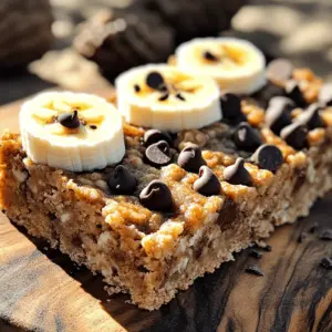 - 2 ripe bananas, mashed - 1 cup old-fashioned rolled oats - 1/2 cup almond butter (or any nut butter) - 1/4 cup honey or maple syrup - 1 tsp vanilla extract - 1/2 tsp baking powder - 1/2 tsp cinnamon - 1/4 tsp salt - 1/2 cup dark chocolate chips - Optional: 1/4 cup chopped walnuts or pecans When I make Chocolate Chip Banana Oatmeal Bars, I love using ripe bananas. They add natural sweetness and moisture. The bananas should be soft and spotty. This means they are perfect for mashing. Old-fashioned rolled oats give these bars a hearty texture. They also offer fiber, which is great for digestion. Nut butter, like almond butter, binds the bars together. You can also use peanut butter or cashew butter. Honey or maple syrup provides sweetness. Both options work well, so choose your favorite! I like to add a splash of vanilla extract for extra flavor. The dry ingredients help the bars rise and taste great. Baking powder adds fluffiness. Cinnamon gives a warm spice that pairs well with chocolate. A pinch of salt balances the sweetness. For a fun twist, I always add dark chocolate chips. They melt slightly during baking and create a rich, gooey texture. If you want a crunch, consider adding walnuts or pecans. They add a nice contrast to the soft bars. These ingredients combine to make delicious snacks. They are easy to prepare and fun to enjoy! - Preheat oven to 350°F (175°C). - Grease or line an 8x8-inch baking pan with parchment paper. - In a large bowl, combine the mashed bananas, almond butter, honey (or maple syrup), and vanilla extract. Mix until smooth. - Add the oats, baking powder, cinnamon, and salt to the banana mixture. Stir until well combined. - Fold in the dark chocolate chips and nuts, if using. Make sure they are evenly spread throughout the mixture. - Pour the mixture into the prepared baking pan and spread it out evenly with a spatula. - Bake in the preheated oven for 20-25 minutes, or until the edges turn golden brown. A toothpick inserted in the center should come out mostly clean. To know when the bars are done, look for golden edges. A toothpick inserted in the center should come out mostly clean. This means they are baked just right. Don't forget to let the bars cool for at least 10 minutes. This step is very important. Cooling helps the bars firm up, making them easier to cut. Pair chocolate chip banana oatmeal bars with a glass of almond milk. This drink enhances the flavors well. You can also serve them with hot coffee or tea. For garnishing, top the bars with fresh banana slices or extra chocolate chips. You can even add a sprinkle of nuts for a nice crunch. If you want a different nut butter, try peanut butter or cashew butter. Each type gives a unique flavor. For sweeteners, use agave syrup or coconut sugar instead of honey. These options can change the taste and make it more fun. {{image_2}} You can boost flavor by adding peanut butter. Peanut butter gives a rich taste. It also adds a creamy texture. Just swap half of the almond butter for peanut butter. You can also mix in dried fruits like cranberries or raisins. They add sweetness and chewiness. Try adding about 1/4 cup to the mix. This creates a fun twist on the classic bars. To make these bars gluten-free, use certified oats. Not all oats are gluten-free. Check the label to ensure they meet this standard. This way, everyone can enjoy these tasty treats. For a vegan option, swap honey for maple syrup. Use a nut butter without added sugar. This keeps the bars vegan but just as sweet and delicious. When serving these bars, think about the occasion. You can cut them into larger squares for a snack. For parties, slice them into smaller bite-sized pieces. You can also transform these bars into bite-sized snacks. Just cut them into smaller squares. This makes them perfect for kids or for sharing. To keep your chocolate chip banana oatmeal bars fresh, store them in an airtight container. This helps prevent moisture and keeps them soft. You can also wrap individual bars in plastic wrap. Place them in a cool, dry spot, like a kitchen cabinet. Avoid sunlight, as it can dry them out. You can freeze these bars for longer storage. Cut them into squares first. Place the squares in a single layer on a baking sheet. Freeze for about two hours. Once frozen, transfer the bars to a freezer bag or container. Label it with the date. To thaw, leave them out at room temperature for about an hour. You can also warm them in the microwave for a few seconds. When stored at room temperature, these bars last about four to five days. If you keep them in the fridge, they can last up to a week. Look for signs of spoilage, like mold or an off smell. If the bars feel dry or hard, it's time to toss them. Keeping an eye on freshness ensures you enjoy the best flavor and texture. These bars last for about 3 days at room temperature. Store them in an airtight container. If you keep them in the fridge, they can last up to a week. Always check for signs of spoilage, like a change in smell or texture. Yes, you can use unsweetened applesauce or pumpkin puree instead of bananas. These options add moisture and a slight sweetness. However, the flavor will change a bit. Choose what you enjoy most! These bars are quite healthy. They pack fiber from oats and nutrients from bananas. Each bar has around 150 calories. The dark chocolate adds a bit of sweetness and antioxidants. Enjoy them as a snack or breakfast! In this post, we explored a simple recipe for chocolate chip banana oatmeal bars. You learned about key ingredients and how to mix and bake them. I shared tips for baking and serving that enhance your treats. Variations show you can customize based on taste or diet. Proper storage helps keep your bars fresh. In summary, enjoy these healthy snacks anytime. With the right ingredients and steps, you can create something delicious and nourishing. Happy baking!
