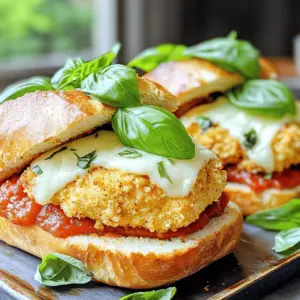 To make these tasty sandwiches, gather these main ingredients: - 2 boneless, skinless chicken breasts - 1 cup breadcrumbs (Italian style works best) - 1/2 cup grated Parmesan cheese - 1 teaspoon garlic powder - 1 teaspoon Italian seasoning - 1/2 teaspoon salt - 1/2 teaspoon black pepper - 1 cup marinara sauce (store-bought or homemade) - 1 cup shredded mozzarella cheese - 2 tablespoons olive oil These ingredients create a crispy and cheesy delight that you will love. For the bread, I suggest using: - Ciabatta - Brioche These types add a nice touch to the sandwich. They keep it soft yet sturdy enough to hold the filling. You can make your sandwich even better with these optional garnishes: - Fresh basil leaves Adding basil gives a fresh taste that brightens up the dish. It looks great, too! Enjoy your cooking adventure! To start, gather your ingredients. You will need: - 2 boneless, skinless chicken breasts - 1 cup breadcrumbs (preferably Italian style) - 1/2 cup grated Parmesan cheese - 1 teaspoon garlic powder - 1 teaspoon Italian seasoning - 1/2 teaspoon salt - 1/2 teaspoon black pepper - 1 cup marinara sauce - 1 cup shredded mozzarella cheese - 4 slices of sandwich bread (ciabatta or brioche is best) - 2 tablespoons olive oil - Fresh basil leaves for garnish (optional) Mix the breadcrumbs, Parmesan, garlic powder, Italian seasoning, salt, and pepper in a shallow dish. This blend will give the chicken a nice flavor. Next, preheat your air fryer to 375°F (190°C). While it heats, pat the chicken dry with paper towels. Brush both sides with olive oil. This helps the breading stick. Dredge each chicken breast in the breadcrumb mix. Press lightly so the coating sticks well. Place the chicken in the air fryer basket, making sure not to crowd them. You may need to do this in two batches. Air fry the chicken for 12-15 minutes. Flip them halfway through. The chicken should be golden brown and reach 165°F (74°C) inside. In the last 2 minutes, spoon marinara sauce over each breast. Add mozzarella cheese on top. Let it cook until the cheese melts. While the chicken cooks, toast your bread in the air fryer for about 2-3 minutes. You want it golden brown. Now, assemble your sandwiches. Place the cheesy chicken on the toasted bread. If you like, add fresh basil leaves for extra flavor. Close the sandwiches with the top slice of bread. Serve them hot for a tasty meal! To get crispy chicken, use Italian-style breadcrumbs. They add flavor and crunch. Make sure to coat the chicken well. Press the breadcrumbs into the chicken so they stick. Brush the chicken with olive oil before frying. This helps it brown nicely. Air frying at 375°F cooks the chicken evenly and keeps it juicy. Flip the chicken halfway to ensure both sides crisp up. For marinara sauce, you have options! You can choose store-bought or make your own. A good store-bought sauce can save time and still taste great. Look for sauces with simple ingredients. If making your own, use crushed tomatoes, garlic, and fresh herbs. This gives you control over the flavor. A rich sauce complements the crispy chicken perfectly. When it comes to cheese, mozzarella is a must. It melts beautifully and adds a creamy texture. You can also mix in Parmesan for added flavor. Fresh mozzarella gives a nice, gooey bite. If you want a sharper taste, try provolone or fontina cheese. These cheeses melt well and add depth to your sandwich. {{image_2}} You can change the bread for your Chicken Parmesan sandwich. Ciabatta and brioche are great options. They add soft texture and rich flavor. Try whole wheat for a healthier choice. Sourdough gives a nice tang. You can also use gluten-free bread if needed. Choose what you like best to make your sandwich special. Get creative with toppings on your sandwich. Fresh basil adds great flavor. Spinach or arugula gives a nice crunch. You can also add sliced tomatoes for freshness. If you want spice, try pickled jalapeños. Want a kick? Add a drizzle of hot sauce. These small changes can make a big impact. You can swap chicken for other proteins too. Turkey cutlets work well and stay juicy. For a lighter option, use thinly sliced eggplant. It gives a nice texture and flavor. You can even use shrimp for a seafood twist. Just adjust cooking times for different proteins. Enjoy experimenting with these fun swaps! Once you finish your meal, let the sandwiches cool down. Place them in an airtight container. They stay fresh in the fridge for up to three days. If you want to keep them longer, consider freezing. To reheat, use the air fryer for the best results. Preheat it to 350°F (175°C). Place the sandwich in the basket. Heat for about 5 to 7 minutes. This keeps the bread crispy and the chicken warm. You can also use a microwave, but the bread may get soggy. To freeze, wrap each sandwich tightly in plastic wrap. Then, place them in a freezer-safe bag. They can last up to three months in the freezer. When you're ready to eat, thaw them overnight in the fridge. Reheat in the air fryer as mentioned above. Enjoy a tasty meal anytime! You should cook Air Fryer Chicken Parmesan for 12-15 minutes. Flip the chicken halfway for even cooking. The chicken is done when it is golden brown and reaches an internal temperature of 165°F. Yes, you can use frozen chicken breasts! Just remember to thaw them first. Thawing helps the coating stick better. You can also cook them for a bit longer. Check if they reach 165°F before serving. Chicken Parmesan sandwiches go well with many sides. Here are a few ideas: - Salad: A fresh green salad balances the meal. - Fries: Crispy fries add crunch. - Pasta: Serve with a small pasta dish for a filling meal. - Veggies: Roasted vegetables are a healthy choice. Feel free to mix and match these sides to suit your taste! In this post, we covered how to make a tasty Chicken Parmesan sandwich. You learned about the key ingredients, including the best bread and optional garnishes. We shared step-by-step instructions for prepping and air frying the chicken, plus tips for a crispy finish. You also saw variations and storage tips for leftovers. I hope you feel ready to make this dish your own. Enjoy your cooking and savor every bite!
