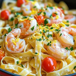 - 8 oz fettuccine or spaghetti - 1 lb large shrimp, peeled and deveined - 4 cups vegetable broth The main ingredients are simple and easy to find. The fettuccine or spaghetti forms the pasta base. Using large shrimp adds a nice bite. Vegetable broth gives depth to the dish. - 1 medium onion, finely chopped - 4 cloves garlic, minced - 1 lemon, zested and juiced Onions and garlic are key for flavor. They bring sweetness and aroma to the meal. The lemon zest and juice add brightness and a fresh taste. - 1 cup heavy cream - 1/2 cup grated Parmesan cheese - 2 tablespoons olive oil Heavy cream makes the pasta rich and smooth. Parmesan cheese gives a salty, nutty flavor. Olive oil helps in cooking and adds healthy fat. - 1 teaspoon red pepper flakes - Salt and pepper to taste - Fresh parsley for garnish Red pepper flakes bring heat. Adjust salt and pepper to fit your taste. Fresh parsley adds color and a fresh note to the dish. Gather all these ingredients to create a meal that is both easy and packed with flavor. - Heat 2 tablespoons of olive oil in a large pot over medium heat. - Add 1 medium onion, finely chopped. Sauté until it is translucent, about 3-4 minutes. - Next, stir in 4 cloves of minced garlic and 1 teaspoon of red pepper flakes if you want some heat. Sauté for another minute until fragrant. - Add 1 pound of peeled and deveined shrimp to the pot. Cook them until they turn pink, about 2-3 minutes. - Season the shrimp with salt and pepper to taste. This step enhances their flavor. - Pour in 4 cups of vegetable broth and bring it to a gentle boil. - Add 8 ounces of fettuccine. Cook according to the package instructions, stirring occasionally to keep it from sticking. - Once the pasta is al dente, reduce the heat. Stir in 1 cup of heavy cream, the zest of 1 lemon, the juice of the same lemon, and 1 cup of halved cherry tomatoes. - Let it simmer for 2-3 minutes until the sauce thickens slightly. - Remove from heat and stir in 1/2 cup of grated Parmesan cheese until it melts and becomes creamy. To cook perfect pasta, aim for al dente texture. This means the pasta should have a slight bite when you chew it. To get this right, follow the package instructions carefully. Start checking your pasta a minute or two before the time is up. Taste a piece to see if it’s ready. To avoid overcooking shrimp, cook them just until they turn pink. This usually takes about 2-3 minutes. If you cook them too long, they can become rubbery. Keep an eye on them, and remove them from the heat as soon as they’re done. To boost flavors, consider adding fresh herbs like basil or thyme. They can make a big difference. You can also use dried herbs, but fresh ones usually taste better. If using dried herbs, add them early in the cooking process for better flavor. You might also want to add a pinch of cayenne pepper or a squeeze of lemon juice for extra zing. Experiment with different spices to find what you like best. Pair this dish with a chilled white wine, like Sauvignon Blanc. It complements the lemon and shrimp well. For sides, a simple green salad or garlic bread works great. They add freshness and texture to your meal. When serving, garnish with fresh parsley on top. This adds a pop of color and a burst of flavor. A sprinkle of extra Parmesan can also make it look fancy and delicious. {{image_2}} You can make this dish even better by swapping some ingredients. If you want a lighter sauce, try using half-and-half instead of heavy cream. This keeps the creaminess but cuts down on calories. You can also use almond milk or coconut milk for a dairy-free option. For the pasta, you don’t have to stick to fettuccine or spaghetti. You can use penne, linguine, or even whole wheat pasta. Each choice brings a different texture and flavor to your dish. Adding vegetables can boost the taste and nutrition. Spinach works great; it wilts nicely and adds color. Asparagus gives a nice crunch and pairs well with shrimp. You can also add peas or bell peppers for more flavor. If you want to change the protein, chicken is a good choice. Just cook it until it’s no longer pink. Tofu is another great option for a vegetarian meal. It soaks up the creamy sauce and adds protein. You can adjust the flavor by adding more lemon juice or zest. If you love tanginess, go for it! This will brighten the dish and enhance the shrimp's taste. Experimenting with cheese can also change the flavor. While Parmesan is classic, try using feta or goat cheese for a unique twist. Each cheese brings its own character to this dish. To keep your One-Pot Creamy Lemon Garlic Shrimp Pasta fresh, store it in an airtight container. Place it in the fridge as soon as it cools down. This helps prevent bacteria growth. For freezing, use a freezer-safe container. Leave space at the top for expansion. The dish can freeze well, but avoid freezing for too long. When reheating, do it slowly to keep the shrimp tender. The microwave works, but use medium heat. Stir every minute to heat evenly. You can also use a skillet on low heat. Add a splash of broth or cream to keep it creamy. Stir gently until warm. In the fridge, this dish lasts about 3 to 4 days. Always check for signs of spoilage. If it smells off or has an unusual color, toss it. Fresh shrimp should smell like the sea, not fishy. Always trust your senses when it comes to food safety! If you don't want shrimp, try chicken or tofu. Both work well. You can also use mushrooms or zucchini for a veggie option. These choices bring their own flavors and add texture to your dish. Yes, you can prep some parts earlier. Cook the pasta and shrimp separately. Store them in the fridge. When you are ready to eat, combine them with the sauce in a pot. Heat gently until warm. To make this dish gluten-free, choose gluten-free pasta. Brands like brown rice or chickpea pasta work great. They cook differently, so check the package for cooking times. Yes, this dish is perfect for meal prep. Portion it into containers after cooking. When ready to eat, reheat in the microwave or on the stove. The sauce remains creamy and tasty when stored properly. This blog post covered a delicious shrimp pasta dish. We explored ingredients like shrimp, garlic, and cream. I shared steps to cook the pasta perfectly and tips for great flavor. You can also swap ingredients or add veggies for variety. For leftovers, I provided storage tips to keep your meal fresh. Overall, this dish is flexible and joyful to make. Enjoy experimenting with flavors to suit your taste!
