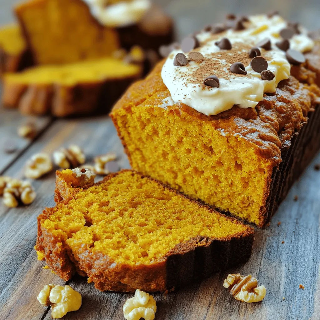 To make this tasty cake mix pumpkin bread, you will need: - 1 box yellow cake mix - 1 cup canned pumpkin puree - 1/2 cup vegetable oil - 3 large eggs - 1 teaspoon ground cinnamon - 1/2 teaspoon ground nutmeg - 1/4 teaspoon ground ginger - 1/4 teaspoon salt These ingredients create a moist, flavorful bread that everyone will love. You can add some fun extras to your bread: - 1/2 cup chopped walnuts or pecans - 1/2 cup chocolate chips These add-ins give your bread a nice crunch or sweetness. Feel free to mix and match based on your taste. To make this recipe easy, gather these tools: - A large mixing bowl - A hand mixer or whisk - A 9x5-inch loaf pan - A spatula - A wire rack Having these tools ready will help you whip up this bread in no time! Start by preheating your oven to 350°F (175°C). This is key for even baking. While the oven heats, grease a 9x5-inch loaf pan. You can use cooking spray or butter. Greasing helps the bread come out easily after baking. In a large mixing bowl, combine the yellow cake mix and one cup of canned pumpkin puree. Add half a cup of vegetable oil and three large eggs. Mix everything well with a hand mixer or a whisk. You want it smooth and creamy. Next, add one teaspoon of ground cinnamon, half a teaspoon of ground nutmeg, a quarter teaspoon of ground ginger, and a quarter teaspoon of salt. Stir until the spices blend in well. This gives your bread a warm flavor. If you like, fold in half a cup of chopped walnuts or pecans and half a cup of chocolate chips. These add texture and sweetness. Pour the batter into the greased loaf pan. Smooth the top with a spatula. Now, it’s time to bake! Place the pan in your preheated oven. Bake for 50 to 60 minutes. Check for doneness with a toothpick. If it comes out clean, your bread is ready! Once baked, remove the bread from the oven. Let it cool in the pan for about 10 minutes. Then, transfer it to a wire rack to cool completely. This cooling step is important for the best texture. To make your cake mix pumpkin bread even better, try adding spices. You can add more cinnamon for warmth. Also, a pinch of allspice gives it a nice kick. If you love sweetness, toss in some chocolate chips. They melt and create a gooey center. For a nutty flavor, use walnuts or pecans. They add crunch and richness to each bite. One common mistake is overmixing the batter. It can make the bread tough. Mix just until the ingredients combine. Also, don't skip the cooling step. Letting it cool in the pan for ten minutes helps keep it moist. If you cut it too soon, it may fall apart. Lastly, check your oven's temperature. An oven that is too hot can burn the bread outside and leave it raw inside. If you want to cool your bread faster, place it in a drafty area. This helps cool it evenly. A wire rack is best for cooling. It allows air to circulate all around. If you don’t have a wire rack, use a plate. Just place the bread on it to cool. Avoid covering the bread while it cools. Covering traps steam and can make the bread soggy. {{image_2}} You can make this pumpkin bread gluten-free. Use a gluten-free cake mix. Many brands offer great options. Just check the box for the right measurements. Follow the same steps in the recipe. Your bread will still taste amazing! To change the flavor, you can add fun extras. Dried fruits like raisins or cranberries work well. They add sweetness and chewiness. You can also mix in spices for more depth. Try adding more cinnamon, cloves, or allspice. These flavors pair perfectly with pumpkin. If you want smaller portions, make mini loaves or muffins. Use a mini loaf pan or a muffin tin. Adjust the baking time to about 20-25 minutes for muffins. Keep an eye on them. A toothpick should come out clean when done. These bites are perfect for snacks or gifts! To keep your pumpkin bread fresh, store it properly. First, let the bread cool completely. Wrap it tightly in plastic wrap or aluminum foil. This keeps moisture in and air out. You can also place it in an airtight container. Store it at room temperature for up to three days. If you want it to last longer, consider freezing it. Freezing pumpkin bread is simple. After it cools, wrap it in plastic wrap. Then, wrap it again in aluminum foil. This double wrapping prevents freezer burn. Label the package with the date. You can freeze it for up to three months. When you're ready to eat it, just remove it from the freezer. Let it thaw at room temperature for a few hours. Reheating pumpkin bread is easy. Preheat your oven to 350°F. Unwrap the bread and place it on a baking sheet. Heat for about 10-15 minutes. You can also slice the bread and microwave it. Heat each slice for 10-15 seconds. Enjoy the warm, fresh taste! Yes, you can use other flavors! A spice cake mix works well for this recipe. Chocolate cake mix adds a sweet twist. You can even try a vanilla mix for a lighter taste. Each mix will change the flavor, but they all work great with pumpkin. To check if your pumpkin bread is done, use a toothpick. Insert it into the center of the loaf. If it comes out clean, your bread is ready. If it has batter on it, bake for a few more minutes. The bread should also spring back when touched. Yes, you can make it vegan! Replace the eggs with flax eggs or applesauce. Use vegetable oil or another plant-based oil. Make sure to choose a vegan cake mix. With these swaps, you can enjoy delicious pumpkin bread that fits a vegan diet. This guide covered all you need for perfect pumpkin bread. We discussed key ingredients, tools, and step-by-step instructions. I shared tips to enhance flavor and avoid common mistakes. You also learned about variations, storage, and frequently asked questions. Baking can be fun and rewarding. With this knowledge, you can make tasty pumpkin bread, impressing friends and family. Enjoy your baking journey!