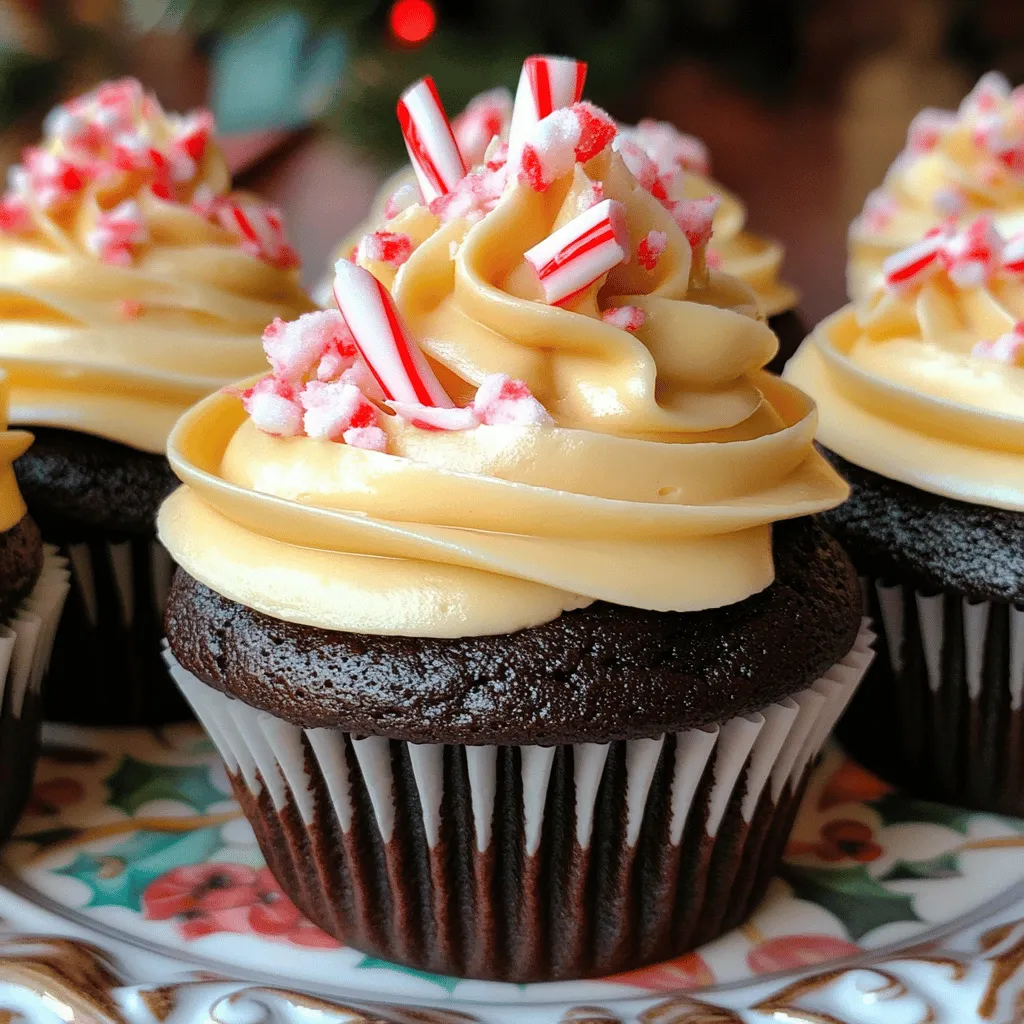To make these delightful cupcakes, gather these key ingredients: - 1 ¾ cups all-purpose flour - ¾ cup unsweetened cocoa powder - 2 cups granulated sugar - 1 ½ teaspoons baking powder - 1 ½ teaspoons baking soda - 1 teaspoon salt - 2 large eggs - 1 cup whole milk - ½ cup vegetable oil - 2 teaspoons vanilla extract - 1 cup boiling water - 1 teaspoon peppermint extract - 1 cup chocolate chips (semi-sweet or dark) These ingredients work together to create a rich chocolate base that melts in your mouth. Peppermint extract is the star here, adding a fresh touch. It brings the holiday spirit right into each bite. The chocolate chips offer a nice texture and extra chocolatey goodness. Using high-quality cocoa powder also enhances the flavor. For the perfect finish, consider garnishing with: - 12 crushed candy canes - Fluffy vanilla or peppermint buttercream The crushed candy canes not only look pretty but also add a nice crunch. You can use a piping bag for a fancy frosting swirl. This makes your cupcakes look bakery-style and festive! Start by preheating your oven to 350°F (175°C). This step is key for even baking. Line a cupcake pan with paper liners. This keeps your cupcakes from sticking and makes cleanup easy. Gather all your ingredients. You need all-purpose flour, cocoa powder, sugar, baking powder, baking soda, salt, eggs, whole milk, vegetable oil, vanilla extract, boiling water, peppermint extract, chocolate chips, and crushed candy canes. Measure each ingredient carefully. Accurate measurements help ensure perfect cupcakes. In a large bowl, combine the flour, cocoa powder, sugar, baking powder, baking soda, and salt. Use a sifter to mix them well. This adds air and makes your cupcakes light. Next, add the eggs, milk, oil, and vanilla extract. Beat the mixture on medium speed for about 2 minutes. It should be smooth and creamy. Slowly mix in the boiling water. The batter will be thin, but that’s okay! Stir in the peppermint extract and chocolate chips. Now, fill the cupcake liners about two-thirds full. Bake for 18 to 20 minutes. Check with a toothpick. If it comes out clean, they are done! Once baked, let the cupcakes cool in the pan for 10 minutes. Then, transfer them to a wire rack to cool completely. This helps them set and prevents sogginess. For decoration, use a piping bag to swirl frosting on top. You can use vanilla or peppermint buttercream for a festive touch. Finally, sprinkle each cupcake with crushed candy canes. This adds a fun crunch and a pop of color. Serve them on a decorative platter for a beautiful display. Enjoy your bakery-style peppermint chocolate cupcakes! To make your cupcakes moist, start with fresh ingredients. Use room temperature eggs and milk. This helps the batter mix better and rise properly. Adding boiling water to the batter makes it very thin. This is key to getting that moist texture. Don't overmix your batter; mix just until combined. Overmixing can lead to dense cupcakes. Finally, check your cupcakes a minute or two early. Ovens can vary, and you don’t want dry cupcakes. For a nice look, use a piping bag to frost your cupcakes. Start from the center and swirl your way out. This gives a beautiful and even finish. If you want extra style, add a second layer of frosting. Use a different color or flavor for contrast. Always make sure your cupcakes are cool before frosting. Warm cupcakes can melt your frosting and make a mess. Finish with crushed candy canes on top for a festive look. You can switch things up by trying different extracts. Instead of peppermint, use orange or almond for a new flavor twist. You can also add spices like cinnamon or nutmeg to the batter. For a richer taste, swap some of the cocoa powder for espresso powder. Adding crushed cookies can give a fun texture. Just remember, keep the balance right so the cupcakes don’t get too heavy. {{image_2}} You can make these cupcakes vegan by swapping eggs for flax eggs. To do this, mix 1 tablespoon of ground flaxseed with 3 tablespoons of water for each egg. For dairy-free options, use almond milk instead of whole milk. You may also choose coconut oil in place of vegetable oil. If you need gluten-free cupcakes, try a gluten-free flour blend. These swaps keep the taste great while meeting your dietary needs. For the holidays, consider adding some festive twists. You can mix in pumpkin spice for a fall vibe. Try using orange zest with chocolate for a fun mix. For a winter treat, add a dash of cinnamon to your batter. You can also switch out the peppermint extract for orange or almond extract. Top the cupcakes with themed sprinkles or colored frosting for a festive look. Make your cupcakes stand out with fun decorations! Use a piping bag to frost them with fluffy vanilla or peppermint buttercream. Create swirls or rosettes for a professional touch. After frosting, sprinkle crushed candy canes on top for a pop of color and crunch. For added flair, place festive cupcake toppers or edible glitter on each one. Serve on a decorative platter to make them shine at your holiday table. To keep your peppermint chocolate cupcakes fresh, use an airtight container. Place the cupcakes inside once they cool completely. This will prevent them from drying out. If you add frosting, wait for it to set before sealing. Cupcakes taste best when fresh, but they can last up to four days at room temperature. Freezing is a great way to save your cupcakes for later. First, let them cool down. Next, wrap each cupcake in plastic wrap. This helps avoid freezer burn. Place the wrapped cupcakes in a zip-top bag. They can stay fresh in the freezer for up to three months. When ready to eat, thaw them in the fridge overnight. Cupcakes can stay fresh for a good amount of time. At room temperature, they last about four days. In the fridge, they may last a week. If frozen, they can keep for three months. Always check for any signs of spoilage before serving. Fresh cupcakes taste best! To boost the chocolate flavor, add more cocoa powder. You can use up to 1 cup of cocoa powder for a richer taste. Another option is to mix in extra chocolate chips. Try using dark chocolate chips for a bolder flavor. You could also melt some chocolate and fold it into the batter. This will give your cupcakes a deep chocolatey taste that all chocolate lovers will enjoy. Yes, you can use many types of frosting! A classic chocolate frosting works well. You could also try a cream cheese frosting for a tangy twist. If you want something lighter, go for whipped cream. Just remember to keep the peppermint flavor in mind. Adding peppermint to any frosting will keep that festive spirit alive. If you don’t have peppermint extract, try using mint extract. It provides a similar taste but can be stronger, so use less. You could also use vanilla extract for a different flavor. Just note that it won’t have the minty taste. If you want a fresh mint flavor, finely chop fresh mint leaves and mix them in. This option will give your cupcakes a unique twist! You learned the key ingredients and steps to bake perfect cupcakes. The tips shared help to keep them moist and tasty. Variations let you explore fun and festive flavors. Remember to store your cupcakes right, so they stay fresh longer. Now, you can impress anyone with your baking skills. Enjoy making these treats for yourself and others!