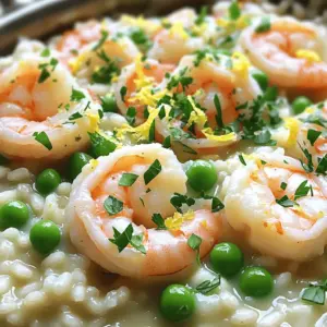 To make this creamy lemon shrimp risotto, gather these simple ingredients: - 1 cup Arborio rice - 4 cups low-sodium chicken broth - 1 pound shrimp, peeled and deveined - 1 medium onion, finely chopped - 2 cloves garlic, minced - 1 cup frozen peas - 1 tablespoon olive oil - 1 tablespoon unsalted butter - 1/2 cup grated Parmesan cheese - Zest of 1 lemon - 2 tablespoons lemon juice - Salt and fresh cracked black pepper to taste - Fresh parsley, chopped (for garnish) You can swap some ingredients if needed. For a vegetarian dish, use vegetable broth instead of chicken broth. For a dairy-free option, skip the Parmesan cheese or use a dairy-free alternative. If you don't have Arborio rice, you can try short-grain rice. However, Arborio rice gives that creamy texture risotto is famous for. If you can't find fresh shrimp, use frozen shrimp. Just make sure they are peeled and deveined. When picking shrimp, look for these signs of freshness: - Color: Fresh shrimp should have a shiny, translucent look. - Smell: They should have a mild sea smell, not a strong fishy odor. - Texture: The shrimp should feel firm and springy to the touch. - Shell: The shells should be clean and intact, with no black spots or discoloration. Always buy shrimp from a reliable source. If possible, ask about where they come from. Fresh, sustainable shrimp will always taste better and support better fishing practices. To make this creamy lemon shrimp risotto, follow these clear steps: 1. Heat the olive oil in a large pot on medium heat. Add the chopped onion. Cook for 3-4 minutes until it turns soft. 2. Next, add the minced garlic. Cook for another minute. This step brings out the garlic's aroma. 3. Stir in the Arborio rice. Toast the rice for 1-2 minutes while stirring. This helps the rice absorb flavors. 4. Pour in the chicken broth. Bring it to a soft simmer. Lower the heat and cover the pot. Cook for 18-20 minutes. Stir now and then until the rice is creamy and slightly firm. 5. While the rice cooks, melt the butter in a separate pan over medium heat. Add the shrimp. Season with salt and pepper. Cook for 5-6 minutes. The shrimp should turn pink and opaque. 6. Once the rice is done, fold in the peas, cooked shrimp, lemon zest, and lemon juice. Stir in the grated Parmesan cheese until it blends in. Taste and adjust the salt and pepper. 7. Serve right away, topped with fresh parsley. - Use low-sodium broth for better control over salt levels. - Stir the risotto often. This action releases starch and adds creaminess. - Add liquid slowly. Gradually pour the broth to keep the rice cooking evenly. - Taste the rice near the end. You want it creamy but still with a slight bite. - Avoid cooking on high heat. This can burn the rice and make it sticky. - Don’t skip the toasting step. It enhances the flavor and texture of the rice. - Forgetting to stir can lead to uneven cooking. Keep that spoon moving! - Adding too much broth at once can make the risotto too watery. - Resist the urge to rush the process. Good risotto takes time and care. By following these steps and tips, you’ll create a delicious creamy lemon shrimp risotto. Enjoy the process and the tasty results! To make your risotto shine, focus on fresh ingredients. Fresh lemon zest and juice give a bright taste. You can also add herbs like thyme or basil. These herbs enhance the dish without overpowering it. For a richer flavor, try adding some white wine when cooking the rice. The wine adds depth and pairs well with shrimp. The key to creamy risotto is patience. Stir the rice often as it cooks. This helps release starch and creates a creamy texture. Start with medium heat, then lower it once you add the broth. Always use warm broth; this keeps the cooking process smooth. If the risotto seems dry, add more broth slowly. It’s better to add little at a time. Using the right tools makes cooking easier. A large pot or deep skillet is best for this recipe. A wooden spoon is perfect for stirring the rice. A ladle helps when adding broth. Don’t forget a zester for the lemon. A good knife and cutting board make chopping easy. Having these tools ready will ensure your cooking goes smoothly. {{image_2}} You can easily swap shrimp for chicken or tofu. If you choose chicken, use bite-sized pieces. Sauté them until golden brown before adding the rice. For tofu, use firm or extra-firm varieties. Cut them into cubes and sauté until crispy. Both options will add a new twist to your risotto. To make a vegetarian version, simply leave out the shrimp. Use vegetable broth instead of chicken broth. You can add more veggies, like mushrooms or spinach. These will enhance the flavor and texture of your dish. Don't forget to keep the lemon zest and juice for that fresh taste. Seasonal veggies can change the flavor profile of your risotto. In spring, add fresh asparagus or peas. In summer, try zucchini or bell peppers. In fall, consider butternut squash or mushrooms. Fresh herbs like basil, thyme, or dill can also brighten the dish. Just stir them in at the end for a fresh burst of flavor. To keep your creamy lemon shrimp risotto fresh, let it cool first. Once cool, place it in an airtight container. This helps keep the flavors and texture intact. Store it in the fridge for up to three days. If you plan to eat it later, avoid adding the shrimp right away. This way, the shrimp stays tender and juicy. When it’s time to enjoy your leftovers, reheat them gently. You can use a pot over low heat. Add a splash of chicken broth or water to keep it creamy. Stir often to avoid sticking. You can also use a microwave. Heat in short bursts, stirring in between. This ensures even warming. You can freeze risotto, but keep in mind it changes texture. To freeze, follow these steps: - Cool it completely. - Place it in a freezer-safe container. - Label it with the date. - Use within three months for the best flavor. To reheat frozen risotto, thaw it overnight in the fridge. Warm it slowly in a pot, adding broth as needed to regain creaminess. Remember, shrimp does not freeze well, so consider adding it fresh when you reheat. Risotto is a creamy rice dish from Italy. It uses a special rice called Arborio. This rice has a high starch content, which gives risotto its creamy texture. You cook risotto slowly by adding broth bit by bit. This method lets the rice absorb flavors. The result is a rich and comforting meal. You can make risotto ahead, but it’s best fresh. If you want to prepare it early, cook it until just al dente. Let it cool, then store it in the fridge. When ready to eat, warm it gently with a bit of broth. This helps keep it from drying out. To avoid mushy risotto, follow a few tips. First, use Arborio rice for the best texture. Stir the rice gently while cooking, but don’t overdo it. Add broth gradually and let each bit absorb before adding more. This method keeps the grains separate and firm. You can try other rice types, but results may vary. Arborio is best for creamy risotto. If you use long-grain rice, it may not get as creamy. Short-grain rice can work, but keep an eye on cooking time. Each type of rice has its own cooking needs. In this post, we explored ingredients, cooking steps, and useful tips for making risotto. You learned about the best shrimp options, ingredient swaps, and how to achieve creamy texture. Avoid common mistakes by following the tips shared. Don't forget to consider variations and storage methods for leftovers. Risotto is a flexible dish that invites creativity. With the right tools and techniques, you can make it perfectly every time. Enjoy your cooking journey!