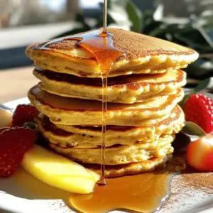 - 1 cup cottage cheese - 1/2 cup rolled oats - 2 large eggs - 1/4 cup unsweetened almond milk The main ingredients in these pancakes are simple and nutritious. Cottage cheese brings protein and creaminess. Rolled oats add fiber and texture. Eggs bind everything together while adding more protein. Almond milk keeps the batter light and fluffy. - 1 teaspoon vanilla extract - 1 teaspoon ground nutmeg - 1/2 teaspoon ground cinnamon - 1 tablespoon maple syrup (optional, for sweetness) For flavor, I love using vanilla extract, nutmeg, and cinnamon. These spices create a festive taste. Maple syrup is optional but adds a touch of sweetness. You can adjust these spices to your liking. - 1 teaspoon baking powder - Pinch of salt - Olive oil or cooking spray (for frying) Baking powder helps the pancakes rise, making them fluffy. A pinch of salt enhances all the flavors. Use olive oil or cooking spray to prevent sticking while cooking. This step is key to perfect pancakes. These ingredients work together to create high-protein eggnog cottage cheese pancakes. They are not only tasty but also packed with nutrients. To start, you need to blend the ingredients. First, grab your blender or food processor. Add these items: - 1 cup cottage cheese - 1/2 cup rolled oats - 2 large eggs - 1/4 cup unsweetened almond milk - 1 teaspoon vanilla extract - 1 teaspoon ground nutmeg - 1/2 teaspoon ground cinnamon - 1 tablespoon maple syrup (optional) - 1 teaspoon baking powder - Pinch of salt Blend everything until it is smooth. If needed, stop to scrape down the sides. This ensures all the ingredients mix well. Next, check the consistency. The batter should be thick but pourable. If it feels too thick, add a bit more almond milk. This will help your pancakes cook evenly. Now, it’s time to cook the pancakes. Preheat your skillet over medium heat. Use a non-stick skillet or griddle for best results. Lightly grease it with olive oil or cooking spray. Once the skillet is hot, ladle about 1/4 cup of batter for each pancake. Cook them until bubbles form on the top, about 2-3 minutes. This shows they are ready to flip. Carefully flip the pancakes and cook for another 2-3 minutes. You want them golden brown and cooked through. If they are too dark, lower the heat. Repeat this process with the rest of the batter, greasing the skillet as needed. For toppings, you have many choices! Try fresh fruit like berries or sliced bananas. You could also drizzle extra maple syrup on top. A dusting of powdered sugar can add sweetness and a festive look. For plating, stack the pancakes high on your plate. Drizzle with maple syrup and sprinkle some nutmeg or cinnamon on top. This gives a lovely touch and makes your pancakes picture-perfect! To make great pancakes, focus on batter consistency. The batter should be thick but pourable. If it is too thick, add a little more almond milk. If it is too thin, add a bit of rolled oats. Heat management is also key. Preheat your skillet on medium heat. If the pan is too hot, the pancakes may burn. If it is too cool, they will not cook properly. Look for bubbles on the pancake surface. This tells you when to flip them. You can add fun flavors to your pancakes. Pumpkin spice gives a holiday taste. Chocolate chips add sweetness and richness. Both options make your pancakes special. For toppings, think beyond syrup. Fresh fruit like berries or bananas adds color and taste. Greek yogurt or nut butter can give healthy protein. Dusting with powdered sugar can make them look fancy and festive. {{image_2}} You can make these pancakes fit your needs. If you want gluten-free pancakes, use gluten-free oats. They work just as well. You can also swap out regular cottage cheese for lactose-free cottage cheese. This keeps the flavor while being kind to your stomach. For a vegan option, replace eggs with flaxseed meal. Mix one tablespoon of flaxseed meal with three tablespoons of water. Let it sit for a few minutes until it thickens. You can also use plant-based yogurt instead of cottage cheese. This keeps your pancakes creamy and delicious. Want to switch up the taste? Try adding seasonal spices. A pinch of ginger or cloves adds warmth. These spices make your pancakes feel cozy and festive. You can also add a splash of vanilla extract for extra flavor. Fruits can make your pancakes pop with freshness. Mix in blueberries, bananas, or diced apples into the batter. They add sweetness and nutrition. You can also top your pancakes with fresh fruit for a burst of color and taste. To store leftover pancakes, let them cool first. Place them in an airtight container. They can last in the fridge for about three days. When you want to eat them again, reheat them in a skillet over low heat. This keeps them warm without drying them out. You can also use a microwave for quick reheating. Just be sure not to overheat them. A minute or two should work well. If you want to freeze your pancakes, stack them with a piece of parchment paper between each. This prevents sticking. Place the stack in a freezer-safe bag or container. They can last for up to three months in the freezer. When you're ready to eat, take out the pancakes and thaw them in the fridge overnight. For best results, reheat them in a skillet or toaster. This way, they’ll stay fluffy and delicious. Yes, you can. Greek yogurt is a great choice. It has a similar texture and is high in protein. You can also try ricotta cheese. It gives a creamy feel and works well in pancakes. You have a few options. You can use ripe bananas. They add natural sweetness without sugar. Applesauce is another option. It keeps the pancakes moist and adds flavor. You can also try pureed dates for a rich taste. These pancakes pair well with fresh fruit, like berries or sliced bananas. You can add a dollop of yogurt on top for extra creaminess. A sprinkle of nuts adds a nice crunch. For a balanced meal, serve with scrambled eggs or turkey bacon. This blog post covered how to make high-protein pancakes using simple ingredients. We discussed key items like cottage cheese and rolled oats, then explored flavors like vanilla and spices. I shared steps for blending, cooking, and serving, along with tips for perfecting the pancakes. In closing, these pancakes are easy to customize and enjoyable for any meal. Try different flavors to find your favorite. Whether you are looking for a quick breakfast or a fun treat, these pancakes fit the bill. Enjoy your cooking!