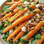 - 1 cup farro - 4 large carrots, peeled and cut into sticks - 3 tablespoons olive oil, divided - 2 tablespoons pure maple syrup - 1 teaspoon ground cinnamon - Salt and pepper to taste - 1 cup baby spinach - 1/2 cup feta cheese, crumbled - 1/4 cup walnuts, roughly chopped - 1/4 cup dried cranberries - 2 tablespoons apple cider vinegar - Fresh parsley, chopped for garnish - Edible flowers for garnish - Lemon zest for brightness - Chopped green onions for a fresh kick - Sliced almonds for extra crunch - Farro: This grain is full of fiber and helps with digestion. - Carrots: They are rich in beta-carotene, which is good for your eyes. - Olive oil: A healthy fat that can lower heart disease risk. - Maple syrup: Offers a natural sweetness and contains antioxidants. - Cinnamon: Helps control blood sugar and adds a warm flavor. - Baby spinach: Packed with vitamins A and C, it boosts your immune system. - Feta cheese: Adds protein and calcium for strong bones. - Walnuts: These nuts provide omega-3 fatty acids, great for heart health. - Dried cranberries: They are high in antioxidants and add a sweet-tart flavor. - Apple cider vinegar: Can aid digestion and add tang to the salad. - Parsley: This herb is full of vitamins and adds a fresh taste. To start, I prepare the farro. First, I bring 4 cups of water to a boil in a medium pot. Once the water is boiling, I add 1 cup of farro and a pinch of salt. Then, I reduce the heat to low and let it simmer. I cook the farro for about 30 minutes. It should become tender but still have a nice bite. When it’s ready, I drain it and set it aside. This step forms the hearty base of our salad. Next, I turn my attention to the carrots. I preheat the oven to 400°F (200°C). On a baking sheet, I toss 4 large peeled and cut carrot sticks with 2 tablespoons of olive oil. I also add 2 tablespoons of pure maple syrup, 1 teaspoon of ground cinnamon, and a pinch of salt and pepper. I make sure each carrot stick is well coated. Then, I spread them out evenly on the baking sheet. I roast the carrots for 25-30 minutes. Halfway through, I stir them to ensure even cooking. They should come out tender and caramelized, bringing a sweet flavor to the dish. Now it’s time to bring it all together. In a large bowl, I mix the cooked farro with the roasted carrots. Next, I add 1 cup of baby spinach for freshness, followed by 1/2 cup of crumbled feta cheese for creaminess. To add crunch, I toss in 1/4 cup of roughly chopped walnuts. Finally, I include 1/4 cup of dried cranberries for a sweet touch. In a small bowl, I whisk the remaining 1 tablespoon of olive oil with 2 tablespoons of apple cider vinegar. I drizzle this over the salad and toss everything gently. I taste it and adjust the seasoning if needed. Before serving, I garnish with chopped parsley for a pop of color. Roasting carrots brings out their natural sweetness. Start with fresh, firm carrots. Peel and cut them into sticks for even cooking. Toss them in olive oil, maple syrup, cinnamon, salt, and pepper. This mix adds flavor and helps with caramelization. Spread them evenly on a baking sheet. Roast at 400°F for 25-30 minutes. Stir halfway to ensure even cooking. Look for a nice golden color. They should be tender but not mushy. You can swap ingredients based on your taste or what you have. If you don't have farro, use quinoa or barley instead. For a vegan option, replace feta with avocado or tofu. Want to skip walnuts? Try pecans or sunflower seeds for crunch. For a different sweetness, honey works well instead of maple syrup. You can also use any leafy green if baby spinach is not available. Serve your salad in a large, shallow bowl. This makes it easy to share and looks great. Arrange the roasted carrots on top for a colorful display. Fresh herbs like parsley add a nice touch. For extra flair, use edible flowers. They make your salad pop with color. Pair the salad with grilled chicken or fish for a full meal. Enjoy this fresh and vibrant dish at any gathering! {{image_2}} You can easily make this salad vegetarian or vegan. To keep it vegetarian, just use feta cheese. For a vegan option, replace the feta with avocado or a nut-based cheese. Both choices add creaminess and flavor. If you want to enhance the taste, try adding nutritional yeast for a cheesy flavor without dairy. This salad shines with seasonal vegetables. In spring, add fresh peas or radishes for a crisp bite. Summer versions can include cherry tomatoes or zucchini. In fall, try roasted sweet potatoes or butternut squash. Each vegetable brings its own taste and texture, keeping the salad exciting all year round. For a protein boost, consider chickpeas or grilled chicken. Chickpeas add a hearty texture and are great for plant-based diets. Simply toss a cup of drained chickpeas into the salad. If you prefer chicken, grill or roast it first. Slice it and mix it in before serving. Both options make the salad more filling and satisfying. Store any leftover salad in an airtight container. Keep it in the fridge for up to three days. This way, the flavors stay fresh. If you have extra roasted carrots, store them separately. They can lose their crispness in the salad. I don’t recommend freezing the salad. The textures can change when thawed. However, you can freeze the roasted carrots. Place them in a freezer-safe bag. When you’re ready to eat, let them thaw in the fridge. Reheat them in the oven at 350°F (175°C) for about 10 minutes. To keep your ingredients fresh, store the farro in a cool, dry place. Cooked farro should be in the fridge and eaten within five days. For fresh spinach, keep it in a bag with a paper towel to absorb moisture. This keeps it crisp. Feta cheese lasts longer when covered and stored in its brine. Farro is an ancient grain. It has a nutty flavor and chewy texture. To prepare it, start by rinsing 1 cup of farro under cold water. In a pot, bring 4 cups of water to a boil. Add a pinch of salt and the farro. Lower the heat and let it simmer for about 30 minutes. When done, drain the water and set the farro aside. It will add a hearty base to your salad. Yes, you can prepare the salad in advance. Cook the farro and roast the carrots ahead of time. Store them separately in the fridge. When ready to serve, mix the ingredients together. This salad tastes great chilled or at room temperature. Just add the dressing right before serving for the best flavor. This salad pairs well with many dishes. Try serving it with grilled chicken or fish for protein. It also complements roasted vegetables nicely. A light soup or a fresh bread makes a great side. You can enjoy this salad on its own too. The flavors are bright and satisfying, making it perfect for any meal! This post covered everything you need to make a tasty farro salad. We looked at the key ingredients and their benefits. I shared easy step-by-step instructions for preparation. You learned tips for roasting carrots and presenting your dish nicely. We also explored variations, including vegan options and how to add protein. Lastly, I provided storage tips to keep leftovers fresh. By following these steps, you can enjoy a healthy and delicious meal. Happy cooking!