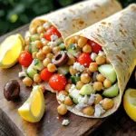 - 1 can (15 oz) chickpeas, rinsed and drained - 1 cup cherry tomatoes, halved - 1 cucumber, diced - ½ red onion, finely chopped - ½ cup kalamata olives, pitted and sliced - ½ cup feta cheese, crumbled - 2 tablespoons fresh parsley, chopped - 2 tablespoons olive oil - 1 tablespoon lemon juice - 1 teaspoon dried oregano - Salt and pepper to taste - 4 large whole wheat tortillas or wraps The main ingredients in this salad are chickpeas, veggies, and feta cheese. Chickpeas bring a nice texture and protein. Fresh veggies like tomatoes and cucumbers add crunch and flavor. Feta gives a salty touch that makes it special. You can add more ingredients to boost flavor: - Avocado for creaminess - Bell peppers for sweetness - Spinach for added greens - Red wine vinegar for a tangy kick These extras can change the taste and make it your own. Try mixing them in to see what you like best. - Calories: 320 - Protein: 12g - Carbohydrates: 40g - Fiber: 10g - Fat: 15g This salad wrap is not just tasty. It's also healthy! You get a good amount of protein and fiber. The healthy fats come from olive oil and feta. Enjoying this meal can help you stay full and satisfied. To make the chickpea salad, start by gathering your ingredients. You will need: - 1 can (15 oz) chickpeas, rinsed and drained - 1 cup cherry tomatoes, halved - 1 cucumber, diced - ½ red onion, finely chopped - ½ cup kalamata olives, pitted and sliced - ½ cup feta cheese, crumbled - 2 tablespoons fresh parsley, chopped In a large bowl, mix the chickpeas, cherry tomatoes, cucumber, red onion, kalamata olives, feta cheese, and parsley. You want to make sure everything is combined well, so the flavors mix. Next, grab a small bowl for the dressing. Whisk together: - 2 tablespoons olive oil - 1 tablespoon lemon juice - 1 teaspoon dried oregano - Salt and pepper to taste Pour this dressing over your chickpea mixture. Gently toss everything until it’s well-coated. This step is key for flavor. Now, let’s put together the wraps. Take a whole wheat tortilla and lay it flat on a clean surface. Spoon a generous amount of the chickpea salad mixture onto the center of the tortilla. Be careful not to overfill. If you add too much, it will be hard to roll. Next, fold in the sides of the tortilla. This keeps the filling inside as you roll. Start from the bottom and roll it up tightly. Repeat this for the remaining tortillas. Once you finish rolling, cut each wrap in half diagonally for easy eating. Rolling the wraps takes practice. Here are some tips to help you: - Use a large tortilla. A bigger surface makes rolling easier. - Don’t overstuff. Less filling means a tighter roll. - Tuck in the sides as you roll. This helps keep everything secure. - If you struggle, try wrapping it like a burrito. This method can help. These tips will make your wraps look neat and tasty. Enjoy your delicious Mediterranean Chickpea Salad Wraps! You can make these wraps your own. Start by adding some fresh veggies. Try bell peppers or spinach for extra crunch. You can also swap out the feta cheese. Use goat cheese or leave it out for a vegan option. If you want more protein, add grilled chicken or tofu. For spice lovers, include jalapeños or a dash of hot sauce. Get creative with herbs too. Basil or mint can add a fresh twist to your wraps. Making these wraps ahead of time is easy and smart. Prep the salad mixture in advance. Store it in the fridge for up to two days. Keep the salad and wraps separate. This way, the tortillas stay fresh and don’t get soggy. When you are ready to eat, assemble them quickly. You can also pack them for lunch or a picnic. Just wrap them tightly in foil or parchment paper. Serve your wraps with a side of hummus. It adds a tasty dip that complements the salad. You can also pair them with a light soup, like tomato or lentil. For drinks, try iced tea or sparkling water with lemon. If you want a sweet touch, fresh fruit salad makes a great side. Arrange everything nicely on a wooden board for a fun presentation. Don't forget a sprinkle of feta cheese on top for style! {{image_2}} To make a vegan version of these wraps, simply skip the feta cheese. You can replace it with vegan cheese or nutritional yeast for added flavor. The chickpeas, fresh veggies, and olives bring a lot of taste. You won't miss the cheese at all. Just follow the same steps in the recipe. This keeps it fresh and tasty while being fully plant-based. If you like spice, add some heat! Mix in diced jalapeños or a splash of hot sauce to the chickpea salad. You can also add a pinch of cayenne pepper when mixing the dressing. This gives you that extra kick. Spice lovers will enjoy this twist. Just remember to taste as you go to balance the flavors. For a gluten-free option, swap the whole wheat tortillas for gluten-free wraps. Rice paper or lettuce leaves work great, too. If you use lettuce, choose sturdy leaves like romaine or butter lettuce. This adds a nice crunch. You can still pack in all the delicious chickpea salad. Enjoy the same great flavors without the gluten! Store leftover chickpea wraps in an airtight container. This keeps them fresh longer. You can place parchment paper between wraps to avoid sticking. Store them in the fridge for up to three days. If you see any signs of wilting or spoilage, it's best to toss them. To reheat your chickpea wraps, use an oven or a skillet. Preheat your oven to 350°F. Wrap each chickpea wrap in foil to keep them moist. Bake for about 10-15 minutes. If using a skillet, heat it on medium. Place the wrap in the skillet for 2-3 minutes per side. You can freeze chickpea wraps for quick meals later. Wrap each one tightly in plastic wrap. Then, place them in a freezer-safe bag. They can last up to three months in the freezer. To enjoy, thaw overnight in the fridge and reheat as mentioned above. Yes, you can use canned chickpeas. They save time and are easy to find. Just rinse and drain them before using. Canned chickpeas are soft and ready to mix. They add great flavor and texture to your wraps. Store the wraps in an airtight container. Keep them in the fridge for up to three days. If you want to save them longer, wrap each one in plastic wrap. This helps keep them fresh. Avoid storing them with dressing on them to prevent sogginess. Yes, you can substitute feta cheese. Try using goat cheese or vegan cheese if you prefer. You could also skip the cheese for a lighter wrap. Each option offers a different taste and texture. Feel free to get creative! This blog covered how to make tasty chickpea salad wraps. We explored key ingredients and optional add-ins. I shared step-by-step instructions and tips for rolling perfect wraps. You also learned ways to customize your salad and prepare ahead. Don’t forget the different variations like vegan or spicy wraps. Lastly, I gave storage tips for leftovers. Enjoy making these wraps, and have fun trying out your favorite flavors!