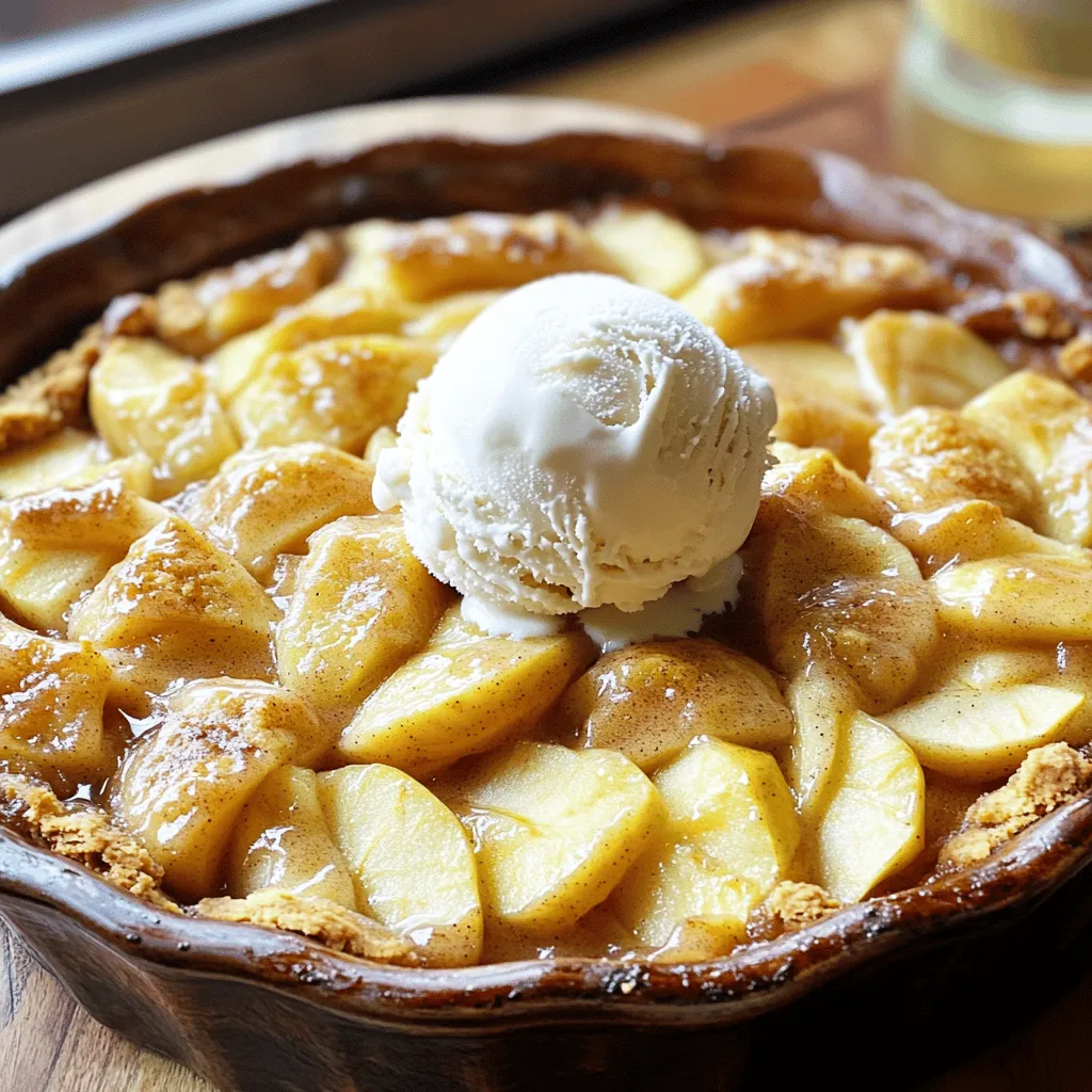 To make a classic old-fashioned apple cobbler, gather these key ingredients: - 6 medium apples (like Granny Smith or Honeycrisp), peeled, cored, and sliced - 1 cup granulated sugar - 1 teaspoon cinnamon - 1/4 teaspoon nutmeg - 1 tablespoon lemon juice - 1 tablespoon all-purpose flour - 1 cup all-purpose flour (for the crust) - 1/2 cup unsalted butter, softened - 1/2 teaspoon baking powder - 1/4 teaspoon salt - 1/4 cup milk - 1 teaspoon vanilla extract You can personalize your cobbler with these options: - Add a pinch of ginger for extra warmth. - Use brown sugar instead of granulated sugar for a richer taste. - Toss in nuts like walnuts or pecans for crunch. - Mix in dried fruits like raisins or cranberries for added sweetness. If you have dietary restrictions, consider these swaps: - Use coconut oil instead of butter for a dairy-free option. - Replace all-purpose flour with almond or oat flour for gluten-free. - Use a sugar substitute for a low-sugar version. - Swap milk for almond or soy milk to keep it dairy-free. 1. Start by preheating your oven to 350°F (175°C). This step warms the oven for even baking. 2. Grab a large bowl and slice 6 medium apples. Use Granny Smith or Honeycrisp for the best taste. 3. Peel and core the apples before slicing. 4. Add 1 cup of granulated sugar, 1 teaspoon of cinnamon, and 1/4 teaspoon of nutmeg to the apples. 5. Squeeze in 1 tablespoon of lemon juice and mix in 1 tablespoon of flour. Toss until all slices are coated. 6. Pour the apple mixture into a greased 9x13 inch baking dish. Spread it out evenly. 1. In another bowl, mix 1 cup of all-purpose flour, 1/2 teaspoon of baking powder, and 1/4 teaspoon of salt. 2. Soften 1/2 cup of unsalted butter and blend it into the flour mix with your fingers. Aim for coarse crumbs. 3. Add 1/4 cup of milk and 1 teaspoon of vanilla extract. Stir until just combined. The batter should be thick but pourable. 4. Pour the batter over the apples in the baking dish. Spread it gently to cover the apples as much as you can. 5. Bake for 35-40 minutes. The top should turn golden brown. 1. Use a toothpick to check doneness. Insert it into the center of the cobbler. If it comes out clean, the cobbler is ready. 2. Look for a golden-brown top. This color means the crust is baked through. 3. Allow the cobbler to cool slightly before serving. This helps the flavors meld together. To boost the taste of your apple cobbler, use a mix of apples. I suggest Granny Smith for tartness and Honeycrisp for sweetness. This blend brings depth and balance to your dish. You can also add a pinch of brown sugar to give it a richer flavor. A splash of bourbon or rum in the apple mix adds warmth and a hint of spice. Finally, a sprinkle of sea salt on top before baking can enhance the sweetness of the apples. One common mistake is not peeling the apples. The skin can be tough and chewy. Always peel and core your apples for the best texture. Another mistake is overmixing the batter. Mix just until combined to keep the crust light. Lastly, don’t skip the cooling time. Letting the cobbler cool slightly before serving helps the flavors meld together. Serve your apple cobbler warm with a scoop of vanilla ice cream. The cold ice cream melts over the warm cobbler, creating a delightful contrast. You can also add a dollop of whipped cream for a creamy touch. For extra flair, dust the top with powdered sugar or add a sprinkle of cinnamon. Enjoy it as a comforting dessert after dinner or as a sweet treat anytime! {{image_2}} You can switch up apples for other fruits to make your cobbler unique. Try juicy peaches, sweet berries, or tart cherries. Each fruit brings its own flavor. You can mix fruits too! For example, combine apples with blueberries for a tasty twist. The key is to use fruits that can hold their shape while baking. If you need a gluten-free option, use gluten-free flour instead of regular flour. Many brands work well as a one-to-one substitute. You may also try almond flour or coconut flour for a different taste. Just remember, the texture may vary slightly. Add a bit more liquid if the batter seems too dry. To make a vegan cobbler, swap the butter for coconut oil or vegan butter. Use plant-based milk like almond or soy milk instead of regular milk. For eggs, you can use a flaxseed meal mix. Mix one tablespoon of flaxseed with three tablespoons of water. Let it sit for a few minutes to thicken. This mix will help bind the cobbler together. To keep your apple cobbler fresh, let it cool first. Cover it with plastic wrap or foil. You can also store it in an airtight container. Place it in the fridge for up to three days. The flavors will keep well, and you can enjoy it later. If you want to freeze your cobbler, first let it cool completely. Cut it into squares or leave it whole. Wrap the cobbler tightly in plastic wrap, then place it in a freezer bag. It can last for up to three months in the freezer. When you're ready to eat it, just thaw it in the fridge overnight. To reheat your cobbler, preheat the oven to 350°F (175°C). Place the cobbler in an oven-safe dish. Cover it with foil to prevent over-browning. Heat it for about 15 to 20 minutes. If you like it warm and crispy, remove the foil for the last few minutes. Enjoy your warm dessert with ice cream! You can tell the cobbler is done when the top turns golden brown. A toothpick test helps too. Insert a toothpick into the center. If it comes out clean, your cobbler is ready. It usually takes about 35 to 40 minutes in the oven. Let it cool slightly after baking to finish cooking. Yes, you can use canned apples if you are short on time. Choose those in juice or light syrup for a better taste. Drain the apples well to avoid extra liquid in your cobbler. This can help keep your cobbler from getting too soggy. Apple cobbler tastes great on its own, but you can add a few extras. A scoop of vanilla ice cream on top is a classic choice. You can also serve it with whipped cream for a creamy touch. For a fun twist, try it with caramel sauce or a sprinkle of nuts. In this post, we explored the key ingredients for making a great cobbler. We looked at optional ingredients to customize your recipe and substitutions for dietary needs. I shared step-by-step instructions, tips for enhancing flavors, and common mistakes to avoid. With a variety of fruit options and storage tips, you can enjoy your cobbler any time. Remember, great cobbler starts with good choices and care. Now, grab your ingredients and get baking!