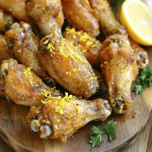- 2 lbs chicken wings - 2 tablespoons baking powder - 1 tablespoon lemon pepper seasoning - 1 teaspoon garlic powder - 1 teaspoon onion powder - 1 teaspoon salt - ½ teaspoon black pepper - 1 tablespoon olive oil - Zest of 1 lemon - Fresh parsley, chopped (for garnish) The main ingredients for crispy lemon pepper air fryer wings are simple yet powerful. Chicken wings are the star of the dish. Baking powder helps create that crispy texture we all love. Lemon pepper seasoning adds bright flavor. Garlic and onion powders deepen the taste. Salt and black pepper enhance all the flavors. Olive oil gives moisture and helps the seasoning stick. Lemon zest adds a fresh kick. Finally, fresh parsley brightens the dish as a garnish. If you want to mix things up, there are great alternatives. - Alternative seasonings: You can use Cajun spice for a kick. Or try a simple blend of paprika, cayenne, and lemon zest. - Recommended oils: Instead of olive oil, you can use avocado oil. It has a high smoke point and works well in air fryers. These substitutions let you customize the flavor while keeping the wings crispy and delicious. First, you need to pat the chicken wings dry with paper towels. This step is key to getting that perfect crispiness. Removing excess moisture helps the skin become crunchy in the air fryer. If you skip this, your wings might turn out soggy. Next, let’s focus on the seasoning. In a large bowl, mix together the baking powder, lemon pepper seasoning, garlic powder, onion powder, salt, and black pepper. This blend gives the wings their amazing flavor. Then, add the chicken wings to the bowl. Drizzle them with olive oil and lemon zest. Toss everything well to coat the wings evenly. Every bite should burst with flavor! Now, it’s time to air fry your wings. Preheat your air fryer to 375°F (190°C) for about 5 minutes. This step ensures your wings cook evenly. Place the wings in a single layer in the air fryer basket. Avoid overcrowding, as this can affect crispiness. Cook the wings for 25 to 30 minutes. Make sure to flip them halfway through cooking. This helps both sides get that golden brown color. To make your wings super crispy, baking powder is key. It helps dry out the wings and adds crunch. Make sure to sprinkle it evenly during seasoning. This will make a big difference! Airflow is also important when using the air fryer. Arrange the wings in a single layer. If they overlap, they won’t crisp up. Give them space to breathe! Dipping sauces can elevate your crispy lemon pepper wings. Try ranch, blue cheese, or a spicy mayo. Each adds a tasty twist that complements the lemon flavor. For side dishes, consider celery sticks or a fresh salad. They balance the rich wings well. You can also serve with crispy fries or onion rings for a hearty meal. One common mistake is overcrowding the air fryer basket. This can lead to uneven cooking and soggy wings. Always ensure the wings have space. Another mistake is not patting the wings dry enough. Removing excess moisture is crucial for crispiness. Take a moment to dry them thoroughly with paper towels before seasoning. {{image_2}} You can spice up your crispy lemon pepper air fryer wings in fun ways. - Spicy Lemon Pepper Wings: Add heat with cayenne pepper or hot sauce. Mix it into your seasoning blend. This will give your wings a nice kick. - Garlic Parmesan Version: Swap lemon pepper for garlic and parmesan cheese. Toss cooked wings in melted butter, garlic, and parmesan for a rich flavor. Not everyone has an air fryer, and that's okay! - Oven-Baked Version for Crispy Wings: Preheat your oven to 425°F (220°C). Place wings on a baking tray lined with foil. Bake for 40-45 minutes, flipping halfway. This will give you crispy wings without an air fryer. - Grilling for a Smoky Flavor: Marinate wings with your seasoning and grill over medium heat. Cook for about 20-25 minutes, turning often. This adds a nice smoky flavor to your wings. You can easily adjust this recipe to fit your diet. - Gluten-Free Adjustments: Make sure your lemon pepper seasoning is gluten-free. Check labels to avoid hidden gluten in store-bought mixes. - Low-Carb Options: Use a low-carb seasoning blend. You can skip the baking powder if you're avoiding carbs. This keeps your wings tasty and fits your diet. After enjoying your crispy lemon pepper wings, let them cool down. This helps keep their texture. Place the wings in a shallow dish. Use airtight containers to keep them fresh. Glass or plastic containers work great. You can also use heavy-duty freezer bags. Just make sure to squeeze out air before sealing. To reheat, you have two choices: microwave or air fryer. The air fryer gives the wings a crispier texture. Preheat your air fryer to 350°F (175°C). Heat the wings for about 5-8 minutes. Flip them halfway for even heating. If you use a microwave, place the wings on a microwave-safe plate. Heat them for 1-2 minutes. Check to avoid overheating, which makes them tough. To freeze wings, wrap them tightly in plastic wrap. Then, put them in a freezer bag. Label the bag with the date. Frozen wings can last up to three months. To thaw, place them in the fridge overnight. For quick thawing, you can use the microwave. After thawing, reheat in the air fryer for best results. This keeps the wings crispy and tasty. To make air fryer wings crispy, start by drying them well. Moisture creates steam, which makes wings soggy. Use paper towels to pat them dry. Next, coat the wings with a mix of baking powder, salt, and seasonings. Baking powder helps crisp the skin. Avoid overcrowding the air fryer basket. Give each wing space to cook evenly. Flip the wings halfway through cooking. This ensures both sides get that golden crunch. Yes, you can use frozen chicken wings. However, there are a few adjustments. First, you must increase the cooking time. Instead of 25-30 minutes, cook for about 35-40 minutes. Also, do not thaw the wings before cooking. They can go straight from the freezer to the air fryer. This may affect the crispiness, so make sure to follow the same drying and seasoning steps. Lemon pepper wings go well with many sides. Try serving them with crispy fries or a fresh salad. Coleslaw adds a nice crunch and tang. You can also offer dipping sauces like ranch or blue cheese. These flavors complement the lemon pepper nicely. For a fun twist, add some celery and carrot sticks. They are perfect for dipping too! Cooked wings last about 3-4 days in the fridge. To store them, let them cool first. Place the wings in an airtight container or cover them tightly with plastic wrap. This keeps them fresh and prevents drying out. If you want to keep them longer, consider freezing them. Cooked wings can last up to 2-6 months in the freezer when stored properly. You can make perfect lemon pepper chicken wings with just a few steps. We covered essential ingredients, key preparation tips, and air frying methods to ensure crispiness. Remember to avoid common mistakes, like overcrowding the basket or skipping seasoning. Variations can keep your meals exciting, from spicy wings to gluten-free options. With proper storage tips, your leftovers will stay delicious. Enjoy experimenting with flavors and techniques for tasty results every time. Make your next gathering fun and flavorful with these wings!