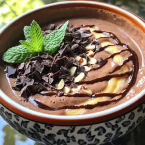 - 1 frozen banana - 1 cup unsweetened almond milk - 1 scoop chocolate protein powder - 1 tablespoon cocoa powder - 1/4 teaspoon peppermint extract - 2 tablespoons Greek yogurt - 1 tablespoon chia seeds - 1 tablespoon honey or maple syrup (optional) - Fresh peppermint leaves for garnish - Dark chocolate shavings for topping - Sliced almonds or granola for added crunch To make a high-protein chocolate peppermint smoothie bowl, gather these ingredients. Start with a frozen banana. This banana adds sweetness and creaminess. Next, pour in one cup of unsweetened almond milk. This milk keeps it dairy-free and light. Add one scoop of chocolate protein powder. This ingredient boosts protein and chocolate flavor. Then, mix in one tablespoon of cocoa powder. This deepens the chocolate taste. A quarter teaspoon of peppermint extract adds a fresh kick. For creaminess, include two tablespoons of Greek yogurt. This yogurt also adds protein. A tablespoon of chia seeds thickens the mix and packs in fiber. If you like sweetness, add one tablespoon of honey or maple syrup. Finish with fresh peppermint leaves for garnish. Dark chocolate shavings add a rich touch on top. Finally, sprinkle sliced almonds or granola for crunch. These toppings make the bowl more enjoyable. This recipe is simple and full of flavor. You can easily change the toppings to fit your taste. First, grab your blender. Add one frozen banana, one cup of unsweetened almond milk, one scoop of chocolate protein powder, one tablespoon of cocoa powder, and a quarter teaspoon of peppermint extract. Include two tablespoons of Greek yogurt and one tablespoon of chia seeds. If you like a sweeter taste, add one tablespoon of honey or maple syrup. Blend all the ingredients on high until the mix is smooth and creamy. Stop to scrape the sides of the blender as needed. This helps ensure everything blends well. If your smoothie is too thick, don’t worry. Just pour in a bit more almond milk. Blend again until it reaches your desired consistency. Taste the mixture. If it needs more sweetness, add a bit more honey or maple syrup and blend again. Once blended, pour the smoothie into a bowl. For a beautiful look, top it with dark chocolate shavings, sliced almonds, or granola. Add fresh peppermint leaves for a pop of color. Use a decorative bowl and arrange the toppings in sections or spirals. This makes your smoothie bowl not just tasty but also fun to eat. - Choosing the right protein powder: Pick a protein powder that you enjoy. Chocolate protein works best here. Look for clean ingredients with no added sugars. This choice boosts flavor and nutrition. - Using frozen bananas for creaminess: Always use frozen bananas. They make the smoothie thick and creamy. This texture is key for a smoothie bowl. Plus, they add natural sweetness without extra sugar. - Alternative sweeteners: You can swap honey or maple syrup for other sweeteners. Try agave nectar or stevia for a lower-calorie option. Adjust the amount to your taste preference. - Adding more toppings: Get creative with toppings! Consider adding fresh berries, seeds, or nut butter. These add flavor, texture, and extra nutrients. You can also mix in spices like cinnamon for a warm touch. {{image_2}} You can switch up the taste of your smoothie bowl easily. Try adding vanilla or almond extract for a new twist. A drop or two will enhance the flavor. If you want to add fruit, bananas work great. You can also mix in berries like strawberries or blueberries. These fruits not only taste good but also add more nutrients. If you prefer vegan options, there are many plant-based protein powders. Look for ones made from pea, hemp, or brown rice. They offer great nutrition and blend well. You can also try different flavors like vanilla or berry. This way, you can find the one that you enjoy most. Changing the yogurt type can alter the texture of your smoothie bowl. Use coconut yogurt for a dairy-free option. It adds a tropical twist. You can also mix in different seeds or nuts for added crunch. Chia seeds give a nice texture, while almonds or walnuts add a hearty bite. Store any leftover smoothie bowl in an airtight container. Keep it in the fridge. It should stay fresh for up to two days. If you want to keep it longer, freeze it. Pour the smoothie into ice cube trays or freezer-safe bags. It will last up to three months in the freezer. To thaw, take the smoothie out of the freezer. Place it in the fridge overnight or leave it on the counter for a few hours. When it’s thawed, blend it again to get a smooth texture. If it’s too thick, add a splash of almond milk. Enjoy your smoothie bowl cold for the best taste! You can use several options if you need a substitute for almond milk. Here are some great choices: - Cow's milk: This is a common option. It adds creaminess and protein. - Soy milk: This has a similar protein content to dairy. It works well in smoothies. - Oat milk: It has a mild flavor. It is thick and creamy, perfect for a smoothie bowl. - Coconut milk: This adds a tropical taste. Choose the canned version for a richer texture. - Rice milk: This is lighter but has less protein. It can work if you prefer a milder taste. Yes, you can use different protein powders based on your taste and diet. Here are some options: - Whey protein: This is popular and blends well. It gives a creamy texture. - Pea protein: This is a great vegan choice. It adds a nice protein boost. - Hemp protein: This has a nutty flavor. It is rich in fiber and omega fatty acids. - Casein protein: This digests slowly. It makes your smoothie more filling. Choose the flavor that fits your taste. Chocolate or vanilla works best with this smoothie bowl. Yes, this smoothie bowl is great for meal prep! Here are some tips: - Batch preparation: You can blend several servings at once. Store them in airtight containers. - Refrigeration: Keep the smoothie in the fridge for up to 2 days. Just stir before serving. - Toppings: Add toppings fresh to keep them crunchy. Store them separately until you're ready to eat. - Freezing: If you want to save it longer, freeze the smoothie base. Thaw it overnight in the fridge before serving. These tips help you enjoy this delicious smoothie bowl anytime! This blog post shared a simple, tasty smoothie bowl recipe. You learned about key ingredients like frozen bananas and chocolate protein powder. We covered how to blend, adjust sweetness, and serve beautifully. I offered tips for customization and storage, plus answered common questions. In conclusion, this smoothie bowl is versatile and easy to make. Try different toppings and flavors to find your perfect mix. Enjoy making this healthy treat!
