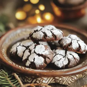 - 1 cup all-purpose flour - 1/2 cup cocoa powder - 1/2 teaspoon baking powder - 1/4 teaspoon salt - 1/2 cup granulated sugar - 1/2 cup brown sugar, packed - 1/4 cup vegetable oil - 2 large eggs - 1 teaspoon vanilla extract - 1/2 cup powdered sugar, for coating For a gluten-free option, you can use almond flour or coconut flour. These flours give cookies a nice texture. If you choose almond flour, you may need to adjust the liquid. For cocoa powder, you can use Dutch-processed cocoa for a richer taste. Dark cocoa powder also adds a deeper chocolate flavor. To get the best results, measure your ingredients carefully. Use a dry measuring cup for flour and cocoa powder. Spoon the flour into the cup, then level it off with a knife. This method avoids packing the flour down too much. For sugar, scoop it directly into the cup, then level it off. Accurate measurements help make your cookies soft and chewy, which is what we want! First, preheat your oven to 350°F (175°C). This step is important for even baking. Next, line a baking sheet with parchment paper. This keeps the cookies from sticking. Now, sift together the flour, cocoa powder, baking powder, and salt in a medium bowl. Sifting helps mix the dry ingredients well and adds air for a lighter cookie. In a large mixing bowl, whisk together the granulated sugar, brown sugar, and vegetable oil until smooth. This mixture should feel creamy. Add the eggs one at a time, whisking well after each. This keeps the eggs from clumping. Stir in the vanilla extract for flavor. Gradually mix in the dry ingredients. Stop mixing once the dough is combined. You want it to be thick and sticky. Cover the dough with plastic wrap and refrigerate for about 30 minutes. This makes the dough easier to handle. After chilling, scoop out tablespoon-sized portions and roll them into balls. Roll each ball in powdered sugar until well-coated. Place the cookies on the prepared baking sheet, leaving about 2 inches between them. Bake in the preheated oven for 10-12 minutes. The edges should look set, and the tops should be crinkled. Let the cookies cool on the baking sheet for 5 minutes before moving them to a wire rack. Enjoy your warm chocolate crinkle cookies! To make thick and chewy cookies, here are some key tips: - Chill the dough: Refrigerate the dough for about 30 minutes. This helps the cookies hold their shape. - Use the right flour: Stick to all-purpose flour for the best texture. - Don’t over-mix: Mix just until combined to avoid tough cookies. Common mistakes to avoid include: - Skipping the chilling step: This can lead to flat cookies. - Not measuring accurately: Use proper measuring cups for flour and cocoa to avoid dry dough. Adding chocolate chips or nuts can boost the flavor: - Chocolate chips: Fold in half a cup of chocolate chips for extra richness. - Nuts: Chopped walnuts or pecans add a nice crunch. You can also explore flavor variations: - Extracts: Try almond or mint extract for a unique twist. - Spices: A pinch of cinnamon can add warmth and depth. Using the right tools makes a big difference. Here are my top picks: - Mixing bowls: Have both large and medium-sized bowls for mixing ingredients. - Measuring cups: Use dry measuring cups for ingredients like flour and sugar. Parchment paper is key for baking: - Non-stick surface: It prevents cookies from sticking to the pan. - Easy cleanup: Just lift the parchment and toss it away. These tips help you create warm, delicious chocolate crinkle cookies every time! {{image_2}} You can be creative with crinkle cookies. Mint chocolate crinkle cookies are a fun twist. Just add a few drops of mint extract to the dough. This gives your cookies a refreshing taste. Peanut butter chocolate crinkle cookies are also a treat. Replace some of the vegetable oil with creamy peanut butter. This adds a rich flavor that pairs well with chocolate. If you follow a vegan diet, you can still enjoy these cookies. Use flax eggs instead of real eggs. Mix one tablespoon of ground flaxseed with three tablespoons of water. Let it sit until it thickens. This works great in cookie recipes. For low-sugar options, use sugar substitutes. Try using stevia or monk fruit sweetener. Adjust the amounts based on the product instructions. This way, you can still enjoy the sweetness without the calories. You can make holiday-themed crinkle cookies too. Add spices like cinnamon or nutmeg for a festive flair. You can also shape the cookies into fun holiday forms. Incorporating seasonal flavors keeps things interesting. For fall, mix in pumpkin spice. In spring, use fresh lemon zest for a bright flavor. These twists make each batch unique and exciting! To keep your warm chocolate crinkle cookies fresh, use an airtight container. This helps lock in moisture and flavor. If you don’t have one, a cookie jar can work, but it may not keep them as fresh. Make sure the cookies are cool before you store them. If they are warm, they can create steam, making them soggy. You can freeze cookie dough for later use. This is a great way to enjoy fresh cookies anytime. To freeze the dough, scoop it into balls and place them on a baking sheet. Freeze the balls for about an hour, then transfer them to an airtight container. When you're ready to bake, just take out the dough and let it thaw for about 30 minutes. Preheat your oven and bake as usual. These cookies last about five days at room temperature. After that, they may start to lose their taste and texture. Signs of spoilage include a dry or hard texture and any strange smells. If you see mold, it's best to throw them away. Enjoy these cookies fresh, or freeze them for a treat later! Crinkle cookies crack due to the powdered sugar and the baking process. When you roll the cookie balls in powdered sugar, it creates a lovely white coat. As the cookies bake, the dough expands and rises. The powdered sugar does not melt away. Instead, it stays on top. This causes the cracks to form as the cookie puffs up and pulls away from the sugar. Yes, you can make the dough ahead of time. To do this, prepare the dough as usual. After mixing, cover it well with plastic wrap. Place it in the fridge for up to 2 days. When you are ready to bake, just scoop and roll as normal. If the dough feels too firm, let it sit at room temperature for a few minutes before shaping. You can tell when the cookies are done by looking at their edges and tops. The edges should look set, while the tops should be crinkled. They will still look soft in the center. Touch the tops lightly; they should feel slightly firm but not hard. Letting them cool on the baking sheet for a few minutes helps them firm up. In this blog post, you learned how to make delicious crinkle cookies from scratch. We covered key ingredients and offered tips for substitutes, accurate measurements, and baking techniques. I shared tricks to enhance flavor and achieve the perfect texture. You also gained insight into storage options and variations for special diets or seasons. Remember, success lies in using the right ingredients and following the steps closely. Enjoy your baking and the tasty results!